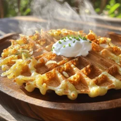 - 2 large russet potatoes - 1 small onion - 1/4 cup all-purpose flour - 1 large egg - Seasoning: garlic powder, onion powder, salt, pepper - 2 tablespoons vegetable oil - Sour cream - Chives - Cheese To create crispy hash brown waffles, you need some simple ingredients. Start with two large russet potatoes. These potatoes give you the best texture for your waffles. You will also need one small onion, finely chopped. The onion adds a nice flavor. Next, gather 1/4 cup of all-purpose flour. This helps bind everything together. You will also need one large egg. The egg adds richness and helps with the crispy texture. For seasoning, use garlic powder, onion powder, salt, and pepper. These spices bring out the best flavors. Finally, use 2 tablespoons of vegetable oil for cooking. This oil helps create that golden, crispy crust. You can top your waffles with sour cream, fresh chives, or cheese. These toppings add extra flavor and make your meal more fun. Enjoy getting creative with your hash brown waffle toppings! First, I squeeze moisture from the grated potatoes. This step is key for crispy waffles. I use a clean kitchen towel to wring out the water. Next, I take a large bowl and combine the grated potatoes with the chopped onion, flour, egg, garlic powder, onion powder, salt, and pepper. I mix everything well until it all blends together. Now, I preheat the waffle iron according to the instructions. I brush it with a thin layer of vegetable oil. This oil stops the waffles from sticking. Then, I spoon some of the potato mixture into the center of the waffle iron. I spread it out a bit, but I leave space at the edges. I close the lid and cook until it turns golden brown and crispy. This takes about 5-7 minutes, but it depends on my waffle iron. Once the waffles are done, I carefully remove them. I repeat the process with the rest of the mixture, adding oil as I need it. I serve the waffles hot. They taste great topped with sour cream, fresh chives, or cheese. To make crispy hash brown waffles, remove moisture from the grated potatoes. Start by squeezing them in a clean kitchen towel. This step is key. Less moisture means more crunch! Next, cook them at the right time and temperature. Preheat your waffle iron well. Aim for about 5-7 minutes of cooking. Keep an eye on them to get that golden brown color. Top your crispy hash brown waffles with fun flavors. Sour cream adds a creamy touch. Fresh chives bring a nice crunch. Cheese melts perfectly on top and adds richness. You can also serve them with breakfast items. Pair them with eggs or bacon for a complete meal. They make a great side dish for any brunch! Choose the right waffle iron for the best results. A non-stick waffle iron works well to prevent sticking. Some models even have adjustable settings for crispiness. You’ll also need a few kitchen tools. A clean kitchen towel helps with moisture removal. A mixing bowl and a spatula make mixing easy. Having these tools ready ensures smooth cooking! {{image_2}} You can change the potatoes you use. While russet potatoes give a great texture, try Yukon Gold or sweet potatoes for a different taste. Each type adds its own unique flavor. You can also add veggies to your waffles. Bell peppers or spinach mix well with the potatoes. They add color and nutrition. Grated zucchini is another fun option. It makes your waffles even more moist! Spices can make your hash brown waffles pop. Try adding smoked paprika or cumin for a warm flavor. You can also use fresh herbs like rosemary or thyme. These herbs add a lovely aroma. Cheese adds a creamy touch. Mix in shredded cheddar or mozzarella to the batter. The cheese melts and creates gooey bites. It’s a delightful surprise in every waffle! Crispy hash brown waffles work great as a side dish. Serve them with eggs or bacon for breakfast. You can also make mini versions for appetizers. Smaller waffles are perfect for parties. Just adjust the cooking time to ensure they stay crispy. Serve with dips like sour cream or salsa. These options make your meal fun and tasty! To keep your crispy hash brown waffles fresh, let them cool first. Place them on a wire rack. This helps air circulate and stops sogginess. Once cooled, stack them in an airtight container. They can stay in the refrigerator for about three days. If you want to keep them longer, freezing is a great option. Wrap each waffle in plastic wrap, then place them in a freezer bag. They can last for up to three months in the freezer. When you are ready to eat your leftovers, there are good ways to reheat them. The best method is to use the oven. Preheat it to 400°F (200°C). Place the waffles on a baking sheet and heat for about 10-15 minutes. This keeps them crispy. You can also use a toaster oven for a smaller batch. If you use a microwave, it may make them soggy. Always check the waffles during reheating to avoid burning. Enjoy your delicious, crispy waffles again! To get crispy hash browns, start by removing moisture. After grating the potatoes, squeeze them using a clean kitchen towel. This step is key! Too much moisture will make them soggy. Next, mix in some flour. The flour helps bind the potatoes and adds crispiness. You can use a little garlic or onion powder for extra flavor. When cooking, preheat your waffle iron properly. A hot iron ensures they cook evenly and turn golden. Brush it lightly with vegetable oil to prevent sticking. Cook for about 5-7 minutes. Check until they are brown and crispy. Yes, you can use frozen potatoes. They save time and can work well. However, you need to make some changes. First, thaw the frozen potatoes completely. Once thawed, squeeze out any moisture. This step is important, just like with fresh potatoes. When mixing the ingredients, adjust the flour if needed. Frozen potatoes may have extra water. Keep an eye on the cooking time, as it may differ slightly. Crispy hash brown waffles pair well with many sides. You can top them with sour cream or fresh chives for a tasty touch. Cheese also adds a nice flavor! For a balanced meal, consider serving with eggs. Scrambled or poached eggs work great. You could also add a side of fruit for a fresh taste. This way, you get a mix of nutrients and flavors. You’ve learned how to make crispy hash brown waffles. Start with just a few simple ingredients like potatoes and onion. I shared step-by-step instructions for cooking and tips for the best results. You can customize your dish with various toppings and flavors. Leftovers can be easily stored or reheated for later. Try different variations and enjoy this tasty treat your way. Now, grab those ingredients and get cooking!