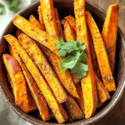 To make crispy air fryer sweet potato fries, gather these simple ingredients: - 2 large sweet potatoes - 2 tablespoons olive oil - 1 teaspoon paprika - 1 teaspoon garlic powder - ½ teaspoon cumin - Salt and pepper to taste - Optional garnishes (fresh herbs like parsley or cilantro) Using fresh sweet potatoes gives the best flavor. The olive oil helps the fries crisp up nicely. Paprika adds warmth, while garlic powder brings depth. Cumin adds a hint of earthiness. Adjust salt and pepper to your taste. Fresh herbs brighten the dish, making it look and taste even better. Make sure to peel and cut the sweet potatoes into thin, even fries. This helps them cook evenly and become crispy. Enjoy the process of preparing this delicious snack! To start, set your air fryer to 400°F (200°C). Preheat it for about 5 minutes. This step helps the fries cook evenly and become crispy. First, peel the sweet potatoes using a vegetable peeler. Next, cut them into thin fries. Aim for uniform sizes to ensure even cooking. In a large bowl, mix the cut fries with 2 tablespoons of olive oil. Then, add 1 teaspoon of paprika, 1 teaspoon of garlic powder, and ½ teaspoon of cumin. Season with salt and pepper to taste. Toss everything well, so all the fries are coated in oil and spices. Once your air fryer is ready, place the sweet potato fries in the basket. Make sure to arrange them in a single layer. This keeps them from steaming and helps them crisp up. If you have a lot of fries, cook them in batches. Set the timer for 15-20 minutes. Halfway through, shake the basket or toss the fries. This helps them cook evenly. When they turn golden and crispy, they’re ready! To get your sweet potato fries extra crispy, fry them in a single layer. This helps the hot air circulate and cook them evenly. If you pile them up, they can turn out soggy. I suggest cooking them at 400°F for 15-20 minutes. Shake the basket halfway through to ensure all sides crisp up nicely. While paprika and garlic powder are great, don’t stop there. You can try adding chili powder for heat or cinnamon for a sweet twist. Sweet potato fries work well with both sweet and savory spices. Think outside the box and mix flavors that you love! Garnishing your fries can make them pop! Fresh herbs like parsley or cilantro add color and flavor. You can also serve the fries in a fun cone or a small basket. Pair them with your favorite dipping sauce, like ranch or spicy mayo, for a tasty treat. {{image_2}} Want to add some heat? You can use chili powder or cayenne. Start with a teaspoon of chili powder and mix it in with the olive oil and spices. If you like it hotter, add a pinch of cayenne. This gives your fries a nice kick, making them exciting and fun to eat. You can also try sweet flavors for a twist. Adding cinnamon or brown sugar can make your fries taste like dessert. Mix a teaspoon of cinnamon with the olive oil or sprinkle brown sugar on top before serving. This gives your fries a sweet crunch that pairs well with savory dips. If you prefer wedges, just cut the sweet potatoes differently. Slice them into thick wedges instead of fries. Adjust the cooking time to about 20-25 minutes. Make sure to shake the basket halfway through to cook evenly. Wedges are great for a hearty snack or side. To keep your leftover fries fresh, let them cool first. Place them in an airtight container. Store them in the fridge for up to three days. When you're ready to eat, check that they still taste good. Avoid leaving them at room temperature for too long. This helps keep them safe and tasty. If you want to save fries for later, freeze them right after cooking. Lay them flat on a baking sheet and freeze until solid. Then transfer the fries to a freezer bag. They can last up to three months in the freezer. To reheat, preheat your air fryer to 400°F (200°C). Place the frozen fries in a single layer. Cook for about 10-12 minutes. Shake the basket halfway through to keep them crispy. You can also use the oven, but the air fryer works best for crispness. Enjoy your fries just like the first time! Yes, you can! Bake them in the oven. Preheat your oven to 425°F (220°C). Spread the fries on a baking sheet in a single layer. Drizzle with olive oil and add your spices. Bake for 20-25 minutes. Flip halfway to ensure they cook evenly. You can also fry them in oil on the stovetop. Use a deep pot and heat oil to 350°F (175°C). Fry in batches until golden and crispy. Look for a golden color and crispy edges. They should feel firm but tender inside. Shake the basket halfway through to help them cook evenly. If you want a little extra crunch, let them cook for a few more minutes. Just be careful not to burn them. Many sauces taste great with sweet potato fries! Here are some top picks: - Ketchup - Ranch dressing - Honey mustard - Chipotle mayo - Garlic aioli - Avocado dip These dips will enhance the sweet and savory flavors of your fries. Enjoy experimenting to find your favorite! In this post, we covered how to make tasty air fryer sweet potato fries. We looked at the ingredients, cooking steps, and great tips for getting them crispy. You can add spices or try different flavors for fun twists. Remember to store leftovers right, so they stay fresh. Air frying sweet potatoes opens up many tasty options. Enjoy experimenting with your own flavors and presentations!