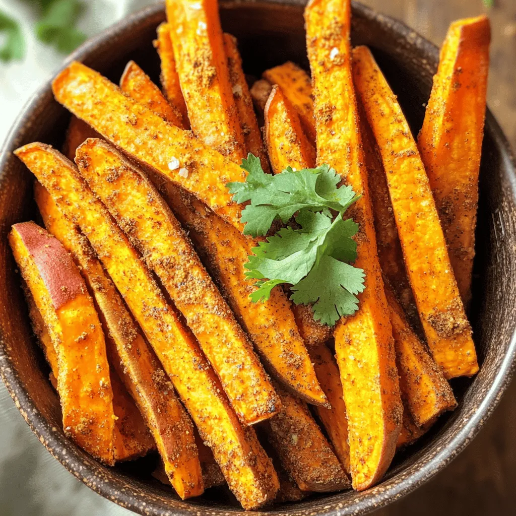 To make crispy air fryer sweet potato fries, gather these simple ingredients: - 2 large sweet potatoes - 2 tablespoons olive oil - 1 teaspoon paprika - 1 teaspoon garlic powder - ½ teaspoon cumin - Salt and pepper to taste - Optional garnishes (fresh herbs like parsley or cilantro) Using fresh sweet potatoes gives the best flavor. The olive oil helps the fries crisp up nicely. Paprika adds warmth, while garlic powder brings depth. Cumin adds a hint of earthiness. Adjust salt and pepper to your taste. Fresh herbs brighten the dish, making it look and taste even better. Make sure to peel and cut the sweet potatoes into thin, even fries. This helps them cook evenly and become crispy. Enjoy the process of preparing this delicious snack! To start, set your air fryer to 400°F (200°C). Preheat it for about 5 minutes. This step helps the fries cook evenly and become crispy. First, peel the sweet potatoes using a vegetable peeler. Next, cut them into thin fries. Aim for uniform sizes to ensure even cooking. In a large bowl, mix the cut fries with 2 tablespoons of olive oil. Then, add 1 teaspoon of paprika, 1 teaspoon of garlic powder, and ½ teaspoon of cumin. Season with salt and pepper to taste. Toss everything well, so all the fries are coated in oil and spices. Once your air fryer is ready, place the sweet potato fries in the basket. Make sure to arrange them in a single layer. This keeps them from steaming and helps them crisp up. If you have a lot of fries, cook them in batches. Set the timer for 15-20 minutes. Halfway through, shake the basket or toss the fries. This helps them cook evenly. When they turn golden and crispy, they’re ready! To get your sweet potato fries extra crispy, fry them in a single layer. This helps the hot air circulate and cook them evenly. If you pile them up, they can turn out soggy. I suggest cooking them at 400°F for 15-20 minutes. Shake the basket halfway through to ensure all sides crisp up nicely. While paprika and garlic powder are great, don’t stop there. You can try adding chili powder for heat or cinnamon for a sweet twist. Sweet potato fries work well with both sweet and savory spices. Think outside the box and mix flavors that you love! Garnishing your fries can make them pop! Fresh herbs like parsley or cilantro add color and flavor. You can also serve the fries in a fun cone or a small basket. Pair them with your favorite dipping sauce, like ranch or spicy mayo, for a tasty treat. {{image_2}} Want to add some heat? You can use chili powder or cayenne. Start with a teaspoon of chili powder and mix it in with the olive oil and spices. If you like it hotter, add a pinch of cayenne. This gives your fries a nice kick, making them exciting and fun to eat. You can also try sweet flavors for a twist. Adding cinnamon or brown sugar can make your fries taste like dessert. Mix a teaspoon of cinnamon with the olive oil or sprinkle brown sugar on top before serving. This gives your fries a sweet crunch that pairs well with savory dips. If you prefer wedges, just cut the sweet potatoes differently. Slice them into thick wedges instead of fries. Adjust the cooking time to about 20-25 minutes. Make sure to shake the basket halfway through to cook evenly. Wedges are great for a hearty snack or side. To keep your leftover fries fresh, let them cool first. Place them in an airtight container. Store them in the fridge for up to three days. When you're ready to eat, check that they still taste good. Avoid leaving them at room temperature for too long. This helps keep them safe and tasty. If you want to save fries for later, freeze them right after cooking. Lay them flat on a baking sheet and freeze until solid. Then transfer the fries to a freezer bag. They can last up to three months in the freezer. To reheat, preheat your air fryer to 400°F (200°C). Place the frozen fries in a single layer. Cook for about 10-12 minutes. Shake the basket halfway through to keep them crispy. You can also use the oven, but the air fryer works best for crispness. Enjoy your fries just like the first time! Yes, you can! Bake them in the oven. Preheat your oven to 425°F (220°C). Spread the fries on a baking sheet in a single layer. Drizzle with olive oil and add your spices. Bake for 20-25 minutes. Flip halfway to ensure they cook evenly. You can also fry them in oil on the stovetop. Use a deep pot and heat oil to 350°F (175°C). Fry in batches until golden and crispy. Look for a golden color and crispy edges. They should feel firm but tender inside. Shake the basket halfway through to help them cook evenly. If you want a little extra crunch, let them cook for a few more minutes. Just be careful not to burn them. Many sauces taste great with sweet potato fries! Here are some top picks: - Ketchup - Ranch dressing - Honey mustard - Chipotle mayo - Garlic aioli - Avocado dip These dips will enhance the sweet and savory flavors of your fries. Enjoy experimenting to find your favorite! In this post, we covered how to make tasty air fryer sweet potato fries. We looked at the ingredients, cooking steps, and great tips for getting them crispy. You can add spices or try different flavors for fun twists. Remember to store leftovers right, so they stay fresh. Air frying sweet potatoes opens up many tasty options. Enjoy experimenting with your own flavors and presentations!