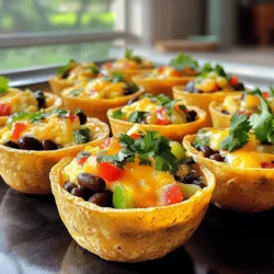 - 6 large eggs - 1 cup cooked black beans, drained and rinsed - 1 cup diced bell peppers (mix of red and green) - 1/2 cup diced onion - 1 cup shredded cheese (cheddar or Mexican blend) - 1/2 teaspoon paprika - 1/2 teaspoon cumin - Salt and pepper to taste - 6 whole wheat tortillas - Fresh cilantro, for garnish - Salsa, for serving (optional) These ingredients make a great start for your breakfast burrito cups. You have eggs for protein, beans for fiber, and veggies for color and taste. The spices add a nice kick. You can mix and match the cheese to suit your taste. Fresh cilantro makes everything pop. You can also enjoy salsa on the side for an extra flavor boost. This list gives you all you need for a tasty meal prep. - Preheat your oven to 375°F (190°C) and lightly grease a muffin tin with cooking spray. This step helps the burrito cups come out easily after baking. - In a large bowl, crack 6 large eggs. Whisk them until they are fully mixed. Add 1/2 teaspoon paprika, 1/2 teaspoon cumin, and salt and pepper to taste. Mix well to blend the flavors. - Stir in 1 cup of cooked black beans, 1 cup of diced bell peppers, 1/2 cup of diced onion, and half of 1 cup of shredded cheese into the egg mixture. Make sure everything is evenly mixed. - Use a round cutter or a glass to cut out circles from 6 whole wheat tortillas. The circles should be slightly larger than the muffin tin cups. This will form the base for your burrito cups. - Place the tortilla circles into each muffin cup. Press them down gently to form a cup shape. This step is key to holding all the tasty fillings. - Pour the egg mixture into each tortilla cup, filling them about 3/4 full. Be careful not to overfill, as the mixture will rise while baking. - Sprinkle the remaining cheese on top of each filled cup. This adds a nice cheesy crust to the burrito cups. - Bake in the preheated oven for 20-25 minutes, or until the egg is set and the tops are lightly golden. Keep an eye on them to avoid over-baking. - Once done, remove the tray from the oven and let the cups cool for a few minutes. Gently remove the burrito cups from the muffin tin using a fork. - Garnish with freshly chopped cilantro before serving. Enjoy them warm, or let them cool completely before storing for later. How do you cut tortillas efficiently? Use a round cutter or a glass to cut circles. Make them slightly bigger than the muffin cups. This helps fit the tortillas snugly. When should you time your cooking and prep? Start by preheating your oven first. While the oven warms up, prepare your ingredients. This saves time and keeps things moving smoothly. What are the optimal storage methods? Allow the burrito cups to cool before storing. Place them in an airtight container in the fridge. They will stay fresh for up to four days. What are some suggested ingredient substitutions? You can swap black beans for pinto beans or add cooked sausage. Try different cheese types, like pepper jack for a spicy kick. How can you add spices for more flavor? Consider adding chili powder or garlic powder to the egg mix. These spices can boost the taste and make your cups pop. What are good vegetarian or vegan alternatives? Use tofu instead of eggs for a vegan option. Add extra veggies like spinach or mushrooms for more texture and taste. {{image_2}} You can change the taste of your breakfast burrito cups in fun ways. Here are some ideas: - Southwest-style: Add corn and jalapeños to give your cups a spicy kick. This mix adds sweet and heat, making breakfast exciting. - Mediterranean flavor: Use feta cheese and fresh spinach. This twist offers a bright and tangy taste, perfect for a light breakfast. - Italian-inspired: Pour marinara sauce and sprinkle Italian herbs on top. This variation brings a hearty flavor, making it feel like a cozy meal. You can easily adapt these burrito cups to fit your diet. Here’s how: - Gluten-free options: Use corn tortillas instead of whole wheat. This swap keeps the flavor while making the meal gluten-free. - Low-carb alternatives: Skip the tortilla cups and bake the egg mixture in a greased muffin tin. This change cuts carbs but keeps the taste. These variations and dietary options let you enjoy breakfast burrito cups your way! To keep your breakfast burrito cups fresh, you can store them in the refrigerator. Place the cooled cups in an airtight container. They will last for about 3 to 4 days. Make sure to separate layers with parchment paper to prevent sticking. If you want to store them for longer, freezing is a great option. Wrap each burrito cup in plastic wrap. Then, place them in a freezer-safe bag or container. They can last up to 2 months in the freezer. When you're ready to enjoy your burrito cups, reheating is key. The best method is to use the oven. Preheat it to 350°F (175°C). Place the cups on a baking sheet and heat for about 10 to 15 minutes. This keeps them crisp and tasty. If you're short on time, the microwave works too. Heat them in 30-second bursts until warm. Just know they may not be as crisp. For storage duration, remember: in the fridge, they last 3 to 4 days. In the freezer, they can be good for 2 months. Enjoy your delicious meals anytime! Can I use different types of cheese? Yes, you can use any cheese you like. Cheddar and a Mexican blend work well. Try pepper jack for heat or mozzarella for a milder taste. Mixing cheeses can add great flavor! How long do meal prep breakfast burrito cups last in the fridge? These burrito cups last about four days in the fridge. Store them in an airtight container. They make a quick breakfast option all week! Can I make these burrito cups ahead of time and freeze them? Absolutely! You can freeze these burrito cups for up to three months. Just cool them completely before wrapping. Use plastic wrap or a freezer bag to keep them fresh. What are some good sides to serve with breakfast burrito cups? Great sides include fresh fruit, yogurt, or a simple salad. You can also serve salsa or guacamole for dipping. These sides add color and flavor to your meal! In this blog post, we covered the key ingredients and steps to create tasty breakfast burrito cups. You can customize them with different flavors and ingredients. We also shared meal prep tips for efficiency and storage advice to keep them fresh. Remember, these burrito cups fit many diets and tastes. With some creativity, you can make each batch unique. Use these tips to enjoy delicious breakfasts all week long!
