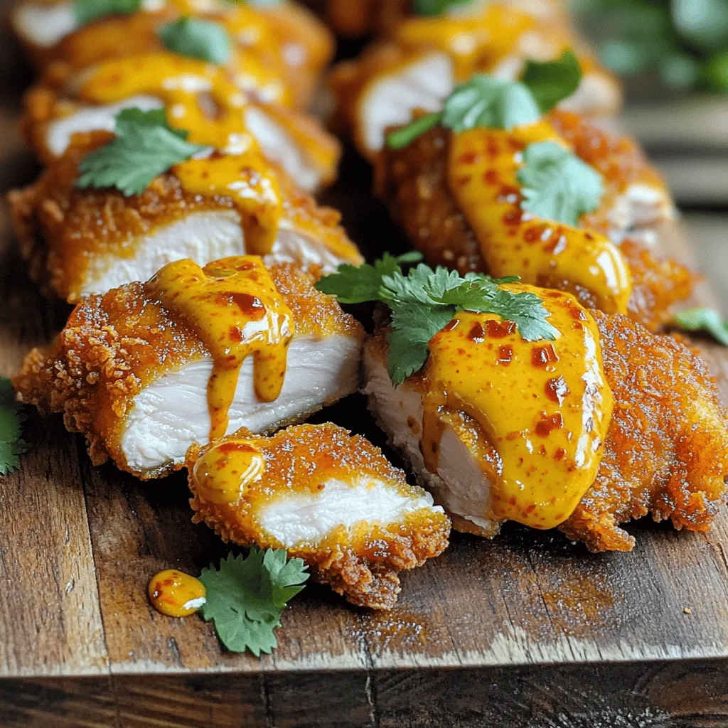 - 4 boneless, skinless chicken thighs - 1 cup buttermilk - 1 cup all-purpose flour - 1 teaspoon garlic powder - 1 teaspoon onion powder - 1 teaspoon paprika - 1/2 teaspoon salt - 1/2 teaspoon black pepper First, let's talk about the chicken. I love using boneless, skinless chicken thighs for this dish. They stay juicy and tender during cooking. Buttermilk plays a key role here. It helps to tenderize the meat and adds a nice tang. You’ll want to marinate the chicken in buttermilk for at least 30 minutes. This gives it the best flavor. Next, we have the seasoning. Garlic powder, onion powder, and paprika bring warmth and depth to the dish. These spices work together to create a great base flavor. The salt and black pepper enhance everything, making each bite delicious. - 1/2 cup mayonnaise - 3 tablespoons sweet chili sauce - 1 tablespoon sriracha (adjust to taste) - 1 tablespoon lemon juice Now onto the sauce! This is where the fun really begins. I use mayonnaise and sweet chili sauce for a creamy, sweet base. The sweet chili sauce adds a touch of sweetness and a hint of heat. If you like spice, sriracha is your friend. You can adjust the amount to make it hotter or milder. Fresh lemon juice is a must. It brightens the sauce and balances the sweetness. The sauce is the perfect topping for the crispy chicken thighs. Trust me, you won’t want to skip it! To make the chicken tasty, marinate it well. Start by mixing the buttermilk with salt and pepper in a bowl. This mix helps the chicken soak up flavor. Add the chicken thighs and coat them evenly. Cover the bowl and put it in the fridge. Let it marinate for at least 30 minutes. If you have time, go for two hours for even more flavor. Next, prepare the coating. In another bowl, combine the flour, garlic powder, onion powder, paprika, salt, and black pepper. Mix these dry ingredients until they are well blended. This mix gives the chicken its crispy outer layer. Make sure every piece of chicken is coated evenly for the best crunch. Now, it’s time to cook! Heat a large skillet over medium-high heat. Add enough oil to cover the bottom of the pan. Once the oil is hot, carefully place the chicken thighs in the skillet. Cook them for about 6 to 8 minutes on each side. Look for a golden-brown color. Make sure the chicken is fully cooked by checking its internal temperature. It should reach 165°F or 75°C. Once done, take the chicken out and let it drain on paper towels. To get that perfect crispy chicken, you need to drain the excess buttermilk. If you skip this step, your chicken can turn soggy. After marinating, let the chicken sit for a minute. This helps remove extra liquid. Next, heat your skillet well. A hot skillet is key. Add enough oil to coat the bottom. This helps to fry the chicken evenly. Cook the chicken for about 6-8 minutes on each side. Look for a golden brown color. When serving, pair the chicken with sides like rice or a fresh salad. These sides help balance the rich flavors of the chicken. For a nice touch, slice the chicken before serving. Drizzle the Bang Bang sauce on top. Finally, add a sprinkle of fresh cilantro for color. You can customize the spice level to your taste. If you want more heat, add extra sriracha to the sauce. Start with one tablespoon, then taste it. You can also mix in honey for sweetness or lime for a zesty twist. Feel free to adjust until it’s just right for you! {{image_2}} You can switch out chicken thighs for chicken breasts or tenders. Chicken breasts work well and cook faster. Tenders are also juicy and tender. For a vegetarian option, try using eggplant or tofu. Both absorb flavors well and can make a tasty dish. To change up the flavor, add spices like cayenne or cumin. These spices can give your dish a kick. You can also try Asian-inspired marinades. A mix of soy sauce, ginger, and garlic creates a nice twist. This gives your chicken a new depth of flavor. Do not be afraid to experiment with sauces. You can use barbecue sauce or a yogurt-based sauce for a different taste. If you're looking for healthier options, swap mayonnaise for Greek yogurt. This keeps the creaminess but cuts down on calories. To store leftovers, first let the chicken cool. Place the chicken in an airtight container. Refrigerate it within two hours of cooking. This keeps it fresh and safe to eat. Enjoy your chicken within three days for best taste. When reheating, I recommend using an oven. Set it to 350°F (175°C). Place the chicken on a baking sheet. Cover it with foil to keep it moist. Heat for about 15 minutes. Check if it’s warmed through. This helps maintain the crispiness. You can freeze cooked chicken for later use. First, let it cool completely. Wrap each piece tightly in plastic wrap. Then, place them in a freezer bag. Remove as much air as possible. This prevents freezer burn. Label the bags with the date. Use them within three months for the best quality. To thaw, place the chicken in the fridge overnight. Reheat it as described above for the best results. You should marinate the chicken for at least 30 minutes. This time allows the flavors to soak in well. For the best taste, I recommend marinating for up to 2 hours. Longer marination makes the chicken even more flavorful and tender. If you don’t have buttermilk, you can make your own. Mix 1 cup of milk with 1 tablespoon of vinegar or lemon juice. Let it sit for about 5 minutes. You can also use plain yogurt or sour cream thinned with a bit of water. These options work great in this recipe. Yes, you can bake the chicken! Preheat your oven to 400°F (200°C). Place the coated chicken thighs on a baking sheet lined with parchment paper. Bake for 25-30 minutes or until the chicken is golden brown. Make sure it reaches 165°F (75°C) inside. For a balanced meal, serve the chicken with steamed rice or quinoa. Fresh veggies, like a simple salad or roasted broccoli, pair well too. You can also add some warm naan or tortillas to make it fun and filling. Absolutely! You can prepare the Bang Bang sauce a day in advance. Just mix the mayonnaise, sweet chili sauce, sriracha, and lemon juice. Store it in an airtight container in the fridge. This makes it easy to enjoy when you are ready to eat! To check if the chicken is done, use a meat thermometer. The internal temperature should be 165°F (75°C). You can also cut into the thickest part. The meat should be opaque and the juices should run clear. In this post, I covered the ingredients needed for delicious Skillet Bang Bang Chicken Thighs. We discussed marinating, cooking tips, and serving ideas to enhance your meal. Remember, buttermilk tenderizes the chicken, while garlic and paprika add flavor. You can adjust the heat with sauces to suit your taste. Don't hesitate to try different proteins or sauces to mix things up. With these steps, you'll create a tasty dish every time. Enjoy your cooking journey!