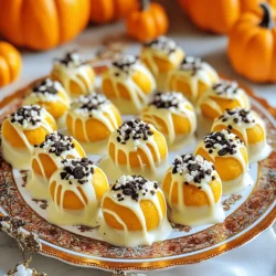 - 1 cup pumpkin puree - 1 package (14.3 oz) Oreo cookies, finely crushed - 1 teaspoon pumpkin pie spice - 8 oz cream cheese, softened - 1 cup white chocolate chips - 1 tablespoon coconut oil (optional, for dipping) - Extra crushed Oreo cookies for garnish When making Pumpkin Oreo Truffles, gather these simple ingredients first. Pumpkin puree gives a cozy flavor. Finely crushed Oreos add a sweet crunch. Pumpkin pie spice brings warmth and aroma. Softened cream cheese binds it all together, making it rich. White chocolate chips create a smooth coating. Use coconut oil if you want a shiny finish on your truffles. Don't forget the extra crushed Oreos for garnish; they add a nice touch! - Mixing bowl - Baking sheet - Microwave-safe bowl - Fork For this recipe, you will need a few tools. A mixing bowl helps combine the ingredients smoothly. A baking sheet is great for setting the truffles. Use a microwave-safe bowl to melt the chocolate safely. A fork makes it easy to dip the truffles in chocolate without making a mess. Having these tools ready will keep your kitchen organized and your truffle-making fun! First, grab a large mixing bowl. In this bowl, combine the *pumpkin puree*, *cream cheese*, *crushed Oreos*, and *pumpkin pie spice*. Mix these ingredients well until they form a smooth blend. You want to ensure everything is evenly mixed. Next, take a tablespoon of the mixture. Use your hands to roll it into a ball shape. This should be easy if the mixture is well combined. Place each truffle on a lined baking sheet. Repeat this process until all the mixture is shaped into truffles. After shaping the truffles, it's time to freeze them. Place the baking sheet in the freezer for at least 30 minutes. This helps the truffles set up firmly, making them easier to coat. While they freeze, melt the *white chocolate chips* and *coconut oil* together. Use a microwave-safe bowl and heat in 30-second intervals. Stir in between until the chocolate is fully melted and smooth. Now, take each frozen truffle and dip it into the melted white chocolate. Use a fork to coat each truffle completely. Allow any excess chocolate to drip off before placing the truffles back on the baking sheet. Once all the truffles are coated, sprinkle some *crushed Oreo cookies* on top. Do this while the chocolate is still wet so it sticks well. After that, refrigerate the truffles for another 15 to 20 minutes. This will help the chocolate firm up nicely before you serve them. To make your Pumpkin Oreo Truffles great, focus on mixing. Ensure the mixture is well combined for easy shaping. I find that a thorough mix helps the truffles hold together. If it feels too crumbly, add a bit more cream cheese. When you shape the truffles, use chilled hands. This keeps the mixture from sticking and helps you roll smoother truffles. If your hands get warm, just rinse them under cold water. I love to play with flavors. Experiment with different spices like cinnamon or nutmeg. These spices can add warmth and depth to your truffles. You can also add mini chocolate chips for an extra treat. They add a nice crunch and a burst of chocolate flavor. Just mix them in with your other ingredients before rolling. {{image_2}} You can get creative with the coating of your Pumpkin Oreo Truffles. Here are some fun ideas: - Use dark chocolate or milk chocolate: This switch gives a rich flavor. Just melt it like you did with the white chocolate. - Colorful sprinkles: Add some fun with sprinkles! They look great and taste awesome. - Different crushed cookies: Try using crushed graham crackers or even candy bars. They can add a nice twist. If you want to change the recipe for special diets, it’s easy! Here are some options: - Vegan version: Use dairy-free cream cheese. It works great and keeps the truffles creamy. - Gluten-free option: You can swap regular Oreos with gluten-free Oreos. They taste just as good! Feel free to mix and match these ideas for your own tasty truffles! To keep your Pumpkin Oreo Truffles fresh, store them in an airtight container in the refrigerator. This prevents them from drying out and helps maintain their creamy texture. You can enjoy these treats for up to one week when stored properly. If you want to save some for later, you can freeze the truffles. They last for up to three months in the freezer. Just make sure to place them in a freezer-safe container. When you are ready to eat them, thaw the truffles in the refrigerator. This way, they will be just as tasty as when you first made them! What can I substitute for cream cheese? If you want to swap out cream cheese, try using Greek yogurt. It gives a nice tang and keeps the texture creamy. You can also use vegan cream cheese if you want a dairy-free option. Just make sure it softens well before mixing. How do I know when the truffles are fully set? You can tell the truffles are set when they feel firm to the touch. After freezing for 30 minutes, they should hold their shape. If you want to be sure, check one by taking it out and seeing if it holds up well. They should not be squishy. What drinks pair well with Pumpkin Oreo Truffles? These sweet truffles go great with warm drinks. Try pairing them with spiced apple cider or a rich hot chocolate. Coffee lovers can enjoy them with a nice cup of pumpkin spice latte, too. Each drink enhances the truffle's flavors. How can I serve these truffles at a party? For a party, place the truffles on a fun, festive plate. You can drizzle some melted white chocolate over them for style. Add mini pumpkins or fall leaves around the plate for decoration. This makes for an eye-catching display that guests will love! To recap the steps for making these tasty truffles: - Mix pumpkin puree, cream cheese, crushed Oreo cookies, and pumpkin pie spice in a bowl. - Roll the mixture into small balls and place them on a baking sheet. - Freeze for 30 minutes to firm them up. - Melt white chocolate chips and coconut oil in a bowl. - Dip each truffle in the melted chocolate and let excess drip off. - Garnish with crushed Oreos right after dipping. - Chill for another 15-20 minutes before serving. Enjoy making these easy and delicious Pumpkin Oreo Truffles! You learned how to make Pumpkin Oreo Truffles from scratch. We covered the key ingredients, tools, and steps needed. Tips for perfect truffles helped enhance your skills. Variations added fun twists, and we shared storage info for lasting freshness. Now, it's your turn to enjoy these treats and impress your friends. With simple ingredients and easy steps, you can create a tasty dessert. Happy truffle-making!