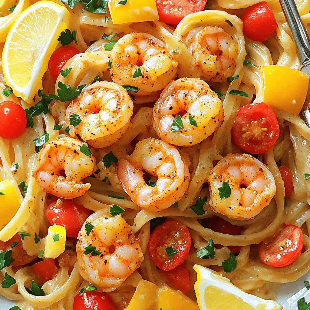 - 8 ounces linguine pasta - 1 pound shrimp, peeled and deveined - 2 tablespoons Cajun seasoning - 2 tablespoons olive oil - 1 small onion, finely chopped - 3 cloves garlic, minced - 1 bell pepper (red or green), diced - 1 cup cherry tomatoes, halved - 1 cup heavy cream - Salt and black pepper to taste - Fresh parsley, chopped (for garnish) - Lemon wedges (for serving) For this dish, I always choose fresh ingredients. The linguine acts as a great base. It cooks up nice and tender. You can use any type of shrimp you find. Just make sure it is peeled and deveined. The Cajun seasoning gives it that bold flavor we love. I often mix my own blend for an extra kick. Next up, the olive oil brings everything together. It helps sauté the aromatics, which include onion, garlic, and bell pepper. These add great depth to your dish. The cherry tomatoes burst with flavor and add a nice pop of color. The heavy cream makes the sauce rich and creamy. You can adjust the seasoning with salt and black pepper. Lastly, don't skip the garnishes! Fresh parsley and a squeeze of lemon brighten the whole dish. Start by boiling water in a large pot. Add salt to the water for flavor. Once the water bubbles, add the linguine pasta. Cook it until it is al dente, as per the package directions. This usually takes about 8-10 minutes. After cooking, reserve about 1/2 cup of the pasta water. Drain the pasta well and set it aside. In a medium bowl, toss the peeled and deveined shrimp with Cajun seasoning. Make sure every shrimp is well-coated. This step adds a bold flavor that makes the dish exciting. Heat olive oil in a large skillet over medium heat. Once the oil shimmers, add the finely chopped onion. Sauté for 2-3 minutes until the onion becomes translucent. Next, add the minced garlic and diced bell pepper. Cook these for another 2 minutes, stirring often. The aroma will fill your kitchen and start to excite your senses. Push the onion and bell pepper to one side of the skillet. Add the seasoned shrimp to the empty side. Cook for 2-3 minutes on each side. The shrimp should turn pink and opaque when done. This means they are perfectly cooked and ready to mix. Now, it's time to mix everything together. Add the halved cherry tomatoes and cooked linguine to the skillet. Pour in the heavy cream and stir gently. If the mixture seems too thick, add some of that reserved pasta water, a tablespoon at a time. This helps achieve the right sauce consistency. Taste the dish now. Add salt and black pepper as needed. Let everything simmer for a minute. This allows the flavors to blend nicely. Remove the skillet from heat. Plate the pasta beautifully. Garnish it with freshly chopped parsley. Serve with lemon wedges on the side for an extra zing. Enjoy your delicious, homemade Minute Cajun Shrimp Pasta! To make great shrimp, keep a few tips in mind: - Avoiding overcooking shrimp: Shrimp cooks fast. When it turns pink and opaque, it’s done. Overcooking makes shrimp tough. Aim for 2-3 minutes on each side. Watch it closely! - Choosing the right shrimp size: Medium or large shrimp work best. They cook evenly and hold up well in the pasta. Look for shrimp labeled as "16/20" for perfect bites. You can adjust the flavors to match your taste: - Adjusting Cajun seasoning: If you like more spice, add extra Cajun seasoning. Start with a little more and taste before adding too much. - Adding other vegetables: Mix in veggies like spinach, zucchini, or mushrooms. This adds nutrition and flavor. Just sauté them with the onions and peppers for a nice blend. Creamy sauce makes the dish rich and satisfying: - Tips for perfect sauce consistency: If the sauce is too thick, use reserved pasta water. Add a tablespoon at a time until you reach the right creaminess. - Alternative cream options: You can use half-and-half or coconut cream if you want lighter options. They give a nice flavor while keeping it creamy. {{image_2}} You can make this dish healthier with a few easy swaps. Try using whole grain or gluten-free pasta instead of regular linguine. This adds fiber and nutrients. You can also reduce the heavy cream. Swapping half of it for low-fat yogurt or a plant-based option can cut calories but keep it creamy. Meal prepping is a great way to save time. Double the recipe to make extra servings. Store leftovers in an airtight container in the fridge. They will stay fresh for about three days. When you reheat, add a splash of water or broth to keep it moist. Want to change things up? You can replace shrimp with chicken or sausage. For chicken, cut it into small pieces and cook longer. It will take about 5-7 minutes to cook through. If you use sausage, slice it and cook until browned. This will add a new layer of flavor to your dish. To keep Minute Cajun Shrimp Pasta fresh, use airtight containers. This helps seal in flavor and moisture. Make sure to cool the dish to room temperature first. Once cooled, store it in the fridge. It lasts for up to three days. If you want to enjoy it later, try freezing it. You can freeze Minute Cajun Shrimp Pasta for future meals. Just place it in a freezer-safe container. Make sure to leave some space at the top, as it will expand when frozen. It stays good for about three months. When you're ready to eat, defrost it in the fridge overnight. Once defrosted, reheat the pasta on low heat in a skillet. Add a splash of water or cream to keep it moist. Stir gently until heated through. Enjoy your meal! It takes about 20 minutes to make this dish. You will need 10 minutes to prep and 10 minutes to cook. This quick time allows you to enjoy a tasty meal without a long wait. Perfect for busy days! Yes, you can use frozen shrimp. To thaw, place shrimp in cold water for about 15-20 minutes. Drain and pat dry before seasoning. Cooking frozen shrimp adds a few minutes to your cook time, so keep an eye on them as they cook. Cajun shrimp pasta pairs well with simple side dishes. Consider serving it with: - Garlic bread - A fresh green salad - Steamed vegetables - Roasted asparagus These sides enhance the meal and balance the flavors. Cajun shrimp pasta can be spicy, depending on the Cajun seasoning you use. If you prefer less heat, use a milder seasoning blend. You can also adjust the amount of seasoning to suit your taste. This dish is meant to be flavorful, not overwhelming. Yes, you can make it dairy-free. Substitute heavy cream with coconut milk or cashew cream. These alternatives provide a creamy texture without dairy. Just be sure to adjust the seasoning, as these options can change the flavor slightly. This blog covered a tasty Cajun shrimp pasta recipe. We discussed key ingredients, steps for cooking, and tips for perfecting the dish. You can even customize flavors and make healthy swaps. Enjoy this meal with friends or for meal prep. Remember to store leftovers properly, so they taste great later. Now, you’re ready to dive into cooking!