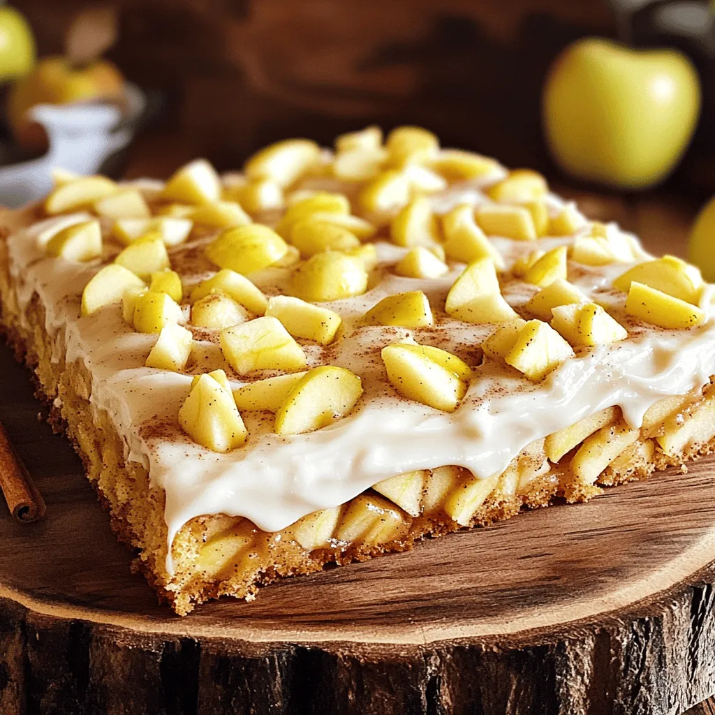 - 2 cups all-purpose flour - 1 cup granulated sugar - 1/2 cup unsalted butter, softened - 1 cup buttermilk - 3 large eggs - 1 teaspoon vanilla extract - 1 teaspoon baking powder - 1 teaspoon baking soda - 1/2 teaspoon salt - 2 teaspoons ground cinnamon - 2 cups apples, peeled, cored, and diced - 1 cup walnuts or pecans, chopped (optional) - 1/2 cup powdered sugar (for icing) - 2 tablespoons milk (for icing) When making this apple cinnamon sheet cake, you need fresh and good-quality ingredients. I recommend using Granny Smith or Honeycrisp apples for their tartness and crunch. These apples will shine in your cake. For the flour, all-purpose works best. It gives the cake a nice structure. The unsalted butter adds richness. Make sure it’s softened for easy mixing. Buttermilk brings a lovely tang and moisture. If you don't have it, you can make your own. Just mix one cup of milk with a tablespoon of vinegar or lemon juice. The eggs bind everything together and add fluffiness. The vanilla extract gives a warm flavor. Baking powder and baking soda help the cake rise. Salt enhances all the flavors. Ground cinnamon is a key spice in this recipe. It gives that warm, cozy taste. Feel free to add chopped walnuts or pecans for some crunch. They make the cake even better. Finally, for the icing, you need powdered sugar and milk. This simple icing adds sweetness without being too much. With these ingredients, you're on your way to a delicious apple cinnamon sheet cake! - Preheat the oven to 350°F (175°C) and prepare the cake pan. Grease and flour a 13x18 inch sheet cake pan to ensure the cake comes out easily. - Mix dry ingredients together in a bowl. In a medium bowl, whisk together 2 cups of all-purpose flour, 1 teaspoon of baking powder, 1 teaspoon of baking soda, 1/2 teaspoon of salt, and 2 teaspoons of ground cinnamon until well combined. Set this aside. - Cream butter and sugar until fluffy. In a large bowl, beat 1/2 cup of softened unsalted butter and 1 cup of granulated sugar together. Mix until it looks light and fluffy, about 3-4 minutes. - Add wet ingredients to the butter mixture. Crack in 3 large eggs, pour in 1 cup of buttermilk, and add 1 teaspoon of vanilla extract. Mix until it all blends well. - Gradually incorporate dry ingredients and fold in diced apples. Add the dry mixture to the wet ingredients slowly, mixing just until combined. Be careful not to overmix! Fold in 2 cups of peeled, cored, and diced apples. Add 1 cup of chopped walnuts or pecans if you like. - Pour batter into prepared pan. Spread the batter evenly in the greased sheet cake pan. - Bake for 25-30 minutes. Check for doneness by inserting a toothpick into the center. If it comes out clean, the cake is ready. - Cool in the pan for 10 minutes, then transfer to a wire rack. After cooling, let the cake cool completely on the rack before icing. When you mix the batter, do not overmix. This keeps the cake light and fluffy. Overmixing can make it dense and hard. Stir just until you see no dry flour. To check if your cake is done, use a toothpick. Insert it into the center. If it comes out clean, the cake is ready. If it has wet batter on it, bake a few more minutes. To slice and serve the cake, cut it into squares. Place the squares on a pretty platter. This makes it look nice for guests. You can sprinkle some cinnamon on top for extra flair. Adding a few apple slices on the side also makes it appealing. For a treat, serve with whipped cream. Do not use the wrong type of apples. Granny Smith and Honeycrisp work best. They add the right balance of sweet and tart. If you skip the cooling step before icing, the glaze will melt. Always let the cake cool for at least 10 minutes before icing. This keeps your icing pretty and firm. {{image_2}} You can make this cake even more fun by adding nuts or chocolate chips. Chopped walnuts or pecans add a nice crunch. They pair well with the soft apples. If you prefer chocolate, mix in some chocolate chips for a sweet twist. You can also use different spices to change the flavor. Nutmeg or ginger can add warmth and depth. Just a pinch can make a big difference. Experiment with what you like best! If you want a gluten-free cake, you can swap the all-purpose flour. Use a gluten-free flour blend instead. It works well in most recipes. Check the blend for a good taste and texture. For dairy-free options, replace buttermilk with almond milk and add a splash of vinegar. You can use coconut oil instead of butter. Both will keep the cake moist and tasty! You can adapt this recipe for different seasons. In the fall, try using pears or peaches instead of apples. They bring a fresh, juicy taste. You can also add fall-inspired flavors like maple syrup or extra cinnamon. These flavors make the cake feel cozy and festive. Enjoy the changing seasons with each bite! To keep your apple cinnamon sheet cake fresh, store it properly. First, let the cake cool completely. Then, cover it with plastic wrap or foil. You can also place it in an airtight container. This helps keep the cake moist and tasty. For the best results, use a container that fits the cake well. A shallow container works best. It allows air to flow and keeps the cake from getting soggy. At room temperature, your cake lasts about three days. Keep it in a cool spot away from sunlight. If you want it to last longer, freezing is a great option. Wrap slices tightly in plastic wrap, then place them in a freezer bag. This way, the cake stays fresh for up to three months. When you want to enjoy it again, take it out and let it thaw in the fridge. You can also leave it at room temperature for a few hours. To reheat without drying out the cake, slice a piece and place it on a microwave-safe plate. Heat it for about 10 to 15 seconds. This warms it up while keeping it moist. You can serve the cake cold, but warming it up adds a nice touch. It brings out the flavors and makes the icing a bit gooey, which I love! If you want a cozy dessert, try it warm with a scoop of vanilla ice cream. To stop the cake from sticking, grease the pan well. Use unsalted butter or cooking spray. After greasing, add a little flour. Shake the pan to coat the bottom and sides. You can also use parchment paper. Cut it to fit the bottom of the pan. This makes for easy removal later. Yes, you can use other apple types. Granny Smith apples are tart and hold their shape well. Honeycrisp apples are sweet and juicy. You can also try Fuji or Braeburn apples. They all add great flavor and texture to the cake. Check the cake at 25 minutes. Insert a toothpick in the center. If it comes out clean, the cake is done. If it has batter on it, bake for a few more minutes. The top should be golden brown and slightly springy when touched. You can prepare the cake ahead of time. Bake the cake and cool it completely. Wrap it tightly in plastic wrap. Store it in the fridge for up to three days. You can also freeze it for up to three months. Just thaw it in the fridge before serving. This blog post covered a simple and delicious apple cake recipe. I discussed the ingredients, tools, and step-by-step instructions for baking. You learned tips for perfect results, variations for more flavor, and storage methods to keep your cake fresh. Remember, paying attention to detail ensures a tasty treat. Don't hesitate to try different fruits or spices to make the recipe your own. Happy baking!
