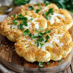 - 1 large cauliflower head, sliced into 1-inch thick steaks - 1/2 cup grated Parmesan cheese - 1/4 cup panko breadcrumbs - 2 tablespoons olive oil - 1 teaspoon garlic powder - 1 teaspoon smoked paprika - Salt and pepper to taste - Fresh parsley, chopped Using these fresh and quality ingredients makes all the difference. The cauliflower is the star, and slicing it into thick steaks keeps it tender inside. Grated Parmesan adds a rich, salty flavor. Panko breadcrumbs give a delightful crunch. The olive oil helps the spices stick and adds moisture. Garlic powder brings a nice kick, while smoked paprika adds warmth. Finally, salt and pepper round out the flavors perfectly. Don’t forget the fresh parsley! It adds a pop of color and a burst of freshness. This simple yet effective blend of ingredients transforms cauliflower into a savory delight that everyone can enjoy. First, preheat your air fryer to 400°F (200°C). This step is key to getting that crispy texture. It only takes about 5 minutes, so don't skip it! Next, slice your large cauliflower head into 1-inch thick steaks. Try to keep the pieces as intact as you can. You should get about 4-6 steaks, depending on the size of your cauliflower. In a small bowl, combine 1/2 cup of grated Parmesan cheese, 1/4 cup of panko breadcrumbs, 1 teaspoon of garlic powder, 1 teaspoon of smoked paprika, salt, and pepper. Mix it well. This blend will give your steaks a great crust. Drizzle 2 tablespoons of olive oil over both sides of the cauliflower steaks. This helps the coating stick and gives a nice golden color. Then, sprinkle the Parmesan breadcrumb mixture generously on each steak. Press it down gently so it sticks well. Arrange the coated cauliflower steaks in the air fryer basket. Make sure not to overcrowd them; they need space to cook evenly. Cook the steaks for 12-15 minutes, flipping them halfway through. They should turn golden brown and crispy. Once done, let them cool for a minute before serving. To get that amazing crunch, I always use panko breadcrumbs. They create a light, crispy layer that enhances the cauliflower steaks. Regular breadcrumbs can work, but panko gives a better texture. This extra crunch makes every bite feel special. Make sure not to overcrowd the air fryer basket. If you stack the cauliflower steaks, they won't cook evenly. This can lead to some parts being soft while others are crispy. Cook in batches if needed to keep them in a single layer. Your patience will pay off with perfectly cooked steaks. Want to make your dish even more unique? Add herbs or spices to the breadcrumb mixture. You could try Italian herbs like oregano or basil, or even a pinch of chili powder for some heat. These little changes will give your cauliflower steaks a personal touch. Feel free to play with flavors that you love! {{image_2}} You can change the taste of your cauliflower steaks with just a few tweaks. - Italian herb blend: Mix oregano, basil, and thyme for a classic taste. - Spicy chili seasoning: Add cayenne pepper or chili powder for a kick. These flavors add depth and excitement. Try them to keep things fresh! If you want to switch up the cheese, there are great options. - Cheddar cheese: Use sharp cheddar for a different flavor. - Nutritional yeast for vegan option: This gives a cheesy taste without dairy. These alternatives can suit many diets while keeping your dish tasty. How you serve your cauliflower steaks can enhance the meal. - Pair with marinara sauce: This adds a rich, tangy flavor that complements the cheese. - Serve with grilled vegetables: This adds color and nutrition to your plate. These ideas create a balanced meal that looks and tastes great! To keep your cauliflower steaks fresh, store them in an airtight container. This helps maintain their flavor and texture. Place the container in the fridge. They will stay good for about 3 to 4 days. If you want to enjoy them later, make sure they cool down first before sealing. For the best reheating, use your air fryer. Set it to 350°F (175°C) and heat for about 5 minutes. This method keeps the cauliflower crispy and delicious. You can also use the oven if you prefer. Just remember to check them often to avoid burning. You can freeze these cauliflower steaks for later use. First, let them cool completely. Then, wrap each steak in plastic wrap. Place the wrapped steaks in a freezer bag and seal it tightly. They can last up to 3 months in the freezer. When you’re ready to eat, reheat them in the air fryer from frozen. This keeps them nice and crunchy! Yes, you can skip the breadcrumbs. Use ground nuts or oats for a crunchy texture. You can also use crushed cornflakes for a fun twist. If you prefer a gluten-free option, try almond flour or ground flaxseed. Each option adds a unique flavor and texture to your dish. Leftovers can last up to three days in the fridge. Store them in an airtight container to keep them fresh. Make sure to let them cool before sealing. This will help keep them crispy when you reheat them later. These cauliflower steaks pair well with many sides. Consider serving with marinara sauce or a fresh salad. Grilled vegetables or quinoa make great options too. You can even serve them with a tangy yogurt sauce for a tasty contrast. Yes, you can use a traditional oven. Preheat your oven to 425°F (220°C). Place the coated cauliflower steaks on a baking sheet lined with parchment paper. Bake for about 20-25 minutes, flipping halfway through. Look for a golden brown color to ensure they are perfectly cooked. This blog post covers making tasty Parmesan cauliflower steaks in an air fryer. We discussed the key ingredients, seasonings, and step-by-step instructions for easy cooking. You learned tips for getting a perfect crunch, variations for flavors, and ways to store leftovers. In closing, this dish offers a fun way to enjoy healthy veggies. Experiment with flavors and enjoy your cauliflower steaks! They'll surprise you with their crunch and taste. Now, get cooking!