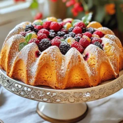 - 3 cups all-purpose flour - 1 cup granulated sugar - 1 tablespoon baking powder - 1/2 teaspoon salt - 1 teaspoon ground cinnamon These key ingredients form the base of your Bundt brunch bread. The all-purpose flour gives it structure. Sugar adds sweetness. Baking powder helps it rise. Salt enhances flavor. Ground cinnamon brings warmth and spice. - Unsalted butter alternatives: You can use coconut oil or a plant-based butter. - Milk alternatives: Almond milk or oat milk work well in this recipe. - Optional mix-ins: Chopped walnuts or pecans add a nice crunch. Feel free to customize the recipe. Using different butter and milk can change the flavor. Add nuts for extra texture or leave them out for a smoother bread. - Cup measurements: Use standard measuring cups for accuracy. - Weight conversions: 1 cup of all-purpose flour weighs about 120 grams. Using the right measurements is crucial. It ensures your Bundt bread turns out perfect every time. Stick to the cup measurements for the best results. If you weigh your ingredients, the bread will be even more precise. First, set your oven to 350°F (175°C). This helps it heat evenly. While it warms up, grease your Bundt pan. You can use non-stick spray or butter. Dust it lightly with flour. This step helps the bread come out easily after baking. In a big bowl, whisk together 3 cups of all-purpose flour and 1 cup of granulated sugar. Then, add 1 tablespoon of baking powder, 1/2 teaspoon of salt, and 1 teaspoon of ground cinnamon. Make sure everything mixes well. This blend gives your bread a nice flavor. In another bowl, mix 1/2 cup of melted butter, 1 cup of milk, 3 large eggs, and 1 teaspoon of vanilla extract. Stir until everything is smooth. Now, pour this mixture into the dry ingredients. Blend gently until just combined. Be careful not to over-mix; lumps are okay! Now it's time to add the fun part! Fold in 1 cup of mixed berries and, if you like, 1/2 cup of chopped walnuts or pecans. Pour the batter into the prepared Bundt pan. Spread it evenly across the pan. Bake for 45-50 minutes. To check if it's done, insert a toothpick into the center. If it comes out clean, your bread is ready! Let it cool in the pan for 10 minutes before flipping it onto a wire rack. - Avoiding over-mixing: When you mix the wet and dry ingredients, do so gently. Stir just enough until the flour disappears. Over-mixing can make the bread tough. You want it soft and fluffy. - Ensuring even baking: Position your Bundt pan in the center of the oven. This helps the heat circulate evenly. If you have a dark pan, reduce the baking time slightly. Check for doneness with a toothpick. - Serving suggestions: Place your Bundt bread on a lovely cake stand. This makes it look special. You can slice it into thick pieces for serving. - Garnishing ideas: Dust the top with powdered sugar. Add fresh berries like strawberries or blueberries on top. This adds color and makes it more appealing. - Cooling and storing leftovers: Let the bread cool completely on a wire rack. This helps prevent sogginess. You can store leftovers in an airtight container. - Suggested containers and shelf life: Use a clear container to show off your Bundt bread. It will last about 3 days at room temperature. For longer storage, keep it in the fridge for up to a week. {{image_2}} You can switch up the flavors in Bundt brunch bread. Here are two tasty ideas: - Banana Bundt bread: Use ripe bananas instead of berries. Mash two ripe bananas and mix them into the wet ingredients. This makes the bread moist and adds a sweet, rich flavor. - Almond cream Bundt bread: Replace some of the butter with almond cream. Add a teaspoon of almond extract for a nutty twist. This gives your bread a lovely almond taste. Embrace the seasons with these fun variations: - Summer fruit options: In summer, swap berries for fresh peaches or nectarines. Diced stone fruits add a juicy sweetness to your bread. - Holiday spice variations: For the holidays, add spices like nutmeg and cloves. This gives the bread a warm, festive flavor. You can also mix in dried cranberries for a holiday touch. Need to make your Bundt bread fit your diet? Here are some easy swaps: - Gluten-free options: Use a gluten-free flour blend instead of all-purpose flour. This allows everyone to enjoy the bread without the gluten. - Vegan adaptations: Replace eggs with flax eggs. Mix one tablespoon of flaxseed meal with three tablespoons of water for each egg. Use plant-based milk and coconut oil instead of butter. This keeps the bread vegan-friendly and delicious. For the best brunch experience, pair Bundt brunch bread with delightful drinks. Here are my top choices: - Freshly brewed coffee - Sweet tea or iced tea - Orange juice or sparkling water These drinks enhance the sweet and fruity flavors of the bread. You can also serve complementary dishes to create a complete brunch. Consider these tasty options: - Scrambled eggs with herbs - Crispy bacon or sausage - A light salad with mixed greens These dishes balance the sweetness of the Bundt bread. Bundt brunch bread is perfect for any gathering. It shines at brunch events with friends or family. Here are some occasions to enjoy it: - Birthday brunches - Baby or bridal showers - Holiday celebrations like Easter or Mother’s Day This bread adds a festive touch to your menu. You can serve Bundt brunch bread in different ways. Here are some ideas to make it fun: - Individual servings: Cut slices and plate them with garnishes. This makes for a neat presentation. - Family-style: Serve the whole Bundt bread on a large platter. Guests can slice their own pieces. Using unique serving ware also adds flair. Try a colorful cake stand or a rustic wooden board. These touches elevate your brunch presentation. Can I use frozen berries? Yes, you can use frozen berries. Just make sure to thaw and drain them first. This helps keep the batter from getting too wet. Frozen berries work well and can save time. How do I know when my bread is done? To check if your bread is done, use a toothpick. Insert it into the center of the Bundt bread. If it comes out clean, your bread is ready. If it has batter on it, bake for a few more minutes. Can I make this ahead of time? Yes, you can make this bread ahead of time. Bake it, cool it, and then wrap it well. Store it in the fridge for up to three days. You can also freeze it for longer storage. What can I do if my Bundt bread sticks to the pan? If your Bundt bread sticks, try these tips: First, grease the pan well before pouring in the batter. After baking, let it cool for about 10 minutes. Then, carefully run a knife around the edges before inverting it. Is this Bundt bread healthy? This Bundt bread has some healthy aspects. It includes fruit and nuts, which add fiber and nutrients. However, it does have sugar and butter, so enjoy it in moderation. How can I reduce sugar in the recipe? To cut down on sugar, try using less granulated sugar. You can also use natural sweeteners like honey or maple syrup. Just remember to adjust the liquid ingredients a bit to keep the batter balanced. You now have a clear guide to making delicious Bundt brunch bread. From essential ingredients to baking tips, I've shared practical steps to help you succeed. Remember, the right ingredients and careful mixing are key. You can personalize this bread to your taste or dietary needs. Whether it's for brunch or a special occasion, serving it can create joyful moments. Enjoy the process, and don’t forget to share your results! Baking brings happiness, and I hope you find joy in every slice.