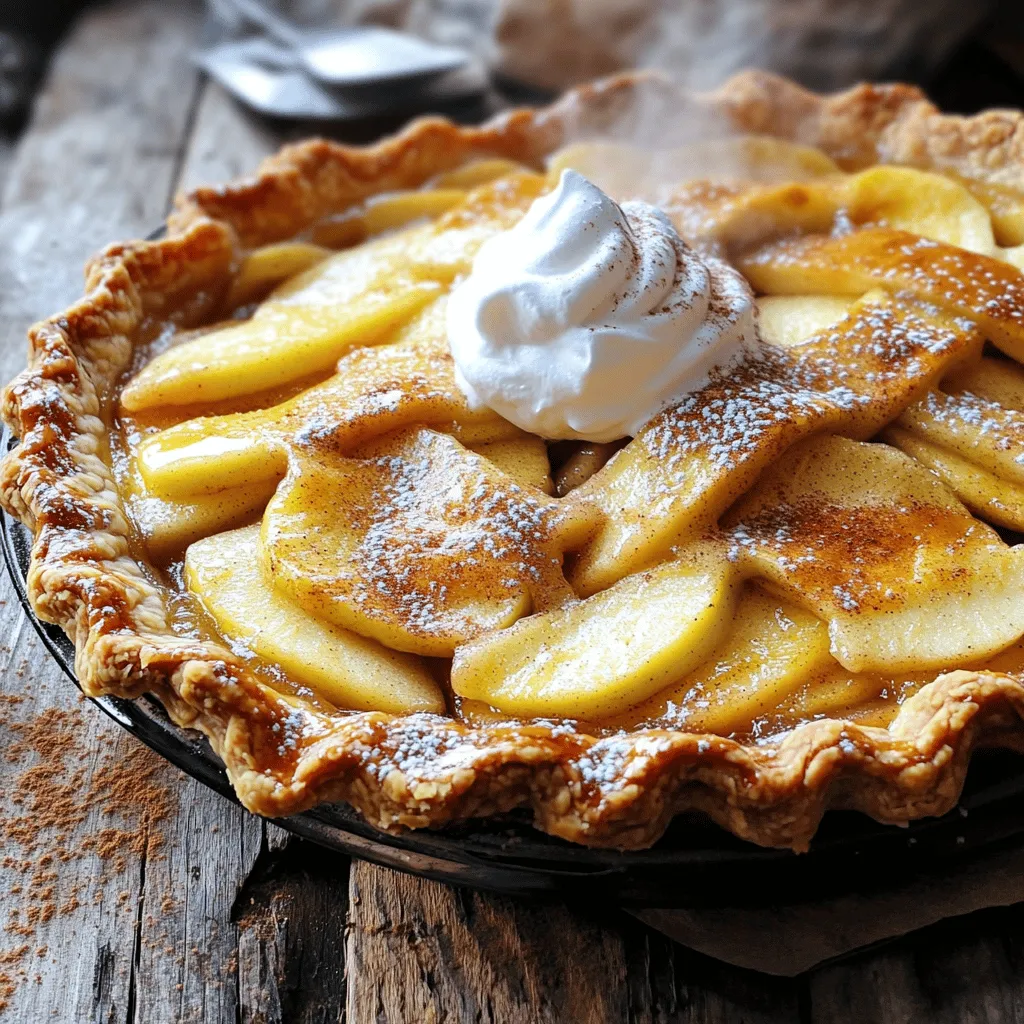 - 4 medium-sized apples (Granny Smith preferred), peeled, cored, and sliced - 1 cup brown sugar - 1 teaspoon cinnamon - 1 teaspoon nutmeg - 1 tablespoon lemon juice - 1 cup all-purpose flour - 1 teaspoon baking powder - ½ teaspoon salt - ½ cup unsalted butter, melted - 2 large eggs - 1 teaspoon vanilla extract - Whipped cream or vanilla ice cream for serving (optional) Choose Granny Smith apples for their tart flavor. They hold their shape well when baked. Look for firm apples without bruises or soft spots. Fresh apples make the best pie. You can also mix in some sweet apples, like Fuji or Honeycrisp, for balance. This adds depth to the flavor. If you don’t have brown sugar, white sugar works too. For a dairy-free option, use coconut oil instead of butter. You can swap eggs with flaxseed meal mixed with water for a vegan pie. If you lack baking powder, use baking soda and a little vinegar. Adjustments can keep your pie delicious and fun! Start by peeling, coring, and slicing four medium apples. Granny Smith apples work best for this recipe. In a large bowl, mix the sliced apples with one cup of brown sugar, one teaspoon of cinnamon, one teaspoon of nutmeg, and one tablespoon of lemon juice. Toss the apples until they are well coated. This step is key for flavor. Let the mixture sit for about ten minutes. This resting time allows the apples to release their juices. In another bowl, combine one cup of all-purpose flour, one teaspoon of baking powder, and half a teaspoon of salt. Mix these dry ingredients well. In a separate bowl, whisk together half a cup of melted unsalted butter, two large eggs, and one teaspoon of vanilla extract. Now, combine the wet ingredients with the dry ingredients. Stir gently until just blended. Be careful not to over mix; this keeps the batter light. Grease a 9-inch pie dish with butter or oil. Pour half of the batter into the bottom of the dish. Spread it out evenly. Next, layer the apple mixture over the batter. Make sure to spread it out gently. Spoon the remaining batter on top of the apples, covering them as best as you can. Now, bake in your preheated oven at 375°F (190°C) for 30 to 35 minutes. Look for a golden brown top and a clean toothpick when you test it. When done, let the pie cool for about ten to fifteen minutes. As it cools, the magic happens. The apples cook more, and the pie settles, giving it the look of disappearing into the crust. To create the 'disappearing' effect, let the apple mixture sit. The juices from the apples blend with sugar and spices. This makes the filling soft and flavorful. When you bake the pie, the juices bubble up. As the pie cools, the filling settles into the crust. This gives the pie its magical look! A flaky crust needs cold ingredients. Use cold butter and eggs for the best results. Mix the ingredients gently. Overmixing can make the crust tough. When you put the batter in the pie dish, don't press too hard. This keeps air in the crust and helps it stay flaky. For the best experience, serve the pie warm. Add a scoop of vanilla ice cream on top. The cold ice cream melts into the warm pie. This creates a delightful mix of flavors. You can also use whipped cream for a lighter touch. A sprinkle of cinnamon can add extra flavor and look nice too! {{image_2}} You can mix it up by adding other fruits. Pears work well with apples. You can also use berries for a burst of color and flavor. Just remember to adjust the sugar based on the sweetness of your fruit. This gives your pie a fun twist! Spices can make a big difference in flavor. Try adding ginger or allspice to the mix. You can also use cardamom for a warm kick. These spices will make your pie stand out and excite the taste buds. If you need a gluten-free version, swap the all-purpose flour for almond or coconut flour. For a dairy-free pie, use coconut oil instead of butter. These changes still keep the pie tasty and enjoyable for everyone. You can still have a great dessert, no matter your needs! To keep your pie fresh, cover it tightly with plastic wrap or foil. This will help prevent it from drying out. You can also place it in an airtight container. Store the pie at room temperature for up to two days. If you need to keep it longer, move it to the fridge. Just remember to let it cool completely before wrapping. When you're ready to enjoy leftover pie, reheating it properly is key. Preheat your oven to 350°F (175°C). Place the pie on a baking sheet. Heat it for about 15-20 minutes. This helps warm the filling and crisp the crust. If you want to microwave it, use a low power setting to avoid a soggy crust. Heat in short bursts, checking often. Magic Disappearing Apple Pie lasts up to two days at room temperature. In the fridge, it stays fresh for about a week. If you freeze it, wrap it well. It can last up to three months. To enjoy frozen pie, thaw it in the fridge overnight before reheating. This pie is 'magical' because of its unique texture. As it bakes, the apples cook and release their juices. This makes the pie look like it has disappeared. The top becomes a golden crust, hiding a soft apple filling. The magic lies in the contrast between the crust and the gooey apples. It's fun to see how the pie transforms as it cools! Yes, you can make this pie ahead of time. You can prepare the filling and the batter the day before. Just store them in the fridge until you're ready to bake. This way, you save time on busy days. If you bake the pie ahead, let it cool and store it in an airtight container. Reheat it before serving for the best taste. Serve this pie warm for the best flavor. You can add a dollop of whipped cream or a scoop of vanilla ice cream on top. A sprinkle of cinnamon also adds a nice touch. This makes the pie even more delightful! Sharing it with family or friends makes it more special. Everyone will love this sweet treat! You now have the tools to make Magic Disappearing Apple Pie. We covered the best ingredients, baking tips, and creative variations to try. Remember to choose the right apples and keep your crust flaky. Store leftovers properly for a tasty treat later. This pie can truly feel magical when shared with family and friends. Enjoy every bite, and don't hesitate to make it your own. Happy baking!