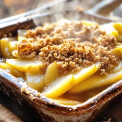 - 4 ripe pears, peeled and sliced - 1 tablespoon lemon juice - 1 teaspoon ground cinnamon - 1/2 teaspoon ground nutmeg - 1/4 teaspoon ground ginger - 1/4 cup brown sugar - 1 cup rolled oats - 1/2 cup all-purpose flour - 1/3 cup cold butter, cubed - 1/4 cup chopped nuts (walnuts or pecans) - Pinch of salt To make the best warm spiced pear crisp, you need ripe pears. They give the dish a sweet and juicy base. I like to peel and slice them. Then, I add lemon juice to keep them fresh and bright. Next, I use spices for warmth. Cinnamon, nutmeg, and ginger create a cozy blend. They make each bite taste like a hug. You also need brown sugar to sweeten the pears. It deepens the flavor and adds a touch of caramel. For the crunchy topping, rolled oats and all-purpose flour are key. They mix well with cold butter, which gives a flaky texture. I like to use a pastry cutter or my fingers to blend them until they look like coarse crumbs. If you want extra texture, add chopped nuts. Walnuts or pecans work great. Lastly, don’t forget a pinch of salt. It enhances all the flavors and rounds out the sweetness. Gather all these ingredients, and you’ll be ready to make a warm spiced pear crisp that is cozy and delicious. - Preheating the oven Start by preheating your oven to 350°F (175°C). This helps cook the crisp evenly. - Coating the pears with spices and sugar Take four ripe pears and peel them. Slice them into thin pieces. In a large bowl, mix the sliced pears with one tablespoon of lemon juice, one teaspoon of ground cinnamon, half a teaspoon of ground nutmeg, and a quarter teaspoon of ground ginger. Add a quarter cup of brown sugar. Toss everything well until the pears are fully coated. - Transferring spiced pears to the baking dish Next, take a greased 8x8-inch baking dish. Carefully transfer the spiced pears into the dish. Spread them out evenly to ensure every bite is full of flavor. - Mixing the topping ingredients In another bowl, combine one cup of rolled oats, half a cup of all-purpose flour, and a pinch of salt. Add one-third cup of cold, cubed butter and a quarter cup of chopped nuts. Use your fingers or a pastry cutter to mix everything until it looks like coarse crumbs. - Spreading the topping over pears Take the oat mixture and evenly sprinkle it over the spiced pears in your baking dish. Make sure to cover all the pears so they stay moist while baking. - Baking time and checking doneness Place the dish in the preheated oven. Bake for about 30 to 35 minutes. Keep an eye on it! The topping should turn golden brown and the pears should bubble. Once done, remove it from the oven and let it cool slightly before serving. This warm spiced pear crisp is best enjoyed fresh. Consider serving it warm with a scoop of vanilla ice cream on top for a delicious treat! - Selecting the best pears for flavor and texture: Use ripe pears like Bartlett or Bosc. They are sweet and soften well when baked. - Ensuring the topping reaches the right consistency: Mix the oats, flour, and butter until it looks like coarse crumbs. This will give you that nice crunch. - Baking tips for even cooking: Spread the pear mixture evenly in the dish. This helps them cook uniformly. Check it halfway through to avoid burning. - Alternative serving suggestions: Serve warm with vanilla ice cream. The cold ice cream adds a nice contrast to the warm crisp. A sprinkle of cinnamon on top makes it even better! {{image_2}} You can make warm spiced pear crisp even more fun. Here are some ideas: - Adding dried fruits for extra sweetness: Try adding dried cranberries or raisins. They will give your crisp a burst of flavor. The sweetness of dried fruits blends well with the spiced pears. - Exploring different nut options: Instead of walnuts or pecans, use almonds or hazelnuts. Each nut adds a unique taste and crunch. Choose the one you love most. - Making it gluten-free with alternative flours: Swap all-purpose flour for almond flour or oat flour. This change makes the dish gluten-free. Your pear crisp will still taste amazing! - Experimenting with spices for unique flavor profiles: Mix in cardamom or allspice for a new twist. These spices bring warmth and depth. Get creative with what you have at home! Feel free to try these ideas. Each one gives a new flavor to your warm spiced pear crisp. Enjoy the process of making it your own! To keep your Warm Spiced Pear Crisp fresh, store it in the fridge. Place it in an airtight container. This way, it stays tasty for up to three days. When you want to enjoy it again, reheating is easy. Preheat your oven to 350°F (175°C). Place the crisp in the oven for about 10-15 minutes. This warms it up and keeps the topping crisp. If you plan to keep it longer, freezing is an option. Wrap it tightly in plastic wrap, then cover it with foil. It can last for up to three months in the freezer. To thaw, move it to the fridge overnight. Before serving, reheat it in the oven to bring back its warm, cozy texture. Enjoy your dessert anytime! Can I use other fruits in this recipe? Yes, you can! Apples, peaches, or berries work well. Each fruit adds its own charm. Mix and match for fun flavors. How do I adjust the sweetness level? You can add more or less brown sugar. Taste the fruit first. If they are sweet, use less sugar. For tart pears, add a little more. Is it possible to make this dessert ahead of time? Absolutely! You can prepare the pears and topping separately. Store them in the fridge. When ready, just assemble and bake. What are some good toppings for serving? Vanilla ice cream is a classic choice. Whipped cream or yogurt also work great. A sprinkle of nuts adds a nice crunch too! This blog post covered how to make a warm spiced pear crisp. We reviewed essential ingredients and their roles in flavor and texture. You learned preparation steps for a perfect crisp and expert tips for success. I shared creative variations to keep things fresh, as well as storage tips for leftovers. In making this dessert, you can enjoy warm flavors and cozy textures. A spiced pear crisp is not just a treat; it's a simple way to impress your guests. Enjoy your baking adventure!