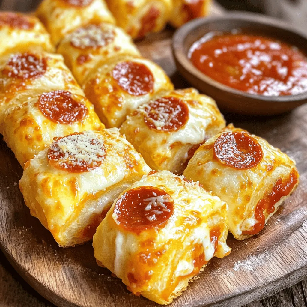 To make Cheesy Pepperoni Roll-Ups, you need a few key ingredients: - 1 package of refrigerated pizza dough - 1 cup shredded mozzarella cheese - 1/2 cup sliced pepperoni - 1/4 cup grated Parmesan cheese - 1 teaspoon Italian seasoning - 1 tablespoon olive oil - 1 egg, beaten (for egg wash) - Marinara sauce for dipping These items create a tasty and gooey treat. The pizza dough serves as a base, while the cheeses melt to create a rich flavor. Pepperoni adds a savory touch. You can add extra ingredients to jazz up your roll-ups: - Bell peppers for crunch - Black olives for a briny taste - Spinach for a healthy twist - Red pepper flakes for heat Feel free to mix and match these add-ins. They can make your roll-ups even more exciting and flavorful. Each roll-up contains: - Calories: Around 150 - Protein: 5g - Fat: 10g - Carbohydrates: 12g - Fiber: 1g These roll-ups are a fun snack or meal option. They are filling but not too heavy. Enjoy them in moderation for a tasty treat! Start by gathering your ingredients. You need refrigerated pizza dough, mozzarella cheese, pepperoni, Parmesan cheese, Italian seasoning, olive oil, an egg, and marinara sauce. Preheat your oven to 400°F (200°C). Line a baking sheet with parchment paper. This helps the roll-ups not to stick. On a lightly floured surface, roll out the pizza dough. Aim for a rectangle that’s about 12x8 inches. Keep the edges smooth. Next, evenly spread the shredded mozzarella cheese over the dough. Leave a small border around the edges for sealing later. Now, add the sliced pepperoni on top of the cheese. Scatter the grated Parmesan cheese next. Finally, sprinkle Italian seasoning for extra flavor. Starting from one of the longer sides, carefully roll the dough into a tight log. Press down gently as you roll to keep it tight. Once you have your log, slice it into 1-inch pieces. This creates individual roll-ups. Place each roll-up on your prepared baking sheet. Make sure to space them about an inch apart to allow for rising. Brush the tops of the roll-ups with the beaten egg. This gives them a nice, glossy finish. Drizzle a bit of olive oil over the tops for added flavor. Bake in your preheated oven for 15-20 minutes. Look for a golden-brown color and bubbling cheese. Once baked, let the roll-ups cool slightly. Serve them warm with marinara sauce on the side for dipping. Enjoy your tasty Cheesy Pepperoni Roll-Ups! To make the best Cheesy Pepperoni Roll-Ups, start with fresh pizza dough. Keep it cool before using. This helps the dough roll better. Use a floured surface to avoid sticking. When adding cheese and toppings, spread them evenly. Leave a small border around the edges. This helps seal the roll-ups. For a tight roll, start from a long side. Finally, cut the log into 1-inch pieces for even baking. One common mistake is overfilling the roll-ups. This can cause them to burst during baking. Another mistake is not sealing the edges well. If the edges are open, the filling can leak out. Be sure to brush the egg wash on top. This gives them a nice, shiny look. Lastly, don’t skip the parchment paper. It prevents sticking and makes cleanup easy. For a crispy finish, preheat your oven fully. Bake the roll-ups at 400°F (200°C) for 15-20 minutes. Brush them with olive oil before baking. This adds flavor and helps them brown. If you want extra crunch, use a pizza stone. Place it in the oven while it heats. Then, bake the roll-ups directly on the stone. This will give you a perfect, crispy texture. {{image_2}} You can change the cheese in your roll-ups. Cheddar, gouda, or even pepper jack add great flavor. Each cheese melts differently, so try what you like best. Mixing cheeses can also create a unique taste. For a fun twist, add cream cheese for creaminess. Want to make these roll-ups even better? Add veggies like bell peppers, mushrooms, or spinach. You can also swap out pepperoni for cooked sausage or turkey slices. This keeps it tasty and adds nutrition. Experiment with your favorite toppings to find your best mix. If you need a gluten-free option, choose gluten-free pizza dough. Many brands work well in this recipe. For a vegan version, use dairy-free cheese and skip the egg wash. You can still enjoy the crispy texture and yummy taste. These options let everyone enjoy Cheesy Pepperoni Roll-Ups! To store leftover roll-ups, let them cool first. Place them in an airtight container. They will stay fresh for up to three days in the fridge. To keep them crispy, avoid stacking them. If you have more than one layer, add parchment paper between each layer. When you want to enjoy your roll-ups again, heat your oven to 350°F (175°C). Place the roll-ups on a baking sheet. Reheat them for about 10 minutes. This will keep them warm and crispy. You can also use a microwave, but they may get soft. For that, heat them in short bursts of 30 seconds until warm. If you want to freeze roll-ups, do it before baking. After cutting them into pieces, place them on a baking sheet. Make sure they are not touching. Freeze them for 1-2 hours, then transfer to a freezer-safe bag. They will last for up to three months. When ready to bake, just add a few extra minutes to the cooking time. Cheesy Pepperoni Roll-Ups can last up to three days when stored properly. Keep them in an airtight container in the fridge. This helps keep them fresh and tasty. Yes, you can make these roll-ups in advance. Prepare them up to the baking step. Then, cover and chill them in the fridge. Bake them just before serving for the best flavor. Serve these roll-ups with marinara sauce for dipping. You can also offer a fresh salad or some crunchy veggies. This adds color and nutrition to your meal. Absolutely! You can use any toppings you like. Try cooked sausage, veggies, or even cooked chicken. Just make sure to keep the toppings thin for easy rolling. Yes, you can bake these roll-ups in an air fryer. Preheat your air fryer to 375°F (190°C). Cook them for about 10-12 minutes, or until golden brown. This method gives a crispy finish. Cheesy pepperoni roll-ups are fun to make and easy to enjoy. We covered all essential ingredients, from cheese to tasty add-ins. You learned step-by-step how to prepare, assemble, and bake your roll-ups. I shared tips to avoid common mistakes and variations to suit anyone's taste. Proper storage and reheating methods mean you can enjoy them later. With the right approach, these roll-ups are sure to impress. Get creative, have fun, and enjoy every delicious bite!