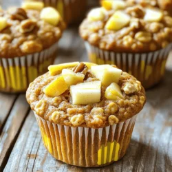 - 1 cup rolled oats - 1 cup unsweetened applesauce - 1/2 cup brown sugar - 2 large eggs - 1/4 cup vegetable oil - 1 teaspoon vanilla extract - 1 teaspoon baking powder - 1/2 teaspoon baking soda - 1/2 teaspoon ground cinnamon - 1/4 teaspoon ground nutmeg - 1/2 teaspoon salt - 1 cup whole wheat flour - Optional: 1/2 cup chopped walnuts or pecans - Optional: 1/2 cup raisins or dried cranberries These ingredients come together to create a delicious and healthy snack. Rolled oats give the muffins a hearty texture. Unsweetened applesauce adds natural sweetness and moisture. Brown sugar brings a rich flavor, while eggs provide structure. Vegetable oil keeps the muffins light and fluffy. Vanilla extract adds a warm aroma that makes your kitchen smell great. In the dry mix, baking powder and baking soda help the muffins rise, while cinnamon and nutmeg add warmth. Whole wheat flour adds fiber and nutrients. You can boost the muffins by adding walnuts or pecans for crunch. Raisins or dried cranberries add a touch of sweetness and chewy texture. Gather these ingredients, and you're ready to bake a batch of these tasty muffins! - Preheat the oven to 350°F (175°C) and prepare the muffin tin. You can use paper liners or grease it lightly. - In a large bowl, mix 1 cup of rolled oats with 1 cup of unsweetened applesauce. Let this sit for about 10 minutes. This helps the oats soften and blend well. - After 10 minutes, add 1/2 cup of brown sugar, 2 large eggs, 1/4 cup of vegetable oil, and 1 teaspoon of vanilla extract to the oat mixture. Whisk everything together until it is smooth and fully combined. - In a separate bowl, mix 1 teaspoon of baking powder, 1/2 teaspoon of baking soda, 1/2 teaspoon of cinnamon, 1/4 teaspoon of nutmeg, and 1/2 teaspoon of salt. - Gradually stir the dry ingredients into the wet mixture. Mix until just combined; it's okay if it's not perfectly smooth. - Fold in 1 cup of whole wheat flour until it is fully incorporated. If you want, add 1/2 cup of chopped walnuts or pecans, and/or 1/2 cup of raisins or dried cranberries for extra flavor. - Spoon the batter into the prepared muffin tin, filling each cup about two-thirds full. This allows space for the muffins to rise. - Bake in the preheated oven for 18-20 minutes. To check if they are done, insert a toothpick into the center. If it comes out clean, the muffins are ready. - After baking, let the muffins cool in the tin for about 5 minutes. Then, transfer them to a wire rack to cool completely. Enjoy your tasty and healthy snack! To bake the best applesauce oatmeal muffins, start by mixing the wet ingredients well. Combine the rolled oats and applesauce first. Let them sit for about 10 minutes. This softens the oats. Next, add brown sugar, eggs, oil, and vanilla. Whisk until everything blends smoothly. Mix the dry ingredients in a separate bowl. This includes baking powder, baking soda, cinnamon, nutmeg, and salt. Gradually stir these dry ingredients into the wet mixture. Don't overmix; just combine until you see no dry spots. This helps the muffins rise well. Feel free to get creative with flavors! You can add nuts like walnuts or pecans for a crunch. Dried fruit, like raisins or cranberries, gives a sweet burst. If you want a twist, try adding chocolate chips instead. For dietary swaps, you can use gluten-free oats and flour. For a vegan option, replace eggs with flax eggs or applesauce. This keeps the muffins moist and tasty. These muffins pair well with yogurt or a cup of tea. Spread a little butter or cream cheese on top for extra flavor. To keep muffins fresh, store them in an airtight container. They stay good for up to a week at room temperature. You can also freeze them for longer storage. Just wrap each muffin in plastic wrap for best results. {{image_2}} Gluten-free adaptation To make these muffins gluten-free, swap whole wheat flour with a gluten-free blend. Look for a blend that works for baking. You can also add a bit of xanthan gum to help bind the ingredients together. This simple change keeps the muffins tasty without gluten. Vegan version For a vegan twist, replace eggs with flax eggs. Mix one tablespoon of flaxseed meal with three tablespoons of water. Let this sit for five minutes to thicken. Use vegetable oil as is, and keep the applesauce. This way, you still enjoy moist muffins without eggs. Adding spices or extracts Want to boost flavor? Feel free to add more spices like ginger or cardamom. You can also mix in a splash of almond extract or maple extract. These little tweaks can make a big difference in taste. Fruit substitution ideas Applesauce is great, but you can try other purees. Use mashed bananas or pumpkin puree instead. Each fruit gives a unique flavor while keeping the muffins moist. You can also mix in fresh fruit like blueberries or diced apples for added texture. Fall-inspired additions In the fall, add chopped apples and walnuts for a cozy treat. You can also sprinkle in some pumpkin spice. This makes the muffins perfect for chilly mornings and autumn gatherings. Spring fruit mix-ins As spring arrives, mix in fresh strawberries or raspberries. These berries add a burst of color and flavor. They make the muffins bright and cheerful, perfect for a spring brunch or picnic. To keep your applesauce oatmeal muffins fresh, store them in an airtight container. This helps to lock in moisture and flavor. You can choose a plastic container or a glass jar. If you stack them, place a piece of parchment paper between layers. This prevents sticking and keeps them intact. Freezing muffins is easy. First, let them cool completely. Then, wrap each muffin in plastic wrap. Place the wrapped muffins in a freezer-safe bag. Make sure to squeeze out as much air as possible. For thawing, just leave them at room temperature for a few hours. You can also microwave them for about 15-20 seconds to warm them up. These muffins last for about a week at room temperature. If you store them in the fridge, they may last up to two weeks. Check for signs of spoilage, like a sour smell or mold. If they feel dry or crumbly, it’s best to toss them. Enjoy your tasty and healthy snack while they are fresh! Can I use quick oats instead of rolled oats? Yes, you can use quick oats. The texture will be softer. This change may make muffins more moist but can affect the overall structure. How can I make these muffins less sweet? To reduce sweetness, cut the brown sugar by half. You can also replace it with unsweetened applesauce. This keeps the moisture without extra sugar. What can I use instead of eggs for a vegan version? For a vegan muffin, use flax eggs. Mix one tablespoon of flaxseed meal with three tablespoons of water. Let it sit for a few minutes to thicken. What to do if muffins are too dry? If your muffins are dry, add a splash of applesauce. You can also try adding a little more oil. This should help restore moisture. Tips if batter is too thick or thin If your batter is too thick, add a bit of milk or water. If it’s too thin, mix in a bit more flour. Adjust until you reach a good consistency. Overview of nutritional benefits These muffins are packed with fiber from oats and whole wheat flour. Applesauce adds natural sweetness and moisture without added fat. Nuts give healthy fats and protein. Serving size and calorie count One muffin is a serving. Each muffin has about 150 calories. This makes them a healthy snack choice for any time of the day. In this post, we explored a simple muffin recipe. We reviewed ingredients, detailed preparation steps, and discussed tips for perfect baking. You learned ways to customize flavors and variations for dietary needs. Additionally, we covered storage methods to keep your muffins fresh. These muffins are not just delicious; they fit into many diets. Experiment with the ingredients to make them truly yours. Enjoy baking and delight in your tasty creations!