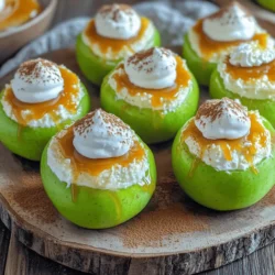 - 4 large Granny Smith apples - 8 oz cream cheese, softened - 1/2 cup granulated sugar - 1 teaspoon vanilla extract - 1/2 teaspoon cinnamon - 1/4 teaspoon nutmeg - 1/2 cup crushed graham crackers - 1/4 cup chopped walnuts (optional) - 1/4 cup caramel sauce (for drizzling) - Whipped cream (for serving) - Substitute apples: Consider using Honeycrisp or Fuji apples for a different flavor profile. These apples add sweetness and crispness, making the dessert even more enjoyable. - Cream cheese alternatives: Use mascarpone or ricotta for a lighter filling. These options can change the texture and taste, offering a fresh twist on the classic recipe. - Freshness of apples enhances flavor: Always choose firm, fresh apples. The taste is better, and the texture remains crisp while baking. - High-quality cream cheese leads to a creamier texture: Look for full-fat cream cheese for the best results. This creates a rich and smooth filling that complements the apples perfectly. Using the right ingredients elevates your cheesecake stuffed baked apples. When you focus on quality, the flavors shine through, making your dessert truly irresistible. - Preheat the oven to 350°F (175°C) and prepare the baking dish. - Core each apple while leaving the bottom intact. Start by turning on your oven. It needs to be hot when you put the apples in. I like to use parchment paper in my baking dish. This helps with cleanup later. Next, take your apples and use an apple corer or a knife to remove the core. Make sure to leave the bottom of the apple intact. This will hold in your tasty cheesecake filling. - Beat cream cheese, sugar, vanilla, cinnamon, and nutmeg until smooth. - Fold in crushed graham crackers and walnuts. Now, let’s make the filling. In a mixing bowl, beat the softened cream cheese, granulated sugar, vanilla, cinnamon, and nutmeg together until it's nice and smooth. This step is key for a creamy texture. After that, gently fold in the crushed graham crackers and walnuts. This adds a nice crunch and flavor to the filling. - Stuff each apple generously with the cheesecake mixture. - Bake for 25-30 minutes until apples are tender. Once your filling is ready, generously stuff each apple with the mixture. Press down gently to make sure they are filled well. Now, place the stuffed apples upright in your baking dish. Bake them in the preheated oven for 25 to 30 minutes. You will know they’re done when the apples are tender and the filling is slightly golden on top. Enjoy the sweet smell that fills your kitchen! To make the best cheesecake stuffed baked apples, select apples of uniform size. This helps them bake evenly. Use a small spoon to fill each apple. Be careful not to overstuff them; you want just the right amount of filling. Serve the baked apples warm for a cozy treat. Top them with a dollop of whipped cream and a drizzle of caramel sauce. For an extra indulgent touch, pair your apples with a scoop of vanilla ice cream. One common mistake is not softening the cream cheese. Soft cream cheese gives a smooth texture to the filling. Another mistake is overbaking the apples. This can lead to apples that are too mushy and lose their shape. Aim for tender apples that hold their form well. {{image_2}} You can easily take your cheesecake stuffed baked apples to the next level. Adding chocolate chips to the cheesecake filling brings a delightful sweetness. Just fold a cup of chips into the mixture before stuffing the apples. You can also mix in dried fruits like cranberries or raisins. This adds a chewy texture and a burst of flavor that pairs well with the creamy filling. If you need to make this dessert fit certain diets, there are simple swaps. For a gluten-free option, use gluten-free graham crackers instead of regular ones. For those who prefer plant-based foods, you can substitute cream cheese with a vegan alternative. This keeps the creamy texture while making it dairy-free. Seasonal flavors can add a fun twist to this dish. For a fall-inspired version, add pumpkin spice to the filling. Just a teaspoon can change the whole vibe of the dessert. In colder months, drizzle with hot fudge sauce for a warm, indulgent treat. Each variation lets you enjoy this dessert in new ways throughout the year. You can store the cheesecake stuffed baked apples in an airtight container in the fridge. They will stay fresh for up to 3 days. This makes it easy to enjoy leftovers without losing any flavor. If you want to save them for later, freeze the stuffed apples before baking. Wrap each apple individually in plastic wrap. When you're ready to bake, just add an extra 10-15 minutes to the baking time. This way, you can enjoy this delicious dessert anytime. For the best results, reheat the baked apples in the oven at 350°F. This helps keep the texture nice. If you need a quick warm-up, you can use the microwave. Just be careful; the texture might change a bit. Yes, Honeycrisp and Fuji apples work well too. These apples add a nice sweetness and crunch. Each type brings its own flavor, making your dessert unique. They pair nicely with ice cream, whipped cream, or a drizzle of caramel sauce. These toppings enhance the dish and add extra creaminess. You can even try adding nuts for some crunch. Apples should be tender and the filling should be slightly golden on top. To check, gently poke an apple with a fork. If it goes in easily, the apples are done. Yes, you can prepare the stuffed apples and refrigerate them until ready to bake. This saves time when you are ready to serve. Just remember to let them sit at room temperature for a few minutes before baking. Yes, use vegan cream cheese or a blended cashew filling for a dairy-free option. These alternatives keep the creamy texture while being friendly to different diets. Baked apples stuffed with cheesecake mix simple ingredients for a delightful treat. Choose fresh apples and quality cream cheese for great flavor. Follow these steps: prepare apples, mix the filling, then bake. Remember tips for the best outcome, and try the variations for fun twists. Store them well to enjoy later. With this recipe, you can impress family and friends any time. Now go ahead, make these tasty baked apples and share the joy!