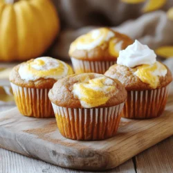The main ingredients are simple and tasty. You will need: - 1 cup canned pumpkin puree - 1 cup all-purpose flour - 1 cup brown sugar - 1/2 cup granulated sugar - 1/2 cup vegetable oil - 2 large eggs - 1 tsp vanilla extract - 1 tsp baking powder - 1/2 tsp baking soda - 1/2 tsp salt - 1 tsp ground cinnamon - 1/2 tsp ground nutmeg - 1/4 tsp ground ginger - 1 (8 oz) package cream cheese, softened - 1/4 cup powdered sugar - 1/2 tsp vanilla extract These ingredients give the muffins their rich flavor and soft texture. The pumpkin puree adds moisture and a hint of sweetness. You can make these muffins even better with a few optional ingredients. Consider adding: - Chopped nuts like walnuts or pecans - Chocolate chips for a sweet twist - Dried cranberries for a tart burst - A pinch of clove for warmth These extras can bring new flavors and textures to your muffins. Feel free to mix and match! Presentation matters, even for muffins! You can dress them up with: - A sprinkle of cinnamon on top - A dollop of whipped cream cheese - A drizzle of maple syrup - Fresh herbs like mint for a pop of color These toppings add a nice touch and enhance the eating experience. Plus, they make your muffins look even more inviting! First, preheat your oven to 350°F (175°C). This helps the muffins bake evenly. Next, line a muffin tin with paper liners or grease it lightly. In a big bowl, mix together: - 1 cup canned pumpkin puree - 1 cup brown sugar - 1/2 cup granulated sugar - 1/2 cup vegetable oil - 2 large eggs - 1 tsp vanilla extract Stir until the mix is smooth and creamy. In another bowl, combine: - 1 cup all-purpose flour - 1 tsp baking powder - 1/2 tsp baking soda - 1/2 tsp salt - 1 tsp ground cinnamon - 1/2 tsp ground nutmeg - 1/4 tsp ground ginger Whisk these dry ingredients together. Slowly add this mix to the pumpkin mix, stirring gently. Don't overmix! Now, for the cream cheese swirl: in a separate bowl, beat together: - 1 (8 oz) package cream cheese, softened - 1/4 cup powdered sugar - 1/2 tsp vanilla extract Mix until creamy and smooth. Fill each muffin cup halfway with the pumpkin batter. Then, add a dollop of the cream cheese mixture on top. Use a toothpick or skewer to swirl the cream cheese into the pumpkin batter. This creates a lovely marbled look. Now, top each cup with more pumpkin batter until they are about 2/3 full. Place the muffin tin in the oven and bake for 18-22 minutes. To check if they are done, insert a toothpick into the center. If it comes out clean or with a few crumbs, they are ready! After baking, let the muffins cool in the pan for 5 minutes. Then, transfer them to a wire rack to cool completely. For a nice touch, serve them on a rustic wooden board. You can sprinkle a little cinnamon on top and add a dollop of whipped cream cheese on the side. Enjoy your tasty muffins! To get those beautiful swirls, start with the right tools. Use a toothpick or skewer for the best control. After filling the muffin cups, add a dollop of cream cheese. Then, gently swirl it into the pumpkin batter. Don’t overdo it; a few swirls will give you a lovely marbled look. If your muffins sink, check your oven temperature. An oven too hot can cause this. If they seem too dry, make sure you measure your flour correctly. Adding too much flour can make them dense. For muffins that stick, ensure you grease your muffin tin well or use paper liners. Here are some tools that can help you bake these muffins: - Muffin tin - Paper liners or non-stick spray - Mixing bowls - Whisk and spatula - Toothpick or skewer for swirling - Oven mitts for safe handling These tools will make your baking smoother and more fun. Happy baking! {{image_2}} You can easily spice up your muffins. Here are some ideas: - Chopped nuts: Walnuts or pecans add crunch. - Chocolate chips: Dark or milk chocolate adds sweetness. - Dried fruits: Raisins or cranberries add a chewy texture. - Coconut: Shredded coconut gives a tropical twist. Mix these into the batter for more flavor. You can make these muffins gluten-free. Use a gluten-free flour blend. Look for one that measures cup for cup like regular flour. The rest of the recipe stays the same. This way, everyone can enjoy them! Want a vegan version? You can swap a few ingredients easily: - Eggs: Use flax eggs instead (1 tbsp flaxseed meal + 2.5 tbsp water = 1 egg). - Cream cheese: Use a vegan cream cheese alternative. - Vegetable oil: Substitute with melted coconut oil or applesauce. These changes keep the muffins tasty and plant-based. To keep your pumpkin cream cheese swirl muffins fresh, store them in an airtight container. Place parchment paper between layers to avoid sticking. Store them at room temperature for up to two days. If you want them to last longer, refrigerate them for up to a week. Just remember to let them come to room temperature before enjoying. Freezing is a great option if you want to save some muffins for later. Wrap each muffin tightly in plastic wrap or foil. Then, place them in a freezer-safe bag or container. They can last for up to three months in the freezer. To reheat, remove the muffin from the wrap and place it on a microwave-safe plate. Heat for about 20-30 seconds. If you prefer, you can also thaw them in the fridge overnight and warm them in the oven at 350°F for about 10 minutes. These muffins have a good shelf life. At room temperature, they last about two days. In the fridge, they can last up to a week. If frozen, they stay fresh for about three months. Always check for signs of spoilage, like an off smell or mold, before eating. Enjoy your delicious muffins while they are fresh and tasty! Yes, you can use fresh pumpkin. Start by roasting a pumpkin. Cut it in half, remove seeds, and roast until soft. Then, scoop out the flesh and mash it. Measure one cup of this fresh puree to replace the canned pumpkin in your recipe. This gives a fresh taste, but it may have a different texture. To check if the muffins are done, insert a toothpick into the center. If it comes out clean or with a few crumbs, they are ready. The tops should look puffed and slightly golden. The muffins will also spring back lightly when touched. Trust your senses; they should smell amazing! If you need a substitute for cream cheese, use Greek yogurt or ricotta cheese. Both give a creamy texture. You can also use silken tofu for a vegan option. Mix the substitute with some powdered sugar for sweetness and flavor. This keeps the lovely swirl while changing the taste! These Pumpkin Cream Cheese Swirl Muffins are sure to delight. We explored essential ingredients, baking steps, and tips for perfect swirls. You learned how to adapt the recipe for gluten-free and vegan diets. Proper storage keeps your muffins fresh and tasty. Remember, baking is fun and rewarding. Don't hesitate to experiment with flavors and ingredients. Enjoy every bite of your delicious muffins!