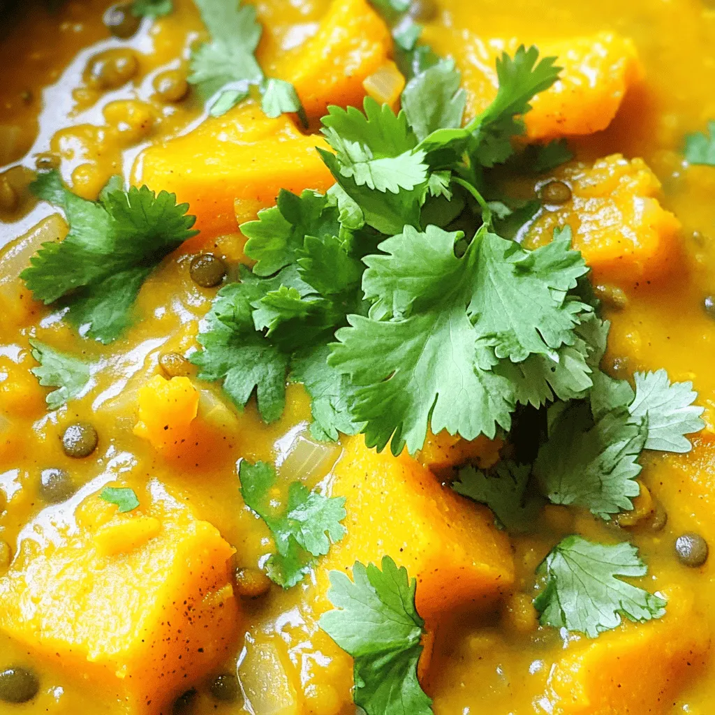 - 1 medium butternut squash, peeled, seeded, and diced - 1 cup green or brown lentils, rinsed - 1 large onion, chopped - 2 cloves garlic, minced - 1 medium carrot, diced - 2 stalks celery, diced - 1 tablespoon olive oil - 1 teaspoon ground cumin - 1 teaspoon ground coriander - 1/2 teaspoon turmeric - 1/2 teaspoon cayenne pepper (adjust for spice preference) - 4 cups vegetable broth - 1 can (14 oz) coconut milk - Salt and pepper to taste - Fresh cilantro or parsley for garnish Gather these ingredients to make your spiced butternut squash lentil soup. The butternut squash brings a sweet, nutty flavor. Lentils add heartiness and protein. The onion, garlic, carrot, and celery provide a rich base. Each spice contributes its own warmth and depth. Olive oil is key for sautéing. Vegetable broth adds a savory touch, while coconut milk gives creaminess. Season with salt and pepper to your taste. Finally, fresh herbs like cilantro or parsley brighten the dish and offer color. These ingredients come together to create a soup that feels like a warm hug. Each bite is comforting and full of flavor. So, let's gather them and start cooking! Start by heating olive oil in a large pot over medium heat. Add the chopped onion, minced garlic, diced carrot, and diced celery. Cook these together for about 5 to 7 minutes. You want the onion to be clear and the veggies soft. This mix creates the flavor base for the soup. Next, stir in the diced butternut squash. Cook it for another 5 minutes. Then, add the spices: ground cumin, ground coriander, turmeric, and cayenne pepper. Stir well, and let the spices toast for about a minute. This step brings out their full flavor. Now, it's time to add the rinsed lentils and vegetable broth. Pour them into the pot and bring the mix to a boil. Once boiling, lower the heat to low. Cover the pot and let the soup simmer for about 25 to 30 minutes. The lentils and squash should be tender. This simmering time ensures everything cooks evenly. After simmering, stir in the coconut milk. This adds creaminess and richness to the soup. Let it heat through for another 5 minutes. If the soup seems too thick, you can add a bit more vegetable broth to adjust the texture. Once heated, remove the soup from the heat. Season it with salt and pepper to taste. This last step enhances all the flavors. Serve the soup hot, and add fresh cilantro or parsley as a garnish. This adds a bright pop of color and flavor to your comforting bowl of goodness. To make your soup shine, toast your spices first. Heat them in the pot for a minute. This brings out their flavors and adds depth. After that, add your liquids. Fresh herbs add a nice touch, too. I love using cilantro or parsley. Just sprinkle them on top before serving. Need to feed more or fewer people? It’s easy! Just scale your ingredients up or down. For larger servings, double the recipe. If you want smaller portions, cut it in half. This soup is great for meal prep. It stores well, so don’t worry about leftovers. What should you serve with your soup? I recommend some crusty bread for dipping. A fresh salad goes well, too. The crunch of the salad pairs nicely with the creamy soup. Enjoy your meal with family or friends for a cozy night in. {{image_2}} You can swap lentils for other legumes. Try chickpeas or black beans. They add a nice texture and flavor. You can also use different types of squash. Acorn squash or pumpkin work well too. Each type adds its unique taste and sweetness to the soup. You can change the spice levels to fit your taste. If you like it milder, use less cayenne pepper. For more heat, add extra cayenne or try red pepper flakes. Adjusting spices lets you create a bowl that warms you just right. Want to make your soup heartier? You can add cooked chicken or turkey. Just shred the meat and stir it in before serving. If you prefer plant-based options, try adding tofu or tempeh. Both options boost protein and make your meal more filling. To keep your Spiced Butternut Squash Lentil Soup fresh, store leftovers in the refrigerator. Use an airtight container for best results. Make sure the soup cools down before sealing it. This helps to prevent moisture build-up, which can affect texture and taste. Proper storage allows you to enjoy the flavors for several days. You can freeze the soup if you want to save it for later. To freeze, let the soup cool completely first. Then, pour it into freezer-safe containers or bags. Leave some space at the top of the container to allow for expansion. When you’re ready to eat, thaw the soup overnight in the fridge. Reheat it gently on the stove or in the microwave. Stir well to make sure the soup heats evenly. In the refrigerator, this soup stays fresh for about 4 to 5 days. If you freeze it, it can last up to 3 months. Just remember, the flavor may change a little over time. For the best taste, try to eat it sooner rather than later. Yes, this soup is already vegan! It uses plant-based ingredients like butternut squash, lentils, and coconut milk. You can enjoy this hearty meal without animal products. Yes, you can use dried lentils. Just rinse them well before adding to the pot. If using dried lentils, make sure to increase the cooking time to about 30-35 minutes. They need more time to become tender compared to canned lentils. If your soup is too watery, there are a few easy ways to thicken it. You can: - Blend a portion of the soup until smooth, then return it to the pot. - Add more diced butternut squash or a few extra lentils, and cook until tender. - Stir in a tablespoon of cornstarch dissolved in water, then simmer for a few minutes. This will help achieve a creamier texture. This blog post shared the easy steps to make a flavorful soup. We discussed key ingredients like butternut squash and lentils. You learned how to sauté and simmer for the best taste. Tips on enhancing flavor and adjusting serving sizes will help you customize your soup. Explore variations to suit your tastes or dietary needs. Store leftovers right for later enjoyment. With a few simple changes, you can make this dish your own. Enjoy creating your warm, delicious soup and savoring every bite!