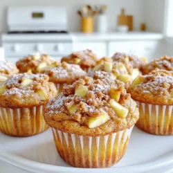 - 2 cups all-purpose flour - 1 cup granulated sugar - 1 tablespoon baking powder - 1 teaspoon baking soda - 1 teaspoon ground cinnamon - ½ teaspoon salt - ½ cup unsalted butter, melted - 1 cup buttermilk - 2 large eggs - 1 teaspoon vanilla extract - 2 cups peeled and diced apples (such as Granny Smith) These ingredients form the base of your muffins. The flour gives structure, while the sugar adds sweetness. Baking powder and baking soda help the muffins rise, making them fluffy. Ground cinnamon brings warmth and flavor, and salt balances the sweetness. The melted butter adds richness, while buttermilk keeps the muffins moist. Eggs bond everything together, and apples add a delightful texture and taste. - ½ cup brown sugar - ⅓ cup all-purpose flour - 1 teaspoon ground cinnamon - ¼ cup unsalted butter, softened - ½ cup chopped walnuts or pecans (optional) The streusel topping gives the muffins a crunchy, sweet finish. Brown sugar adds a deep flavor, while flour creates the right texture. Ground cinnamon ties the flavors together. Softened butter makes the streusel crumbly and rich. If you like, add chopped nuts for extra crunch. This topping is key to that bakery-style look and taste. - Preheat oven to 350°F (175°C). - Line muffin tin with paper liners or spray with cooking spray. Start by getting your oven nice and warm. This helps your muffins rise and bake evenly. While it heats up, prepare your muffin tin. Use paper liners for easy cleanup or spray it with cooking spray to prevent sticking. - Combine dry ingredients in a large mixing bowl. - Mix wet ingredients in a separate bowl and combine with dry ingredients. In a big bowl, mix the dry stuff first. Take 2 cups of flour, 1 cup of sugar, 1 tablespoon of baking powder, 1 teaspoon of baking soda, 1 teaspoon of cinnamon, and ½ teaspoon of salt. Stir them well. In another bowl, mix ½ cup of melted butter, 1 cup of buttermilk, 2 eggs, and 1 teaspoon of vanilla. Whisk until it looks smooth. Now, pour the wet mix into the dry mix. Combine gently. Don’t overmix, it’s okay if it’s a little lumpy. - Fold in diced apples. - Divide batter evenly among muffin cups and sprinkle with streusel topping. Now, take 2 cups of diced apples and fold them into the batter. This adds a great fruity flavor. Next, fill the muffin cups about two-thirds full. This gives them room to rise. Don’t forget to sprinkle the delicious streusel topping over each muffin for that sweet crunch. - Bake muffins for 18-22 minutes. - Cool in the pan for 5 minutes before transferring to a wire rack. Pop the muffin tin in the oven and set a timer for 18-22 minutes. They are ready when a toothpick comes out clean. Once done, let them cool in the pan for 5 minutes. Then, transfer the muffins to a wire rack. This keeps them from getting soggy. Enjoy the warm, sweet aroma filling your kitchen! To get the best muffins, follow these key tips: - Avoid overmixing the batter. When you mix the wet and dry ingredients, do it gently. A few lumps are fine. Overmixing can make the muffins tough. - Use freshly diced apples for best flavor. Fresh apples add moisture and a crisp bite. Choose tart varieties like Granny Smith for a nice balance with the sweet muffin. The streusel topping makes these muffins special. Here’s how to get it just right: - Achieving a crumblier topping. Mix the streusel ingredients with your fingers. This helps create small, crumbly pieces. Make sure the butter is soft but not melted for the best texture. - Optional additions for more texture. You can add chopped nuts, like walnuts or pecans. This gives the topping a nice crunch and enhances the flavor. How you serve your muffins matters. Here are some ideas: - Serve warm with powdered sugar. Dust the muffins lightly with powdered sugar just before serving. This makes them look and taste even better. - Pairing suggestions for added flavor. Enjoy your muffins with a side of melted butter or cream cheese. This adds richness and makes the muffins even more delightful to eat. {{image_2}} You can change the flavor of your muffins by using different apples. Honeycrisp and Fuji apples add a sweet touch. They keep their shape well during baking. Try mixing spices, too. Nutmeg and allspice can add a warm flavor. These spices give a twist to your classic muffin. For those needing gluten-free options, you can use gluten-free all-purpose flour. It works well in this recipe. If you want to make it dairy-free, swap buttermilk for almond milk or oat milk. Just add a little vinegar to mimic buttermilk's tang. This makes the muffins soft and tasty. Want to add more flavor? You can mix in raisins or dried cranberries. They bring a nice chewiness to the muffins. For chocolate lovers, add chocolate chips. Nuts like walnuts or pecans also work great. They add crunch and a rich flavor. Enjoy experimenting with these fun add-ins! To keep your muffins fresh, store them in an airtight container. This helps keep moisture in. You can also use plastic wrap, but it may not be as effective. Always wait for the muffins to cool completely before storing them. This way, they won’t get soggy. If you stack them, place a paper towel between layers. This absorbs extra moisture. To freeze muffins, first let them cool. Then, wrap each muffin in plastic wrap. Place them in a freezer-safe bag or container. This keeps them safe from freezer burn. When you want to enjoy a muffin, take one out. Leave it to thaw at room temperature. For best taste, you can also microwave it for about 15 seconds. At room temperature, these muffins last about 2-3 days. If you refrigerate them, they can last up to a week. Freezing extends their shelf life to about 3 months. Always check for any signs of spoilage before eating, especially if they have been stored for a while. Enjoying them fresh is always best! To make bakery-style muffins, follow a few key tips. First, use quality ingredients. Fresh flour and ripe apples make a big difference. Second, mix wet and dry ingredients separately. This keeps your muffins fluffy. Avoid overmixing the batter; a few lumps are fine. Lastly, fill each cup about two-thirds full. This allows room for the muffins to rise evenly. Yes, you can! Try using pears, peaches, or even berries. Each fruit brings a unique flavor. For a fun twist, add dried fruits like cranberries or raisins. You can also add spices like nutmeg for extra warmth. Be creative and find what you like best! Dense muffins often come from overmixing the batter. This can create a tough texture. Also, check your leavening agents. Old baking powder or baking soda may not work well. Make sure your ingredients are fresh. Lastly, add a touch more liquid if your batter seems too thick. Making mini muffins is easy! Simply adjust the baking time. Bake them for about 10-15 minutes at the same temperature. Keep an eye on them; they bake faster. Use a mini muffin pan and fill each cup one-half full. Enjoy your bite-sized treats! You learned the key ingredients and steps to make delicious apple muffins. Remember to measure carefully and not overmix the batter. Don't skip the streusel topping; it adds a great crunch. You can also explore flavor options, dietary changes, and fun add-ins. Store your muffins properly to keep them fresh. With these tips, you’ll bake perfect muffins every time. Enjoy sharing them with friends and family, or savor them yourself! Happy baking!