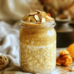- 1 cup rolled oats - 1 cup milk of choice - 1/2 cup brewed chai tea - 1 tablespoon maple syrup or honey Chai latte overnight oats start with rolled oats. They soak up flavors and create a creamy texture. You can choose any type of milk you like. Almond, oat, or dairy milk all work well. The brewed chai tea is key. It gives the oats that warm and spicy taste. Sweeten it with maple syrup or honey. This adds a nice touch of sweetness. - 1/2 teaspoon ground cinnamon - 1/4 teaspoon ground ginger - 1/4 teaspoon ground cardamom - Pinch of salt The spice blend makes these oats special. Ground cinnamon brings warmth, while ginger adds a little zing. Cardamom gives a unique and fragrant flavor. A pinch of salt helps balance the sweetness. This combo creates a cozy chai experience right in your breakfast bowl. - Sliced almonds - Chia seeds - Dried fruit - Fresh fruit - Extra cinnamon Toppings add fun and flavor to your oats. Sliced almonds give a nice crunch. Chia seeds boost nutrition and add texture. Dried or fresh fruit adds sweetness and color. A sprinkle of extra cinnamon can enhance that cozy chai flavor. You can mix and match these toppings to suit your taste. In a medium bowl, combine 1 cup of rolled oats with a pinch of salt. This simple step adds flavor and helps balance the taste. Make sure the oats are even and ready for the next step. In another bowl or a measuring cup, whisk together the following ingredients until smooth: - 1 cup of milk of choice (like dairy, almond, or oat) - 1/2 cup brewed chai tea (make it strong for more flavor) - 1 tablespoon maple syrup or honey (for sweetness) - 1/2 teaspoon ground cinnamon - 1/4 teaspoon ground ginger - 1/4 teaspoon ground cardamom - 1/4 teaspoon vanilla extract Mixing these ingredients well makes a tasty chai latte base. The spices will give the oats a warm, cozy flavor. Pour the chai latte mixture over the oats. Stir it all together until the oats are fully soaked in the liquid. Next, divide the mixture into jars or airtight containers. This makes it easy to grab a serving in the morning. Seal the containers and place them in the fridge overnight. In the morning, stir the oats well. If you want a creamier texture, add more milk. You can also add toppings to make it even better. Here are some ideas: - Sliced almonds - Chia seeds - Dried fruit - Fresh fruit - A sprinkle of extra cinnamon These toppings add texture and flavor, making your chai latte overnight oats a delightful treat. Soaking time is key for great overnight oats. You want the oats to absorb the liquid and become soft. I suggest soaking them for at least eight hours. This time allows the spices and flavors to blend well. If you’re in a hurry, let them soak for at least four hours. But remember, longer is better! You can easily change the sweetness to fit your taste. If you like it sweeter, add more maple syrup or honey. Start with one tablespoon and taste it. If you want it less sweet, reduce the syrup. You can even try using mashed bananas or applesauce for a natural sweetness. Adjusting spice levels can transform your oats. If you love spice, add more cinnamon or ginger. For a milder flavor, cut back on the spices. You can also try other spices like nutmeg or cloves. Mix and match to find your perfect blend. {{image_2}} You can easily make chai latte overnight oats dairy-free. Use almond milk or oat milk instead of regular milk. These options add a nutty flavor and keep the oats creamy. Coconut milk is another great choice. It brings a rich taste and works well with chai spices. If you want more protein, consider adding Greek yogurt or protein powder. Greek yogurt gives a nice creaminess and a tangy flavor. If you choose protein powder, mix it into the liquid before adding it to the oats. This way, it blends well and doesn’t clump. Get creative with flavors! You can add a splash of vanilla extract for sweetness. Nutmeg is also a tasty option. Just a pinch can enhance your chai experience. Feel free to experiment and find your favorite mix! To keep your chai latte overnight oats fresh, store them in airtight containers. This helps lock in moisture and flavor. Always make sure the lids are tight. If you plan to eat them later, divide them into single servings. This makes it easy to grab what you need. These oats last about 3 to 5 days in the fridge. You can enjoy them for breakfast or a snack throughout the week. Always check for changes in smell or texture before eating. If they look or smell off, it's best to throw them away. You can freeze your oats for longer storage. To do this, place the oats in freezer-safe containers. Leave some space at the top since they will expand. When you're ready to eat them, thaw them overnight in the fridge. You can heat them in the microwave or enjoy them cold. You can use many types of milk for these oats. Here are some options: - Dairy milk: Whole milk adds creaminess. - Almond milk: A nutty flavor that is light. - Oat milk: Creamy and sweet, it blends well. - Soy milk: Rich in protein and has a mild taste. Choose what fits your taste and dietary needs. Each milk adds its own twist to the oats. Yes, you can! If you don’t have chai tea, try these ideas: - Use any flavored tea like Earl Grey or green tea. - Substitute with coffee for a mocha twist. - Add spices like cinnamon and ginger directly to the oats. These options will still give you a tasty breakfast! You can store these oats for up to 5 days in the fridge. Keep them in airtight containers. This helps maintain freshness and flavor. If you notice any off smell or change in texture, it’s best to toss them. Yes, chai latte overnight oats pack a healthy punch! Here are some benefits: - Rolled oats are high in fiber, which aids digestion. - Chai tea contains antioxidants that boost health. - Adding nuts or seeds gives healthy fats and protein. This breakfast is nutritious and keeps you full longer. Enjoy the delicious flavors while knowing you're eating well! Chai latte overnight oats combine rolled oats, chai tea, and spices for a tasty breakfast. I shared simple steps to prepare, customize, and store them. You can adjust sweetness, try dairy-free options, or add protein. Remember to keep them in the fridge or even freeze them for longer storage. This recipe is delicious, easy to make, and packed with nutrients. Enjoy your creation, and feel free to experiment with flavors!