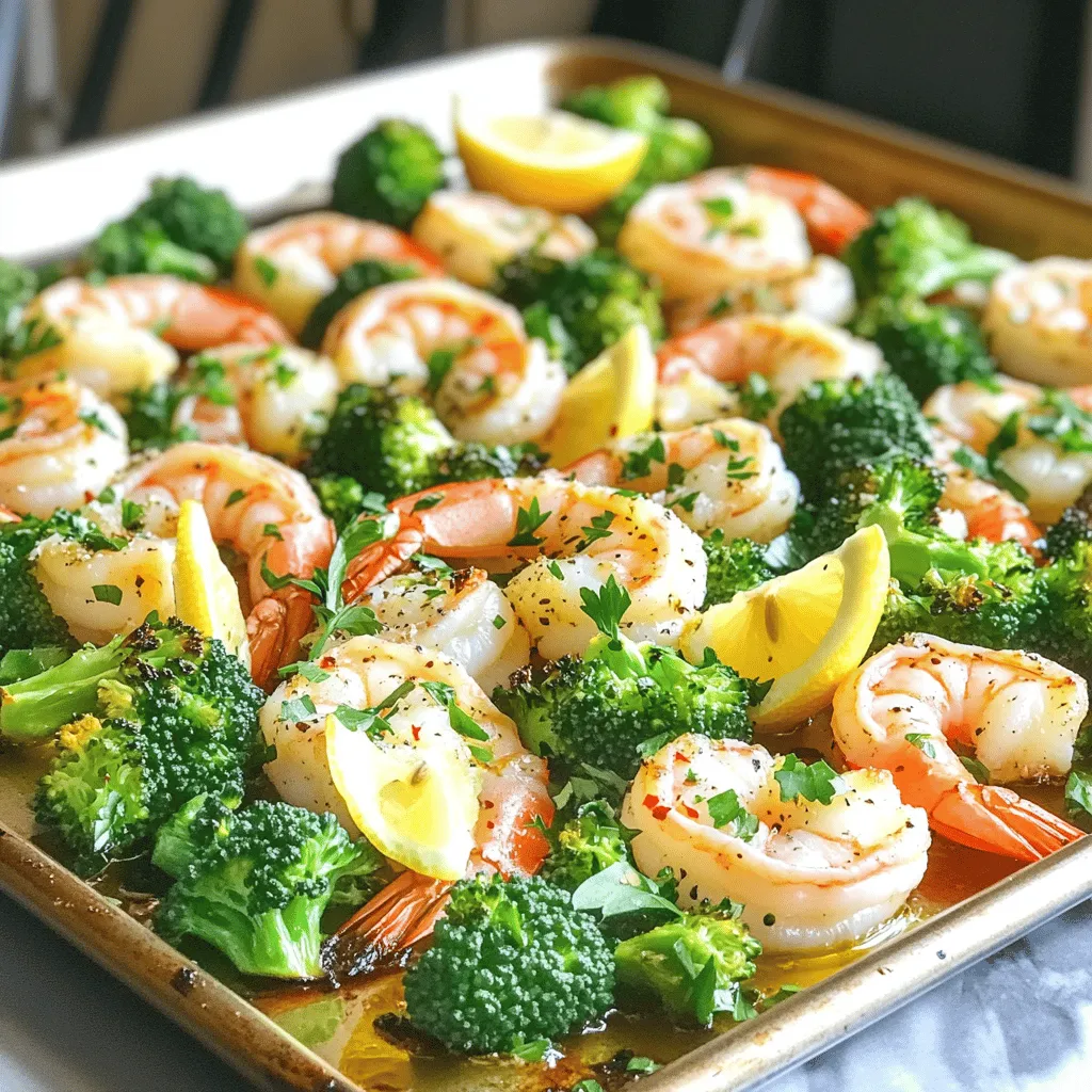 - 1 pound large shrimp, peeled and deveined - 4 cups broccoli florets - 4 tablespoons olive oil - 4 cloves garlic, minced - Zest and juice from 1 large lemon - 1 teaspoon red pepper flakes (optional) - Salt and pepper to taste - Fresh parsley, chopped for garnish You need fresh shrimp for the best taste. I recommend using large shrimp. They hold flavor well and cook quickly. Peel and devein them before cooking. Next, you'll want broccoli florets. Choose bright green, crisp pieces. They add a nice crunch and color. Olive oil is key for a rich flavor. It helps the shrimp and broccoli roast nicely. Now for the seasonings. Garlic adds depth to the dish. Fresh minced garlic gives the best flavor. Zest and juice from a lemon brightens everything up. It adds a fresh and tangy taste. If you like a little heat, add red pepper flakes. It’s optional, but it can enhance the dish. Finally, don’t forget salt and pepper. They balance the flavors. Garnish with fresh parsley for a pop of color and freshness. It makes the dish look inviting. With these ingredients, you're set for a tasty meal that is easy to make. Enjoy the burst of flavors in every bite! - Preheat your oven to 400°F (200°C). - In a large bowl, combine the shrimp, broccoli, olive oil, and minced garlic. Start by preheating the oven. This step helps cook the shrimp and broccoli evenly. While the oven warms up, grab a big bowl. Toss in your shrimp and broccoli. Add the olive oil and minced garlic. Mix gently. This gives everything a nice coat of flavor. - Add lemon zest, juice, and seasonings. - Spread mixture on sheet pan and roast. Next, zest the lemon and squeeze in its juice. This adds a bright flavor. Add salt and pepper to taste. If you want some heat, sprinkle in the red pepper flakes. Mix everything well. Now, spread the shrimp and broccoli on a parchment-lined sheet pan. Make sure they are in a single layer for even cooking. Roast in the oven for 12-15 minutes. The shrimp should turn pink and opaque, while the broccoli stays crisp. - Check doneness and garnish before serving. Once the cooking time is up, check if everything is done. The shrimp should look bright pink, and the broccoli should be tender. Take the pan out of the oven, and let it cool for a minute. Garnish with chopped parsley for a pop of color. Serve it right from the pan or on a platter. Enjoy your dish! Adjusting the seasoning is key to great taste. Start with salt and pepper. Use fresh garlic for the best flavor. Fresh lemon juice and zest brighten the dish too. If you want, add more red pepper flakes for heat. To ensure even cooking, spread shrimp and broccoli in a single layer. This helps them roast nicely. Bake at 400°F for 12-15 minutes. The shrimp should turn pink and opaque when done. The broccoli should be tender yet crisp. Pair this dish with rice or quinoa for a full meal. A light salad also works well. For presentation, serve from the pan or on a platter. Add lemon wedges and parsley for color and flair. {{image_2}} You can switch up the vegetables in this dish. Instead of broccoli, try: - Green beans - Asparagus - Bell peppers - Zucchini These veggies add their own unique flavors and textures. For proteins, shrimp is great, but you can also use: - Chicken breast, cut into pieces - Firm tofu, cubed - Scallops Each protein offers a different taste and feel to the meal. To change the flavor, consider adding herbs or spices. Try: - Fresh thyme - Oregano - Basil These herbs give a fresh twist. You can also use spices like: - Paprika - Cumin For citrus, lemon is classic, but you can substitute with: - Lime juice - Orange zest - Grapefruit juice These variations can brighten up the dish in new ways. If you need gluten-free options, use gluten-free soy sauce or tamari. For dairy-free diets, this recipe is naturally dairy-free, so you're all set! To lower sodium, reduce or skip the salt. You can also use low-sodium soy sauce for extra flavor without the salt. Adjust these options to fit your needs! To keep your shrimp and broccoli fresh, store them in an airtight container. This helps prevent spoilage. Place the leftovers in the fridge within two hours of cooking. They can last up to three days this way. If you want to save them for later, freezing is a great option. To freeze, put the dish in a freezer-safe container. Make sure to label it with the date. Use the leftovers within three months for the best taste. When it's time to eat your leftovers, reheating properly matters. I recommend using the oven for the best results. Preheat it to 350°F (175°C). Spread the shrimp and broccoli on a baking sheet. Heat them for about 10 minutes or until hot. You can also use a skillet on medium heat. Stir gently until warmed through, which takes about five minutes. Avoid the microwave if possible, as it can make the shrimp tough. Yes, you can prepare the shrimp and broccoli mix a few hours ahead. Just keep it in the fridge. When ready, spread it on the sheet pan and roast it. This saves time and keeps the flavors fresh. Lemon garlic shrimp pairs well with many sides. Consider serving it with: - Steamed rice - Quinoa - Garlic bread - A simple green salad These options balance the dish and add variety. Shrimp are done when they turn pink and opaque. They should curl slightly but not be tight. Check them around the 12-minute mark. If they meet these signs, they are ready to serve. Absolutely! This meal stores well in the fridge for up to three days. You can reheat it in the oven or microwave. It makes for a quick lunch or dinner option, keeping your week stress-free. Yes, you can use frozen shrimp. Just make sure to thaw them first. Place them in cold water for about 15-20 minutes. Once thawed, you can follow the recipe as usual. This recipe for lemon garlic shrimp delivers vibrant flavors and easy prep steps. You learned how to choose fresh ingredients, season perfectly, and roast shrimp and broccoli to perfection. Remember to explore variations and adapt it to your taste and diet. Whether you serve it right away or store leftovers, this dish will shine at your table. Enjoy every bite of this simple yet delicious meal, and don’t hesitate to get creative in your kitchen. Your culinary journey starts now!