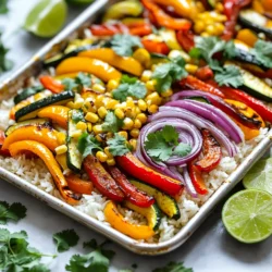 - 1 cup jasmine rice - 2 cups vegetable broth - 1 bell pepper (red, yellow, or green), sliced - 1 red onion, sliced - 1 zucchini, diced - 1 cup corn (frozen or fresh) - 2 tablespoons olive oil - 1 tablespoon chili powder - 1 teaspoon cumin - 1 teaspoon paprika - 1/2 teaspoon garlic powder - Salt and pepper to taste - Fresh cilantro, chopped (for garnish) - Lime wedges (for serving) The ingredients for Sheet-Pan Fajita Veggie Rice Bowls are fresh and simple. I love using jasmine rice because it has a nice fragrance and texture. You will need two cups of vegetable broth to cook the rice. This broth gives the rice flavor and moisture. For the veggies, I suggest using a mix of bell peppers. You can pick red, yellow, or green, or all three! Slicing a red onion adds sweetness to the dish. Zucchini gives a nice crunch, and corn adds a touch of sweetness. You can use frozen or fresh corn, depending on what you have. Olive oil is the best choice for roasting. It helps the veggies get golden and crisp. The spices are what make this dish pop! Chili powder, cumin, paprika, and garlic powder blend together for a savory kick. Don’t forget to add salt and pepper to taste. For garnishing, I love fresh cilantro. It adds color and freshness. Lime wedges are perfect for squeezing on top. This meal is about balance, flavor, and joy in every bite. 1. First, boil the vegetable broth in a medium saucepan. This will add flavor to the rice. 2. Once boiling, add 1 cup of jasmine rice. Turn the heat down to low and cover the pot. 3. Let it simmer for about 15 minutes. The rice will absorb all the broth. 4. After the time is up, fluff the rice with a fork. Set it aside for later. 1. Slice the bell pepper and red onion into thin strips. Dice the zucchini into small pieces. 2. In a large bowl, combine the chopped veggies with 1 cup of corn. 3. Drizzle 2 tablespoons of olive oil over the veggies. 4. Add 1 tablespoon of chili powder, 1 teaspoon of cumin, 1 teaspoon of paprika, and 1/2 teaspoon of garlic powder. 5. Season with salt and pepper to taste, then toss everything well to coat. 1. Spread the seasoned veggies evenly on the baking sheet. Make sure they are in a single layer. 2. Place the baking sheet in the preheated oven at 400°F (200°C). 3. Roast for 20-25 minutes. Stir them halfway through for even cooking. 4. Watch for caramelization; the veggies should be tender and slightly browned. To avoid mushy rice, always use the right water ratio. For jasmine rice, the ideal ratio is 2 cups of vegetable broth for every 1 cup of rice. Bring the broth to a boil, then reduce heat and cover. This helps the rice cook evenly. After cooking, let it sit for 5 minutes. Fluffing it with a fork creates light, separate grains. Slice veggies with a sharp knife for clean cuts. For bell peppers, cut around the core and then slice. For the onion, cut off the ends, peel, then slice. Diced zucchini should be cut into small, even pieces to cook quickly. For seasoning, sprinkle salt and pepper on the veggies before roasting. This enhances their natural flavor, especially when combined with spices like chili powder and cumin. For presentation, use a colorful bowl. Start with a base of rice, then top with roasted veggies. Add fresh cilantro for a pop of color. Serve lime wedges on the side. Squeezing lime over the bowl adds a fresh taste. Pair with a side of tortilla chips or a simple salad for a complete meal. {{image_2}} You can easily add protein to your sheet-pan fajita veggie rice bowls. Tofu, chicken, and shrimp work well. - Tofu: Cut firm tofu into cubes. Toss it with olive oil and spices. Roast it alongside the veggies for about 20-25 minutes. - Chicken: Use thin strips of chicken breast. Cook for about 25 minutes or until the chicken is fully cooked. - Shrimp: Toss shrimp with spices. Add them to the pan during the last 5-7 minutes of cooking to avoid overcooking. Adjust cooking times based on the protein you choose. Ensure everything is cooked through for the best meal. If you want to change up the base, try different grains instead of jasmine rice. Quinoa or cauliflower rice are great options. - Quinoa: Rinse and cook it in vegetable broth for added flavor. Use a 1:2 ratio of quinoa to broth. Cook for about 15 minutes. - Cauliflower Rice: Use pre-riced cauliflower. Sauté it with some olive oil for 5-7 minutes until tender. These grains offer a new taste and texture. Adjust cooking methods to match your choice. You can enhance the flavor of your bowls with different spices or marinades. - Spice Up: Try adding cayenne pepper, smoked paprika, or taco seasoning for a kick. - Marinades: Marinate veggies in lime juice and olive oil before roasting for a zesty flavor. For extra toppings, consider adding sliced avocado or shredded cheese. These toppings add creaminess and depth to your dish. Enjoy experimenting with flavors! After you enjoy your meal, store leftovers properly. Keep them in airtight containers. This keeps them fresh and tasty. You can refrigerate them for up to three days. For longer storage, freeze the veggie rice bowls. They can last up to three months in the freezer. Use freezer-safe containers to prevent freezer burn. To reheat, the best method is the microwave. Place a portion in a bowl and cover it. Heat in short bursts, stirring in between. This keeps the rice from drying out. You can also reheat on the stovetop. Add a splash of water and heat on low until warm. If you have extra veggies left, try new ideas. Mix them into soups or tacos. You can also toss them into omelets for breakfast. These ideas give your leftovers a new life and flavor! You can easily make this dish gluten-free. Use gluten-free rice like basmati or long-grain rice. Check your vegetable broth to ensure it has no gluten. You can also find gluten-free chili powder and spices. Make sure to avoid any sauces or dressings that might contain gluten. Absolutely! This recipe is flexible. You can swap in seasonal veggies like asparagus, carrots, or broccoli. Try adding mushrooms for a meaty feel. You can also use sweet potatoes for a different taste. The key is to roast veggies that you enjoy. Leftovers will stay good in the fridge for about 3 to 4 days. Store them in airtight containers to keep them fresh. For longer storage, you can freeze the rice and veggies. They will last about 2 to 3 months in the freezer. Just thaw and reheat when you want to enjoy them again. This blog post covered everything you need for a delicious vegetable and rice dish. We talked about the ingredients, step-by-step instructions, and great tips for cooking. I shared ways to tweak the recipe, whether you want protein, different grains, or flavor changes. Lastly, we looked at how to store and reheat your leftovers. Use this guide to enjoy a tasty meal that fits your needs. Now, get cooking!