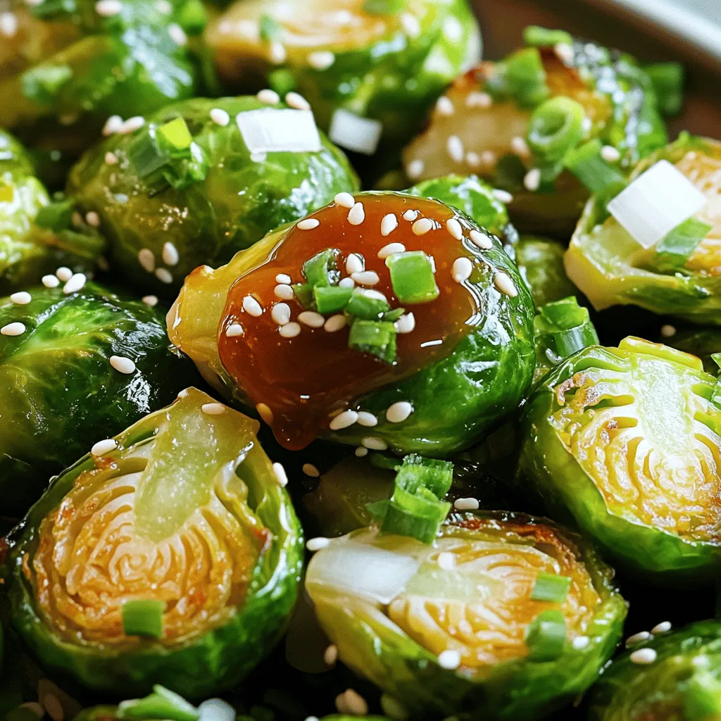 To make Honey Sriracha Brussels Sprouts, gather these key ingredients: - 1 lb Brussels sprouts, trimmed and halved - 2 tablespoons olive oil - Salt and pepper to taste - 3 tablespoons honey - 2 tablespoons Sriracha sauce - 1 tablespoon soy sauce - 1 teaspoon garlic powder These ingredients create a sweet and spicy mix that is hard to resist. The Brussels sprouts become crispy and tender, while the sauce adds depth and flavor. You can enhance the dish with some optional ingredients: - 1 tablespoon sesame seeds (optional) - 2 green onions, chopped (for garnish) Adding sesame seeds gives a nice crunch. Chopped green onions add fresh flavor and a burst of color. To prepare this recipe, you’ll need a few basic tools: - A large mixing bowl - A baking sheet - A whisk or fork - A small bowl for mixing the sauce These tools make the process easy and efficient, helping you whip up these tasty Brussels sprouts in no time. Start by trimming the Brussels sprouts. Cut off the tough ends and slice them in half. This helps them cook evenly. Place the halved sprouts in a large bowl. Add 2 tablespoons of olive oil, salt, and pepper. Toss them well until every piece is coated. This step adds flavor and helps them crisp up. Next, preheat your oven to 425°F (220°C). Spread the Brussels sprouts in a single layer on a baking sheet. Make sure they are not crowded; this helps them roast better. Roast them for 20-25 minutes. Check for crispy outer leaves and tender centers. This roasting brings out their natural sweetness. While the Brussels sprouts roast, let's make the sauce. In a small bowl, whisk together 3 tablespoons of honey, 2 tablespoons of Sriracha sauce, 1 tablespoon of soy sauce, and 1 teaspoon of garlic powder. Mix well until it’s smooth. This sauce brings a sweet and spicy kick to the sprouts. Once the sprouts are done roasting, take them out of the oven. Pour the honey Sriracha mixture over them. Toss gently to coat every sprout. Return them to the oven for an extra 5-7 minutes. This step allows the sauce to caramelize. Your Brussels sprouts will now have a lovely glaze that enhances their flavor. To get great Brussels sprouts, focus on quality. Choose fresh, firm sprouts. Trim them well and cut them in half. This helps them cook evenly. Use enough olive oil to coat them. Don't crowd the pan; give them space to crisp. Roast them at 425°F (220°C) for the best texture. Keep an eye on them. The outer leaves should be crispy and the insides tender. The heat comes from Sriracha. You can control this by adding less Sriracha. Start with one tablespoon instead of two. Taste the sauce, then add more if you want it spicier. You can also balance heat with more honey. This makes the dish sweet and spicy. If you want a milder flavor, try using chili paste instead of Sriracha. Serve these Brussels sprouts hot from the oven. They pair well with rice or quinoa. Add them to a salad for a crunchy touch. You can also serve them as a side with grilled chicken or fish. For a fun twist, try them as a topping on tacos. Don't forget to sprinkle sesame seeds and green onions for extra flavor! {{image_2}} You can add nuts to make your dish crunchier. Try using walnuts or pecans. Chop them up and mix them in just before roasting. The nuts will toast and add a nice flavor. They also make each bite more interesting. If you need a vegan option, you can swap honey with maple syrup. It gives a similar sweetness. For the sauce, use a vegan Sriracha. Check the label to ensure it’s free of animal products. This way, you keep the taste while being vegan-friendly. Want to switch things up? Consider adding garlic or ginger for more flavor. You can also mix in some red pepper flakes for heat. For a fresh twist, toss in some lemon zest. Each change can bring a new taste to your Brussels sprouts. To keep your leftover Honey Sriracha Brussels sprouts fresh, place them in an airtight container. Make sure the sprouts have cooled to room temperature before sealing. They can last in the fridge for up to 3 days. If you want to maintain their crispy texture, store them without the sauce. When you’re ready to enjoy the leftovers, preheat your oven to 350°F (175°C). Spread the Brussels sprouts on a baking sheet. Heat them for about 10-15 minutes, or until they are warm. This method helps keep them crispy. You can also microwave them, but they may become soft. You can freeze Honey Sriracha Brussels sprouts, but they will lose some crispness. To freeze, let them cool completely, then place them in a freezer-safe bag. Remove as much air as possible before sealing. They can stay frozen for up to 3 months. When you're ready to eat, thaw them in the fridge before reheating. Yes, you can use frozen Brussels sprouts. Just make sure to thaw them first. Frozen sprouts may not get as crispy as fresh ones. If you use frozen, roast them a bit longer. Check for tenderness and adjust cooking time as needed. To add more heat, increase the Sriracha in the sauce. You can also add red pepper flakes. If you love heat, try fresh chilies or a hot sauce blend. Adjust the spice to your taste, but start small. You can always add more if needed. If you don't have Sriracha, try another hot sauce. You might use chili garlic sauce or sambal oelek. Each will add heat and flavor. For a milder option, use sweet chili sauce. It adds sweetness but less spice. Absolutely! Honey Sriracha Brussels sprouts are great for meal prep. You can roast them ahead of time and store them in the fridge. They keep well for up to four days. Reheat them in the oven for best results. They’ll still taste amazing! You learned how to make Honey Sriracha Brussels Sprouts that burst with flavor. We covered key ingredients and tools, plus step-by-step instructions to roast them perfectly. Tips helped ensure great taste, and variations showed how to mix it up. I shared storage tips so you can save extras and enjoy them later. With these ideas, you can impress friends and family at your next meal. Enjoy making this tasty dish!
