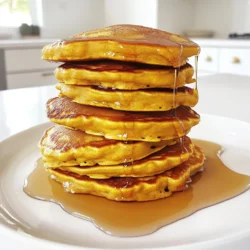 - 1 cup cottage cheese - 1 cup pumpkin puree - 2 large eggs - 1 cup all-purpose flour The main ingredients in these pancakes offer great taste and texture. Cottage cheese gives moisture and protein. Pumpkin puree adds flavor and nutrients. Eggs bind everything together, creating a fluffy pancake. All-purpose flour provides structure. - 1 tablespoon maple syrup - 1 teaspoon cinnamon - 1/2 teaspoon nutmeg - 1/4 teaspoon salt Optional ingredients enhance flavor. Maple syrup adds sweetness. Cinnamon and nutmeg bring warmth and spice. Salt balances flavors, making them pop. - Butter or oil for cooking - Non-stick skillet or griddle - Mixing bowls Cooking essentials are simple. You need butter or oil to prevent sticking. A non-stick skillet helps cook pancakes evenly. Mixing bowls are necessary for combining ingredients smoothly. To start, I whisk together the wet ingredients. In a large bowl, mix 1 cup of cottage cheese, 1 cup of pumpkin puree, and 2 large eggs. Make sure they blend well together. Next, I focus on the dry ingredients. In a separate bowl, I combine 1 cup of all-purpose flour, 1 teaspoon of baking powder, 1 teaspoon of cinnamon, 1/2 teaspoon of nutmeg, and 1/4 teaspoon of salt. I stir them together until mixed. Once both mixtures are ready, I gradually add the dry ingredients to the wet ones. I stir gently until everything is just combined. I do not want to overmix; it’s fine if there are a few lumps. Now, it’s time to cook. I heat a non-stick skillet over medium heat. I lightly grease it with butter or oil. For each pancake, I pour about 1/4 cup of batter onto the skillet. I wait for about 3-4 minutes, watching for bubbles to form on the surface. The edges should look set. When they do, I carefully flip the pancakes. I cook them for another 2-3 minutes until they are golden brown. After cooking, I remove the pancakes from the skillet. I place them on a plate, keeping them warm while I cook the rest of the batter. To keep the pancakes warm, I use a simple method. I place them on a plate and cover them with a clean kitchen towel. This keeps them warm without drying them out. Another option is to set the pancakes in a warm oven at low heat. This way, they stay soft and ready to serve. To get the best pancake texture, avoid overmixing your batter. When you combine the wet and dry ingredients, mix until just blended. A few lumps are fine. Overmixing makes the pancakes tough. Next, focus on the cooking temperature. Heat your skillet to medium. This ensures even cooking. If the heat is too high, the pancakes may burn outside and stay raw inside. Toppings can take your pancakes to the next level. Try fresh fruit like sliced bananas or berries. A sprinkle of chopped nuts adds crunch. A drizzle of maple syrup enhances sweetness. Whipped cream or yogurt can add creaminess, too. Pair these pancakes with a side of scrambled eggs or turkey bacon for a full meal. This balances flavors and nutrients. If you have leftovers, store them in the refrigerator. Place them in an airtight container. They will stay fresh for about three days. To reheat, use a microwave or skillet. For the microwave, heat for about 30 seconds. In a skillet, warm on low heat for a few minutes until hot. Enjoy your pancakes again without losing flavor! {{image_2}} You can make your cottage cheese pumpkin pancakes even tastier. Adding chocolate chips gives a sweet pop. Just fold in a half cup before cooking. This change adds a fun twist that kids love. If you want a crunch, try adding nuts. Chopped pecans or walnuts work great. They boost flavor and add healthy fats. If you need gluten-free pancakes, swap the all-purpose flour for a gluten-free blend. Look for a mix that includes xanthan gum for the best texture. For vegan options, use flax eggs. Mix 1 tablespoon of flaxseed meal with 2.5 tablespoons of water. Let it sit for five minutes to thicken. Replace cottage cheese with silken tofu blended until smooth. You can switch up the squash for different tastes. Butternut or acorn squash can replace pumpkin puree. Each type adds a unique flavor. To bring out seasonal spices, try adding ginger or cloves. A pinch of allspice can also add warmth. These small changes can make your pancakes perfect for any time of year. Each serving of cottage cheese pumpkin pancakes has about 200 calories. This is a healthy choice for breakfast. Here’s how the macronutrients break down: - Protein: 12 grams - Carbohydrates: 30 grams - Fat: 5 grams These pancakes pack a good amount of protein from the cottage cheese. This helps keep you full longer. These pancakes are nutrient-dense. They use cottage cheese and pumpkin puree. Both ingredients add vitamins and minerals. Cottage cheese has calcium, which is great for bones. Pumpkin is rich in vitamin A and fiber. This fiber helps with digestion. When you compare these pancakes to traditional pancakes, you see a big difference. Traditional pancakes are often just flour and sugar. They lack the nutrients in cottage cheese and pumpkin. I recommend serving two to three pancakes per person. This gives you a balanced meal. You can pair them with a fruit salad or a smoothie. This makes it a well-rounded breakfast. For lunch or dinner, you can enjoy these pancakes too. Just adjust your portion size to fit your day’s needs. Balancing meals helps maintain energy levels throughout the day. Yes, you can freeze these pancakes. To freeze them, follow these steps: - Let the pancakes cool completely. - Place parchment paper between each pancake. This prevents them from sticking together. - Store them in a freezer-safe bag or container. - Label the bag with the date and use within three months for best taste. To achieve fluffier pancakes, try these tips: - Use fresh baking powder; it should be active. - Avoid overmixing the batter. A few lumps are okay. - Let the batter rest for about 5 minutes before cooking. This allows air bubbles to form. Yes, you can use substitutes if needed: - For cottage cheese, try ricotta or Greek yogurt. - Instead of all-purpose flour, use whole wheat flour or a gluten-free blend. These swaps will still give you tasty pancakes. These cottage cheese pumpkin pancakes are simple and tasty. We covered key ingredients, step-by-step cooking methods, and handy tips. You learned how to keep pancakes warm and explore creative variations. By following the tips, you can master the perfect pancake texture for your family. Remember, these pancakes aren’t just good; they’re packed with nutrients too. Try freezing leftovers or swapping ingredients for new flavors. Now, it's time for you to make these pancakes and enjoy them!