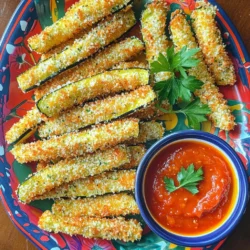 - 2 medium zucchinis - 1 cup breadcrumbs (panko recommended for crunch) - 1/2 cup grated Parmesan cheese - 1 teaspoon garlic powder - 1 teaspoon onion powder - 1/2 teaspoon dried oregano - 1/2 teaspoon paprika - Salt and pepper to taste - 2 large eggs - 1/2 cup all-purpose flour - Olive oil spray For the best experience, I suggest serving your crispy zucchini fries with dips. Marinara sauce is a classic choice. Garlic aioli also adds a nice touch. You can sprinkle some fresh parsley on top for color. This adds a burst of freshness. Enjoy these fries as a snack or a side with your meal! - Preheat your oven to 425°F (220°C). - Line a baking sheet with parchment paper. - Cut the zucchinis into fry-like sticks, about 1/2 inch thick. - Pat them dry with a paper towel to remove excess moisture. - In a shallow dish, mix flour with a pinch of salt and pepper. - In another shallow bowl, whisk the eggs until smooth. - In a third bowl, combine breadcrumbs, Parmesan cheese, garlic powder, onion powder, oregano, paprika, and a pinch of salt and pepper. - Take each zucchini stick and coat it in flour, shaking off the excess. - Dip it into the beaten eggs, letting any excess drip off. - Roll it in the breadcrumb mixture until fully coated. - Place the coated zucchini fries on the prepared baking sheet. - Ensure they are spaced apart for even cooking. - Lightly spray the tops with olive oil spray for extra crispiness. - Bake in the preheated oven for about 20-25 minutes. - Flip them halfway through for even browning. - Remove from the oven and let cool slightly before serving. To get your zucchini fries super crispy, start by drying them well. Zucchini holds water. If you don’t dry it, your fries will be soggy. Use a paper towel to pat them dry after cutting. For baking, I suggest placing the fries on a parchment-lined sheet. This helps with even cooking. Spray the tops with olive oil to boost crispiness. Bake at 425°F (220°C) for 20-25 minutes. Flip them halfway for a golden, crispy finish. You can add more flavor to your fries easily. Consider mixing in spices like cayenne for heat or Italian seasoning for a herb kick. Fresh herbs, like parsley or basil, can add brightness. If using dried herbs, use less since they are more concentrated. Try topping your fries with a sprinkle of extra Parmesan right after baking. This adds a cheesy, savory touch that is hard to resist. One common mistake is overcrowding the baking sheet. If the fries are too close, they will steam instead of bake. Space them out for the best results. Another mistake I see often is not seasoning enough. Make sure to season each layer. This means seasoning the flour, eggs, and breadcrumb mix. Adequate seasoning enhances the overall flavor of your zucchini fries. {{image_2}} You can switch up the breading for a fun twist. Instead of breadcrumbs, try using crushed nuts or seeds. Almonds or sunflower seeds add a great crunch. They also bring extra flavor. If you need a gluten-free option, use crushed gluten-free crackers or almond flour. Both work well and still give you a crispy fry. Want to spice things up? Add a dash of cayenne for heat. Italian seasoning brings a nice herb flavor too. You can mix and match to find your favorite taste. Experiment with different cheeses, too. Try using cheddar or a spicy pepper jack. Each cheese gives a unique flavor profile to your fries. These zucchini fries are great with dips. Marinara sauce is a classic choice. Garlic aioli also pairs well and adds creaminess. You can serve these fries as a side dish or a snack. They work well at parties or as a tasty treat. Enjoy them any time you crave something crunchy and delicious! Store your leftover crispy zucchini fries in the fridge. Place them in an airtight container. This keeps them fresh for about 3 days. Don't skip this step! It helps prevent them from getting soggy. For best results, let them cool before storing. To reheat, use your oven for the best texture. Preheat it to 375°F (190°C). Spread the fries on a baking sheet. Bake for about 10 minutes until hot and crispy. Avoid the microwave. It makes them soggy. If you must use it, keep the time short. You can freeze zucchini fries before or after cooking. If freezing before, coat them and lay them on a baking sheet. Freeze until firm, then transfer them to a freezer bag. For frozen fries, cook them straight from the freezer. Just add a few extra minutes to the baking time. If you freeze them after cooking, let them cool completely first. To reheat, use the oven as mentioned above. To make zucchini fries crispy, follow a few key steps. First, dry the zucchini well. This removes moisture, helping them crisp up. Cut the zucchini into fry-like sticks, about 1/2 inch thick. Next, use a three-bowl setup for coating: one with flour, one with eggs, and one with breadcrumbs mixed with Parmesan and spices. This layering adds extra crunch. Lastly, space the fries on the baking sheet. This allows air to circulate and keeps them from steaming. Lightly spray the tops with olive oil for added crispiness. Yes, you can prep zucchini fries ahead of time. Cut and dry the zucchini sticks first. Then, coat them as per the recipe. After coating, you can place them on a baking sheet and cover them with plastic wrap. Store them in the fridge for a few hours. When you’re ready, bake them straight from the fridge. This makes meal prep easy and quick. Just remember to adjust baking time if they are cold. If you need a substitute for Parmesan cheese, several options work well. Grated Pecorino Romano offers a similar flavor. Nutritional yeast gives a cheesy taste and is great for vegan diets. You can also use shredded mozzarella or cheddar for a different style. Each choice brings its own flavor, so feel free to experiment. This article covered how to make delicious zucchini fries. We discussed key ingredients like zucchini, breadcrumbs, and spices. I shared step-by-step instructions for the perfect fry, plus tips for crunch. You learned variations to customize your fries and smart storage methods. Now you can enjoy flavorful, crispy zucchini fries anytime. Get creative with dips and flavors. Make this healthy treat a snack or side dish. Happy cooking!