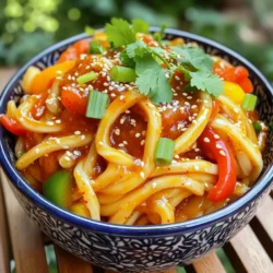 - 200g udon noodles - 2 tablespoons gochujang (Korean chili paste) - 1 tablespoon soy sauce - 1 tablespoon sesame oil - 1 tablespoon honey or maple syrup - 1 teaspoon minced garlic - 1 teaspoon minced ginger - 1 small carrot, julienned - 1 bell pepper (any color), thinly sliced - 3 green onions, chopped - 2 teaspoons sesame seeds - Fresh cilantro leaves for garnish - Optional: fried tofu or a soft-boiled egg for protein Each ingredient adds flavor and texture to the dish. Udon noodles are thick and chewy, making them perfect for this recipe. Gochujang gives a spicy kick and a rich flavor. Soy sauce adds saltiness while sesame oil brings a nutty taste. Honey or maple syrup balances the spice with sweetness. Garlic and ginger offer warmth and depth. Fresh veggies like carrot and bell pepper add crunch and color. Green onions and sesame seeds provide freshness and garnish. Optional proteins like tofu or egg enhance the meal's heartiness. If you cannot find udon noodles, you can use rice noodles or spaghetti. For a gluten-free option, choose gluten-free noodles. If gochujang is unavailable, try sriracha or chili paste, but adjust the amount to your spice level. You can replace honey with agave syrup or omit it for a low-sugar version. Instead of sesame oil, olive oil works fine, though it changes the flavor slightly. Feel free to swap veggies based on what you have at home, like zucchini or broccoli. First, you need to cook the udon noodles. Bring a pot of water to a boil. Add 200g of udon noodles to the pot. Cook them for about 6 to 8 minutes, or until they are just tender. Stir them occasionally to stop them from sticking. Once done, drain the noodles and set them aside. Next, let’s make the spicy sauce. In a small bowl, combine 2 tablespoons of gochujang, 1 tablespoon of soy sauce, and 1 tablespoon of sesame oil. Add 1 tablespoon of honey or maple syrup for sweetness. Now, stir in 1 teaspoon of minced garlic and 1 teaspoon of minced ginger. Whisk it all together until smooth. This sauce packs a spicy punch and brings the dish to life. Now it’s time to combine everything. Heat a large pan or wok over medium heat. Add the julienned carrot and thinly sliced bell pepper to the pan. Sauté these for about 2 to 3 minutes until they start to soften. Then, add the cooked udon noodles to the pan. Pour the spicy sauce over the noodles and toss everything together. Mix until the noodles and veggies are well coated and heated through, about 2 to 3 minutes. Remove from heat. Finally, stir in chopped green onions and 2 teaspoons of sesame seeds. Serve the noodles in bowls and garnish with fresh cilantro. Enjoy your meal! To get the best udon noodles, cook them just right. Follow the package instructions closely. Generally, this means boiling them for 6-8 minutes. Check for doneness by tasting a noodle. It should be soft but firm. Drain them well to avoid sogginess. Rinse briefly under cold water to stop the cooking process. This keeps the texture perfect for your dish. Gochujang brings a unique heat to your dish. To make it even spicier, add more gochujang based on your taste. You can also mix in some chili flakes or fresh jalapeños for an extra kick. If you prefer a milder flavor, lessen the gochujang. The sauce combines well with honey and soy sauce. Adjust these to balance the spice and sweetness to your liking. Use pre-cut veggies to save time. Many grocery stores sell julienned carrots and sliced bell peppers. This cuts down your prep time a lot. Cook the udon noodles while you prepare the sauce. Multitasking helps you finish the meal quicker. You can also make the spicy sauce ahead of time and store it in the fridge. This way, you can enjoy this tasty meal even on your busiest days! {{image_2}} You can boost the protein in your udon noodles easily. Tofu is a great choice. It soaks up flavors well. Use fried or baked tofu for texture. You can also add cooked chicken. Slice it thin for quick mixing. A soft-boiled egg on top adds creaminess. The yolk mixes in nicely with the sauce. Each protein adds a unique taste and makes the meal more filling. Feel free to play with the vegetables. You can swap carrots and bell peppers for others. Broccoli, snap peas, or mushrooms work well too. They all add color and crunch. You can even toss in some spinach at the end. It wilts nicely and adds nutrients. Get creative with what you have on hand! Want a gluten-free meal? You can use rice noodles instead of udon. They cook fast and taste great with the sauce. Check the label for gluten-free options. Also, make sure your soy sauce is gluten-free. There are many brands available. This way, you can enjoy this dish without worry! To store your leftover spicy gochujang udon noodles, let them cool first. Once cool, place them in an airtight container. Make sure to seal it well. You can keep them in the fridge for up to three days. This helps keep the noodles fresh and tasty. When you are ready to enjoy the noodles again, reheating them is easy. Place the noodles in a pan over medium heat. Add a splash of water or broth to keep them moist. Stir them often to heat evenly. You can also use the microwave. Just cover the bowl and heat for one to two minutes. Stir halfway through for even heat. Prepared spicy gochujang udon noodles last about three days in the fridge. If you store them in the freezer, they can last up to three months. To freeze, place them in a freezer-safe bag. Remove as much air as possible before sealing. When ready to eat, thaw them in the fridge overnight before reheating. Yes, you can make these udon noodles vegan. To do this, swap honey for maple syrup. Both work well and keep the dish sweet. You can also add fried tofu for protein. This makes the meal hearty and satisfying. If you don't have gochujang, try using sambal oelek. This chili paste adds heat but lacks sweetness. You can mix in a bit of sugar or maple syrup to mimic gochujang's flavor. Another option is sriracha, but it is spicier and more liquid. Cooking udon noodles is quick and easy. It takes about 6-8 minutes to cook them until tender. Always check the package instructions for best results. Once cooked, drain and set them aside to mix with your sauce. This article covered how to make Minute Spicy Gochujang Udon Noodles. We explored each ingredient and its importance, plus some substitutes. Step-by-step instructions helped you navigate cooking the noodles and sauce. I shared tips for perfect texture and flavor, along with variations to make this dish your own. Lastly, we discussed how to store leftovers effectively. Now, you can enjoy this tasty dish with confidence. Give it a try and let your kitchen shine!