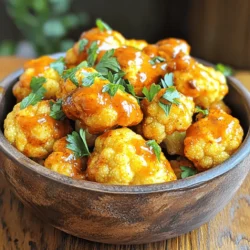 - 1 medium head of cauliflower - 1 cup all-purpose flour (or gluten-free flour) - 1 cup buffalo sauce - 2 tablespoons melted unsalted butter (or olive oil for vegan option) - 1 teaspoon garlic powder - 1 teaspoon onion powder - 1 teaspoon smoked paprika - 1 teaspoon salt - 1/2 teaspoon black pepper - Fresh parsley, chopped Gathering the right ingredients makes all the difference. Start with a medium head of cauliflower. Cut it into bite-sized florets. This size keeps them tender inside while getting crispy outside. Next, you need flour. One cup of all-purpose flour works well. If you want a gluten-free option, use gluten-free flour. This will help the batter stick to the cauliflower. Buffalo sauce is key. One cup gives that spicy kick. Adjust the amount based on your spice preference. If you love heat, go for extra! For a rich flavor, add two tablespoons of melted unsalted butter. If you are vegan, swap it for olive oil. This little change keeps it tasty and plant-based. Now, let’s spice things up! Use a teaspoon each of garlic powder, onion powder, and smoked paprika. These spices add depth and warmth. Don’t forget one teaspoon of salt and half a teaspoon of black pepper. These enhance all the flavors. For a fresh finish, consider chopping some parsley. Sprinkle it on top for color and taste. With these ingredients, you are ready to make crispy and flavorful Air Fryer Buffalo Cauliflower Bites. - First, cut your cauliflower into bite-sized florets. Make sure they are all similar in size. This helps them cook evenly. - Next, in a large bowl, mix together 1 cup of flour, 1 teaspoon of garlic powder, 1 teaspoon of onion powder, 1 teaspoon of smoked paprika, 1 teaspoon of salt, and 1/2 teaspoon of black pepper. Stir well until all spices blend nicely. - Gradually add about 1 cup of water. Keep stirring until you form a smooth batter. It should be thick enough to coat the florets. - Preheat the air fryer to 390°F (200°C) for about 5 minutes. This step is key for crispy bites. - Dip each cauliflower floret into the batter. Make sure they are fully coated. This batter gives them extra flavor and crunch. - Place the coated florets in the air fryer basket. Arrange them in a single layer for even cooking. You may need to do this in batches. - Lightly spray the florets with cooking spray. This helps them crisp up nicely. - Air fry for 12-15 minutes. Shake the basket halfway through cooking. This way, all sides get nice and golden. - While the cauliflower is cooking, mix 1 cup of buffalo sauce with 2 tablespoons of melted unsalted butter in a bowl. Stir until well combined. If you prefer a vegan option, use olive oil instead of butter. - Once the cauliflower is done, transfer it to a large bowl. Pour the buffalo sauce mixture over the top. Toss gently to coat all the pieces. - Return the sauced cauliflower to the air fryer basket. Air fry for an additional 5 minutes to crisp up the sauce. - Finally, remove the cauliflower from the fryer. Garnish with chopped parsley before serving. Enjoy your crispy, flavorful bites! To get that perfect crunch, even coating matters. Dip each cauliflower piece well in the batter. This helps it crisp up nicely. If the batter is too thick, add a little more water. If it's too thin, add more flour. Aim for a thick, smooth batter that clings to the florets. Air fryers can cook in batches. If you have a lot of florets, do them in parts. This ensures even cooking. Preheat your air fryer to 390°F (200°C) for about five minutes. This step helps the cauliflower cook evenly and get that golden color. Want more flavor? You can add spices like cayenne pepper for extra heat. Try adding some cumin or chili powder for a twist. For dipping sauces, ranch or blue cheese work great. You can also make a yogurt-based dip for a lighter option. {{image_2}} You can switch up the hot sauce for different flavors. Try using sriracha for a sweet kick. You can also use a smoky chipotle sauce for a deep, rich taste. For a milder option, use a classic wing sauce with less heat. If you need a vegan choice, use a hot sauce that does not contain dairy. Pair it with olive oil instead of butter for a tasty vegan sauce. This keeps the dish delicious without any animal products. Air Fryer Buffalo Cauliflower Bites go well with many sides. Serve them with a cool ranch or blue cheese dip. They also pair nicely with celery sticks and carrot sticks for a crunchy contrast. For a complete meal, add a simple salad or some grilled corn. The freshness of these sides balances the bold flavors of the cauliflower. You can make this dish gluten-free by using gluten-free flour. Almond flour or chickpea flour works great too. Feel free to swap the cauliflower for other veggies. Broccoli florets, Brussels sprouts, or zucchini bites also work well with the same recipe. Each veggie brings its own flavor and texture to the dish. To store leftovers, place the cauliflower bites in an airtight container. Make sure they cool completely before sealing. This helps keep them fresh. When stored properly, they can last in the fridge for about three days. For the best flavor and crispiness, eat them within two days. If you want to freeze the buffalo cauliflower bites, let them cool first. Then, place them in a freezer-safe bag or container. They can be frozen for up to three months. To reheat, let them thaw in the fridge overnight. To keep your cauliflower bites crispy, use the air fryer again. Preheat it to 350°F (175°C). Place the bites in the basket for about 5-7 minutes. This method helps avoid sogginess. You can also use an oven at the same temperature for similar results. Yes, you can make these buffalo cauliflower bites vegan. Use gluten-free flour or chickpea flour for the batter. Instead of melted butter, use olive oil to mix with the buffalo sauce. This keeps the bites tasty and plant-based. Cook the cauliflower in the air fryer for 12-15 minutes at 390°F (200°C). Shake the basket halfway through to ensure even cooking. The florets should turn golden and crispy. These bites pair well with several sides and dips. Try serving them with celery sticks and carrot sticks. Ranch dressing or blue cheese dressing makes a great dip. You can also enjoy them with a fresh side salad or some crispy tortilla chips for extra crunch. This blog covered how to make Air Fryer Buffalo Cauliflower Bites. We went over the main ingredients, like cauliflower and buffalo sauce, and the step-by-step cooking process. You learned tips for achieving a crispy texture and ideas for variations. In closing, this dish is not just tasty; it’s also versatile. Use these insights to enjoy a fun, healthy snack or side that fits your needs. Happy cooking!