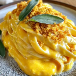 - 8 ounces fettuccine or linguine pasta - 1 cup canned pure pumpkin puree - 1 cup heavy cream - 1/2 cup grated Parmesan cheese The base of this dish is the pasta and creamy sauce. You can use either fettuccine or linguine. Fettuccine has a wider shape, while linguine is thinner. Both types hold the sauce well. The star here is pumpkin puree. It adds flavor and a lovely orange color. Heavy cream gives the sauce its rich, silky texture. Lastly, the Parmesan cheese melts in, making the sauce even more delicious. - 1 teaspoon ground nutmeg - Salt and black pepper to taste - 1 tablespoon fresh sage, finely chopped (or 1 teaspoon dried sage) Seasoning is key for great flavor. Nutmeg adds warmth and depth to the sauce. Salt and black pepper enhance all the flavors. Fresh sage brings an earthy taste. If you don't have fresh sage, dried sage works too. Just use less since dried herbs are more concentrated. - 1 cup fresh breadcrumbs - 2 tablespoons olive oil For the breadcrumbs, use fresh ones for the best crunch. You can make them by pulsing stale bread in a food processor. The olive oil helps them crisp up nicely. Here’s how to prepare them: 1. Heat olive oil in a pan over medium heat. 2. Add the breadcrumbs and chopped sage. 3. Stir and cook for about 3-4 minutes until golden brown. This step adds a crunchy topping to your creamy pumpkin Alfredo, making it even more enjoyable. To start, fill a large pot with water and add a few pinches of salt. Bring the water to a boil. This helps season the pasta. Once boiling, add 8 ounces of fettuccine or linguine. Cook it according to the package instructions until it's al dente, which usually takes about 8 to 10 minutes. After cooking, carefully drain the pasta in a colander. It's important to reserve 1/2 cup of that starchy pasta water. This water will help adjust the sauce later. Now, let's make the creamy sauce. In a large skillet, melt 2 tablespoons of unsalted butter over medium heat. Once melted, add 2 minced garlic cloves. Sauté them for about 1 minute. You want the garlic to be fragrant but not burnt. Next, stir in 1 cup of canned pumpkin puree. Cook this for 2 to 3 minutes. Now, slowly pour in 1 cup of heavy cream, stirring all the time. This helps combine everything well. Then, add 1/2 cup of grated Parmesan cheese and 1 teaspoon of ground nutmeg. Stir until the cheese melts and the sauce looks smooth. If it seems too thick, add some of that reserved pasta water until it reaches the right consistency. With the sauce ready, add the cooked pasta to the skillet. Toss the pasta in the creamy pumpkin Alfredo sauce until every piece is well coated. In another pan, heat 2 tablespoons of olive oil over medium heat. Add 1 cup of fresh breadcrumbs and 1 tablespoon of finely chopped fresh sage. Sauté these for about 3 to 4 minutes until golden and crispy. Sprinkle a pinch of salt for flavor. Now, serve your creamy pumpkin Alfredo by plating the pasta and topping it generously with the sage breadcrumbs. This adds a nice crunch and wonderful flavor to your dish. How do you adjust the consistency with pasta water? You can make your sauce thinner by adding pasta water. Reserve half a cup of the water when you drain the pasta. If your sauce feels too thick, slowly mix in a little pasta water. This adds moisture and helps the sauce cling to the pasta. What are recommendations for enhancing flavor depth? For richer flavor, use freshly grated Parmesan cheese. It melts better than pre-grated cheese. You can also add a pinch of smoked paprika for a slight kick. A dash of cayenne pepper adds warmth without overpowering the dish. What are alternatives for seasoned or plain breadcrumbs? You can use panko for extra crunch. If you want a gluten-free option, try crushed rice crackers. They provide a nice texture too. You can also make your own breadcrumbs by blending stale bread in a food processor. What are suggestions for adding spices to breadcrumbs? Mix in garlic powder or onion powder for a savory touch. A sprinkle of Italian herbs, like oregano or thyme, can boost the flavor. For a twist, try adding a bit of grated lemon zest for brightness. What are side dishes that complement the meal? A simple green salad with a light vinaigrette pairs nicely. Roasted vegetables also make a great side. Try Brussels sprouts or green beans for color and flavor. What are presentation tips for an appealing dinner? Use a large, shallow bowl to serve the pasta. This will showcase the creamy sauce and breadcrumbs. Garnish with a few fresh sage leaves for a pop of green. Drizzle a bit of olive oil on top for shine. {{image_2}} To make a vegan version of creamy pumpkin Alfredo, you can swap the heavy cream and cheese. Use coconut cream or cashew cream instead. For cheese, try nutritional yeast or a vegan cheese blend. These substitutes give a rich texture and flavor without dairy. You can still enjoy that creamy taste! Want to add more flavor? You can toss in cooked chicken or shrimp. They will add protein and a nice texture. If you want more veggies, consider adding spinach or mushrooms. These will boost the nutrition and taste of the dish. Simply sauté them before adding the pasta and sauce. If you need gluten-free options, use gluten-free pasta. There are many types available, such as brown rice or chickpea pasta. To reduce calories, use less heavy cream or substitute with vegetable broth. You can also use a smaller amount of Parmesan cheese. These changes keep the flavors strong while making the dish lighter. To store leftover creamy pumpkin Alfredo, place it in an airtight container. Let the dish cool down first before sealing. You can keep it in the fridge for up to three days. Make sure to label the container with the date, so you know when to enjoy it again. If you want to freeze this dish, do it in two steps. First, freeze the pasta and sauce separately. This helps keep the sauce smooth. For the pasta, cool it down and place it in a freezer bag. For the sauce, let it cool and pour it into a freezer-safe container. You can freeze them for up to three months. When you’re ready to eat, thaw both in the fridge overnight. You have two main options for reheating: the microwave or the stove. If you use the microwave, heat in short bursts to prevent hot spots. Stir often to ensure even heating. If using the stove, warm the sauce over low heat. Add a splash of cream or pasta water to keep it creamy. This helps prevent sauce separation, so your meal stays delicious. If you need a substitute for heavy cream, try half-and-half or coconut cream. Both options work well in this recipe. Half-and-half gives a similar texture but with less richness. Coconut cream adds a touch of sweetness and a hint of coconut flavor. Use these substitutes in equal amounts to replace heavy cream. Yes, you can use fresh pumpkin! To prepare fresh pumpkin puree, start by choosing a sugar pumpkin. Cut it in half, remove the seeds, and roast the halves cut-side down on a baking sheet at 400°F (200°C) for about 30 to 40 minutes. Once tender, scoop out the flesh and blend it until smooth. This fresh puree will add a great taste to your Alfredo. To add some heat to your creamy pumpkin Alfredo, consider these ideas: - Red pepper flakes: Sprinkle them into the sauce for a kick. - Cayenne pepper: Use a small pinch to spice things up. - Hot sauce: Stir in your favorite hot sauce for a tangy flavor. Experiment with these options to find the right level of spice for your taste! In this post, we explored how to make a creamy pumpkin Alfredo, covering ingredients, cooking steps, and storage tips. You learned about pasta options, key components, and breadcrumb preparation. We also discussed variations to suit different diets, flavor enhancements, and serving suggestions. Enjoy this dish any time with easy adjustments for your style. Creating your version can bring joy and comfort to your meals. Don't be afraid to experiment and enjoy this creamy delight!