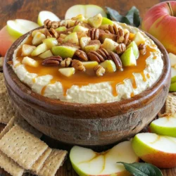 - 8 oz cream cheese, softened - 1/2 cup powdered sugar - 1 tsp vanilla extract - 1/2 cup sour cream - 1/2 cup caramel sauce (plus extra for drizzling) These ingredients are the heart of the dip. The cream cheese gives it a rich, smooth base. The powdered sugar adds sweetness, while vanilla enhances the flavor. Sour cream brings a nice tang. Finally, caramel sauce adds that sweet, gooey goodness we all love. - 1 medium apple, diced (Granny Smith or Honeycrisp) - 1/4 cup chopped pecans (or walnuts) The apples add a crisp texture to the dip. I like using Granny Smith for a tart kick or Honeycrisp for sweetness. The nuts give a nice crunch and depth of flavor. Pecans or walnuts both work well, so choose what you prefer. - Cinnamon sugar for garnish - Graham crackers or sliced apples for dipping Cinnamon sugar is a simple yet tasty touch. It adds warmth and sweetness. Graham crackers are classic for dipping. Sliced apples also pair well, enhancing the apple flavor in the dip. Each option makes this treat even more fun to enjoy at parties. - Step 1: Beat cream cheese to a smooth consistency. Start with softened cream cheese. Use an electric mixer on medium speed. Mix until it is creamy and fluffy. - Step 2: Gradually incorporate powdered sugar and vanilla extract. Add powdered sugar slowly. This helps avoid a sugary cloud. Mix until the sugar is well blended. Then, add the vanilla extract for flavor. - Step 3: Fold in sour cream and caramel sauce. Use a spatula to gently combine them. This makes the dip creamy and sweet. - Step 4: Add diced apples and chopped nuts. Gently mix until the apples and nuts are evenly spread. This adds crunch and freshness. - Step 5: Transfer to a serving bowl and drizzle with caramel. Smooth the top with a spatula. Add extra caramel on top for a sweet finish. - Step 6: Serve with dipping options. Use graham crackers or sliced apples. These pair well with the creamy dip. Enjoy your tasty treat! To get the best dip, start with softened cream cheese. This makes it easy to beat. Use an electric mixer on medium speed. Mix until it is smooth and creamy. If the cream cheese is cold, it will be lumpy. Avoid that by letting it sit out for a bit. For ideal consistency, the dip should be thick but spreadable. Combine the powdered sugar and vanilla extract slowly. This helps the mix become smooth without lumps. Fold in the sour cream gently. It adds a nice tang. Make your dip look fun and inviting. Use a colorful bowl that matches the season. Drizzle extra caramel sauce on top for a sweet touch. Sprinkle cinnamon sugar over it to add extra flavor. Serve with graham crackers or sliced apples. You can also use pretzels for a salty twist. Arrange your dippers around the bowl. This makes for a beautiful display. You can adjust the sweetness based on your taste. Add less powdered sugar if you like it less sweet. For a tart taste, use more Granny Smith apples. For taste variations, try different apple types. Honeycrisp apples add sweetness. Fuji apples are juicy and crisp. You can even mix several types for more flavor. {{image_2}} You can make this dip even better! Try adding chocolate chips or toffee bits for a sweet crunch. These flavors mix well with caramel and cream cheese. You can also infuse the dip with spices. A pinch of nutmeg or clove can add warmth and depth. Just a small amount goes a long way! If you need gluten-free options, use rice cakes or gluten-free cookies for dipping. They work great with the dip's creamy texture. For those who prefer vegan or dairy-free, swap cream cheese with a plant-based version. Use coconut cream instead of sour cream, and choose a vegan caramel sauce. These changes keep the flavor tasty and fun! Graham crackers and apples are great, but don’t stop there! Try using pretzels for a salty twist. You can also include seasonal fruits like pears or strawberries. Cookies, such as ginger snaps or shortbread, can add a sweet crunch. The options are endless, so get creative with your dippers! To keep your Caramel Apple Cheesecake Dip fresh, store it in an airtight container. This method helps prevent the dip from absorbing other flavors. The dip stays fresh for about 3 to 5 days in the fridge. Before serving, give it a quick stir to restore its creamy texture. Can Caramel Apple Cheesecake Dip be frozen? Yes, you can freeze it, but the texture may change. To freeze, place the dip in a freezer-safe container. Leave some space at the top for expansion. It can last for about 2 months in the freezer. For thawing, move the dip to the fridge for several hours or overnight. Avoid using the microwave, as it can make the dip watery. After thawing, stir well to help regain some creaminess. If you need to reheat the dip, do so gently. Use a microwave-safe bowl and heat it in short bursts of 10 to 15 seconds. Stir in between intervals. Be careful not to overheat, as this can change the flavor and texture. Serve the dip warm for a cozy, delightful treat. To make your dip thicker, you can try a few simple tips. First, add more cream cheese. This will give it a rich base. You can also use less sour cream or caramel sauce. By cutting back on these, you can control the thickness. Another option is to mix in some powdered sugar. This adds sweetness and helps thicken the dip. Lastly, chill the dip for a bit before serving. Cold dips often have a firmer texture. Yes, you can use store-bought caramel sauce. It saves time and works well. Just choose a high-quality sauce for the best flavor. If you have time, making homemade caramel sauce can be fun. You control the taste and texture that way. Plus, you can adjust the sweetness to your liking. Store-bought is great for convenience, but homemade adds a personal touch. For this dip, I recommend using Granny Smith or Honeycrisp apples. Granny Smith apples add a nice tartness that balances the sweetness. They are crisp and hold up well in the dip. Honeycrisp apples are sweet and juicy, adding a delightful flavor. You can even mix these apples for extra taste. Avoid soft apples like Red Delicious, as they won't hold their shape. This blog post covered the simple steps to make a delicious Caramel Apple Cheesecake Dip. We discussed the key ingredients like cream cheese, caramel, and apples. You learned how to mix and serve it, plus tips for the best taste. Remember, you can customize this dip to suit your taste. Try different fruits, add nuts, or use unique dippers. With easy storage tips as well, your dip will stay fresh for later. Enjoy your dip and share it with friends for a tasty treat!