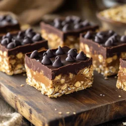 Here’s what you will need for these tasty bars: - 1 cup creamy peanut butter - 1/2 cup honey or maple syrup - 2 cups rolled oats - 1/2 cup dark chocolate chips - 1/4 cup unsweetened cocoa powder - 1/2 teaspoon vanilla extract - A pinch of salt - Extra chocolate chips for topping (optional) These ingredients blend together to create a rich, satisfying treat. Each item plays a key role. The peanut butter gives creaminess, while honey or maple syrup adds sweetness. Rolled oats provide texture and heartiness. Dark chocolate chips and cocoa powder give a deep chocolate taste. Vanilla extract adds warmth, and salt enhances all the flavors. You can modify some ingredients if needed. For example, use agave syrup instead of honey. You can also swap creamy peanut butter for crunchy if you want a bit of crunch. Each choice can change the final taste and texture slightly. Gather these ingredients, and you’ll be ready to make something delicious! - First, grab a medium saucepan. - Add 1 cup of creamy peanut butter and 1/2 cup of honey (or maple syrup). - Turn the heat to low. Stir the mix until it is smooth and well combined. - Remove the saucepan from the heat. - Now, add 1/4 cup of unsweetened cocoa powder, 1/2 teaspoon of vanilla extract, and a pinch of salt. - Stir all the ingredients together until they blend completely. - Take a large mixing bowl and add 2 cups of rolled oats. - Pour the peanut butter-chocolate mixture over the oats. - Mix well until all the oats are coated. - Line an 8x8 inch baking dish with parchment paper. - Pour the mixture into the dish, and press it firmly with a spatula. - Make sure it is even and packed tightly. To get the best bars, firmly press the mixture into your dish. This step helps hold everything together. If the bars are loose, they will crumble when cut. Use a spatula to spread the mixture evenly. Make sure the oats get a good coat of the peanut butter-chocolate mix. Stir well to ensure every oat is covered. This way, each bite is rich and tasty. You can switch up the sweetener too. Try using agave or maple syrup instead of honey. Both options add a unique flavor. If you want a crunch, use crunchy peanut butter. It adds a fun texture to the bars. You can also mix in seeds or dried fruit for extra flavor. Top your bars with extra chocolate chips or nuts. This adds a special touch. For drinks, pair them with coffee or a glass of milk. The flavors blend nicely together. You can also serve them as a snack at parties. Everyone will love these delicious treats! {{image_2}} You can make these bars even better with some fun mix-ins. Try adding dried fruit like cranberries or raisins. Nuts like walnuts or almonds also add great crunch. Want more flavor? Consider adding shredded coconut for a tropical twist or a splash of espresso for coffee fans. Each mix-in brings its own taste and texture, making your bars unique. Get creative and have fun with these options! If you're looking for gluten-free options, simply use gluten-free oats. This way, everyone can enjoy them without worry. For those who follow a vegan diet, swap in vegan chocolate chips and use agave syrup instead of honey. These changes keep the bars tasty while fitting into different diets. Enjoy making them your own! To keep your no-bake peanut butter chocolate oat bars fresh, store them in an airtight container. This helps keep moisture out and prevents the bars from drying. You can also wrap them in plastic wrap before placing them in the container for extra protection. For short-term storage, refrigeration works well. Place the container in the fridge where it stays cool. If you want to keep them longer, consider freezing. Just cut the bars, wrap each one, and place them in a freezer-safe bag. This method preserves freshness and flavor. In the refrigerator, your bars will stay fresh for about a week. They make a great snack for busy days! Just check for any changes in color or smell. If you see any mold or if the bars feel dry, it’s time to toss them out. If you freeze the bars, they can last for up to three months. Just remember to let them thaw in the fridge before enjoying them again. Yes, you can freeze these bars. First, cut them into squares. Wrap each piece in plastic wrap. Then, place them in a freezer bag or container. They can last for about three months in the freezer. When you want to eat one, just take it out and let it thaw in the fridge for a few hours or on the counter for about 30 minutes. This keeps them tasty and fresh. These bars last about a week in the fridge. Store them in an airtight container to keep them fresh. Check for any signs of spoilage, like changes in smell or texture. If they look or smell off, it's best to throw them away. Enjoy them while they are still at their best! You can use other nut butters like almond, cashew, or sunflower butter. Each type gives a unique flavor. Almond butter adds a nutty taste, while sunflower butter is great for those with nut allergies. Just make sure the texture is similar to peanut butter. This way, the bars will still hold together well. Feel free to experiment and find your favorite! You now have a simple and tasty recipe for no-bake peanut butter chocolate oat bars. We covered the key steps, from melting the peanut butter and honey to mixing in chocolate and oats. I shared tips for the best texture and ideas for fun variations. Remember to store your bars properly to keep them fresh. These treats are easy to make and customize. Enjoy making them for snacks or dessert!