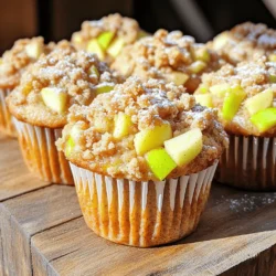 To make these delightful muffins, you need some basic ingredients: - 1 ½ cups all-purpose flour - ½ cup brown sugar, packed - 1 teaspoon baking powder - ½ teaspoon baking soda - ½ teaspoon salt - 1 teaspoon ground cinnamon - ½ teaspoon nutmeg - 1 large egg - ½ cup unsweetened applesauce - ¼ cup vegetable oil - 1 teaspoon vanilla extract - 1 large apple, peeled, cored, and diced (preferably Granny Smith) These ingredients work together to create a soft, sweet muffin with a warm cinnamon flavor. The diced apple adds a juicy bite that complements the spices. For the tasty crumble topping, gather these items: - ½ cup rolled oats - ¼ cup all-purpose flour - ¼ cup brown sugar - ½ teaspoon ground cinnamon - 3 tablespoons cold butter, cut into small pieces This topping gives your muffins a crunchy texture. The oats and butter blend to form a crumbly layer that contrasts nicely with the soft muffin base. If you need to swap some ingredients, here are some options: - All-purpose flour: You can use whole wheat flour for a nuttier taste. - Brown sugar: White sugar works too, though it will be less rich. - Vegetable oil: Melted coconut oil is a great alternative. - Unsweetened applesauce: Mashed banana can replace applesauce for a different flavor. - Granny Smith apple: Any tart apple works well, like Honeycrisp or Fuji. These substitutes keep the recipe simple and tasty, allowing you to make the muffins with what you have on hand. Start by preheating your oven to 350°F (175°C). Line a muffin tin with paper liners or grease it lightly. In a large bowl, mix together 1 ½ cups of all-purpose flour, ½ cup of brown sugar, 1 teaspoon of baking powder, ½ teaspoon of baking soda, ½ teaspoon of salt, 1 teaspoon of ground cinnamon, and ½ teaspoon of nutmeg. Make sure they blend well. In another bowl, mix 1 large egg, ½ cup of unsweetened applesauce, ¼ cup of vegetable oil, and 1 teaspoon of vanilla extract. Stir until smooth. Pour the wet mix into the dry mix. Gently stir until just combined. Don't overmix! Fold in 1 large, peeled, cored, and diced apple. In a small bowl, combine ½ cup of rolled oats, ¼ cup of all-purpose flour, ¼ cup of brown sugar, and ½ teaspoon of ground cinnamon. Add 3 tablespoons of cold butter, cut into small pieces. Use your fingers or a fork to mix until it looks crumbly. This topping will add a delightful crunch to your muffins! Scoop the muffin batter into the lined muffin tin, filling each cup about 2/3 full. Generously sprinkle the crumble topping over each muffin. Bake in your preheated oven for 18 to 20 minutes. Use a toothpick to check if they're done; it should come out clean. Let the muffins cool in the pan for about 5 minutes. Then transfer them to a wire rack to cool completely. Enjoy your warm, tasty muffins! To get muffins with a soft and fluffy texture, follow these steps: - Do not overmix the batter. Mix just until the dry and wet ingredients blend. - Use room temperature ingredients. This helps the batter mix evenly. - Fill muffin cups about two-thirds full. This allows space for rising. - Bake until a toothpick comes out clean. Avoid overbaking to keep them moist. Choosing the right apples makes a big difference. I recommend these types: - Granny Smith: They are tart and hold up well in baking. - Honeycrisp: Sweet and juicy, they add great flavor. - Fuji: They are firm and sweet, balancing well with spices. Always use fresh apples for the best taste. Avoid soft or bruised fruit. To keep your muffins fresh, follow these storage tips: - Store in an airtight container at room temperature. They will stay good for up to three days. - For longer storage, wrap muffins tightly and freeze them. They can last up to three months. - To enjoy later, thaw at room temperature or warm them in the microwave. This brings back their soft texture. {{image_2}} You can make these muffins gluten-free. Use a gluten-free flour blend instead of all-purpose flour. Look for blends that include xanthan gum. This will help the muffins rise and keep their shape. The taste will remain delicious, and you won't miss the gluten. To make these muffins vegan, swap the egg for a flax egg. Just mix one tablespoon of ground flaxseed with three tablespoons of water. Let it sit for five minutes to thicken. You can also use coconut oil instead of vegetable oil. Replace the applesauce with more mashed banana for a fun twist. You can add more flavor by mixing in nuts or raisins. Chopped walnuts or pecans add a nice crunch. Raisins bring a sweet bite that pairs well with apples. Add about half a cup of your choice to the batter before baking. This will give your muffins a unique twist every time you bake. Apple cinnamon crumble muffins are great on their own, but you can make them even better. I love to serve them warm or at room temperature. A light dusting of powdered sugar adds charm. You can also add small bowls of fresh apple slices. This gives a nice pop of color and freshness. For a cozy touch, pair them with a dollop of whipped cream. You can also serve them with a scoop of vanilla ice cream for a special treat. When it comes to drinks, there are many tasty options. A warm cup of chai or cinnamon tea goes well. The spices in the tea match the muffins perfectly. Coffee is another great choice. A smooth latte or a classic black coffee can enhance the flavors. For something refreshing, try apple cider. Served warm or cold, it pairs nicely with these muffins. For special gatherings, presentation matters. Arrange the muffins on a rustic wooden board. This adds a homey feel. You can place them in a tiered stand for a fun display. Add small bowls of toppings, like nuts or dried fruit, for extra flair. To celebrate fall, sprinkle some extra cinnamon on top. You can even decorate your table with small pumpkins or autumn leaves. This creates a warm and inviting atmosphere for your guests. To help your muffins rise, use fresh baking powder and baking soda. Check the dates on the packages. Mix the dry and wet ingredients separately before combining them. This helps create air pockets. Also, avoid overmixing; mix just until the flour disappears. Lastly, fill your muffin cups about two-thirds full. This gives them room to rise. Yes, you can freeze these muffins! Once they are cool, wrap each muffin tightly in plastic wrap. Then place them in a freezer-safe bag. They can stay in the freezer for up to three months. When you want to enjoy them, let them thaw at room temperature or warm them in the oven. Apple Cinnamon Crumble Muffins last about three days at room temperature. Store them in an airtight container to keep them fresh. If you want them to last longer, consider refrigerating them. They will stay good for about a week in the fridge. You learned how to make tasty Apple Cinnamon Crumble Muffins from this article. We covered main ingredients, crumble topping, and substitutes. I provided steps for mixing, baking, and cooling the muffins. You also found tips for texture, apple choice, and storage. Variations like gluten-free or vegan options give you more choices. Finally, I shared great serving ideas and answered common questions. Enjoy baking and sharing these muffins with friends and family! Happy baking!
