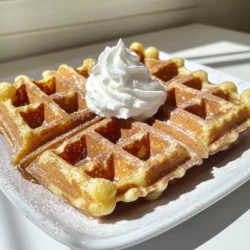 To make pumpkin spice churro waffles, gather these ingredients: - 1 cup all-purpose flour - 1/4 cup sugar - 1 tablespoon baking powder - 1 teaspoon pumpkin pie spice - 1/2 teaspoon salt - 1/2 cup pumpkin puree - 1 large egg - 1/4 cup milk - 1/4 cup unsalted butter, melted - 1 teaspoon vanilla extract - 1/4 cup sugar (for coating) - 1 teaspoon cinnamon (for coating) - Optional: Whipped cream and caramel sauce for serving You can swap some ingredients if needed: - All-purpose flour: Use whole wheat flour for a healthier option. - Sugar: Substitute with brown sugar for a richer flavor. - Pumpkin puree: Use cooked fresh pumpkin if you have it on hand. - Milk: Almond milk or oat milk works well if you're dairy-free. - Butter: Coconut oil can replace unsalted butter for a dairy-free version. When shopping, pick the best ingredients: - Pumpkin puree: Look for a deep orange color and a smooth texture. - Eggs: Choose eggs that are free-range for better flavor. - Milk: Opt for whole milk for a richer taste in your waffles. - Spices: Check the expiration date on your spices for the best flavor. Using fresh ingredients makes a big difference. Enjoy your cooking! Start by preheating your waffle iron. Follow the instructions that come with your model. This step is key to crispy, golden waffles. Take a large bowl and add these dry ingredients: - 1 cup all-purpose flour - 1/4 cup sugar - 1 tablespoon baking powder - 1 teaspoon pumpkin pie spice - 1/2 teaspoon salt Whisk these together until they mix well. This blend creates a tasty base for your waffles. In another bowl, mix the wet ingredients: - 1/2 cup pumpkin puree - 1 large egg - 1/4 cup milk - 1/4 cup melted unsalted butter - 1 teaspoon vanilla extract Stir them until smooth. This step adds moisture and flavor to your batter. Pour the wet mix into the dry mix. Stir gently until just combined. It’s okay if there are a few lumps. Next, lightly grease the waffle iron. Pour in a scoop of batter, spreading it slightly. Close the lid and cook for about 3-5 minutes. Look for a golden brown color to know they are ready. While your waffles cook, mix 1/4 cup sugar and 1 teaspoon cinnamon in a shallow bowl. Once the waffles are done, take them out and coat both sides in the cinnamon sugar. Do this while they are warm to help the sugar stick. Enjoy them warm, topped with whipped cream and caramel sauce if you like! To get the best waffles, preheat your waffle iron well. This helps them cook evenly. Lightly oil the iron with cooking spray or melted butter. This keeps waffles from sticking. Pour in just enough batter to cover the bottom. Too much batter will spill out. Cook until the waffles are golden brown, usually 3-5 minutes. Mix your batter carefully. Start with dry ingredients in one bowl and wet in another. When you combine them, stir gently. You want a few lumps to stay. Overmixing makes waffles tough. Remember, less mixing is better for soft, fluffy waffles. Serve your churro waffles warm. Top them with whipped cream for a sweet touch. Drizzle with caramel sauce for extra flavor. You can also add a sprinkle of cinnamon sugar on top. For a fun twist, serve with fresh fruit like berries or bananas. Enjoy your delicious creation! {{image_2}} You can spice things up with seasonal flavors. Try adding maple syrup for a sweet twist. You can also mix in some chopped apples or pecans for texture. For a chocolate kick, add cocoa powder to the batter. If you love nutty flavors, a bit of almond extract works well too. Think about other spices, like ginger or nutmeg, for a unique taste. If you need a gluten-free option, use almond flour or coconut flour. These flours give great taste and texture. Just replace the all-purpose flour with an equal amount of your chosen flour. You might want to add a bit of xanthan gum to help with binding. It keeps the waffles from falling apart. Always check the labels on your ingredients to ensure they are gluten-free. Toppings can make your waffles even better. Whipped cream is a classic choice. You can also drizzle caramel sauce for extra sweetness. If you want a fruity touch, try adding fresh berries or banana slices. A sprinkle of chopped nuts adds crunch and flavor. You could even serve these with a scoop of ice cream for a dessert twist. Get creative and mix and match your favorites! To keep your pumpkin spice churro waffles fresh, store them in an airtight container. Allow the waffles to cool before placing them in the container. This will help prevent moisture build-up, which can make the waffles soggy. You can keep them at room temperature for one day. For longer storage, move them to the fridge. They will stay fresh for about three days in the fridge. To reheat your churro waffles, you have a few options. The best way is to use a toaster. Simply pop them in and toast until warm and crispy, which takes about 2-3 minutes. You can also use an oven. Preheat it to 350°F (175°C) and bake the waffles for about 5-7 minutes. This method keeps them nice and crispy, just like fresh. Avoid using a microwave, as it can make the waffles chewy. If you want to save some waffles for later, freezing is perfect. Allow the waffles to cool completely, then place them in a single layer on a baking sheet. Freeze them for about 1-2 hours until firm. After they are firm, transfer them to a freezer bag or an airtight container. They can last up to three months in the freezer. When you’re ready to eat, thaw them in the fridge overnight. Then, reheat using your toaster or oven for the best taste. Yes, you can use fresh pumpkin. First, cook the pumpkin until soft. Then, mash it up. Make sure to drain any excess water. This way, the texture stays right for the waffles. These waffles stay fresh for about three days. Store them in an airtight container. Keep them in the fridge to maintain taste and texture. You can mix the batter a few hours ahead. Keep it in the fridge until you are ready to cook. Just stir it gently before pouring it into the waffle iron. These waffles taste great with whipped cream. Drizzle caramel sauce over them for extra flavor. You can also add a sprinkle of nuts or chocolate chips for crunch. Yes, you can freeze these waffles. Let them cool completely, then place them in a freezer bag. They can last for up to a month in the freezer. Reheat them in the toaster for a quick treat. We covered everything you need to make delicious waffles, from ingredients to storage. You learned about choosing fresh items, prepping your waffle iron, and cooking the perfect batch. Remember, variations allow for fun twists, while tips ensure great texture. With these steps, your meals can shine, and your waffles will impress friends and family. Enjoy experimenting and savoring every bite!