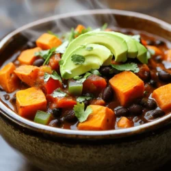 - 2 medium sweet potatoes, peeled and cubed - 1 can (15 oz) black beans, rinsed and drained - 1 can (14.5 oz) diced tomatoes (with juice) - 1 bell pepper (any color), chopped - 1 medium onion, diced - 3 cloves garlic, minced Sweet potatoes bring a sweet, soft texture. They pair nicely with black beans, which add protein and fiber. The diced tomatoes add moisture and flavor. Bell peppers provide a crisp bite and color. Onions and garlic give depth to the dish. Together, these ingredients create a hearty base for the chili. - 1 tablespoon chili powder - 1 teaspoon ground cumin - 1 teaspoon smoked paprika - Salt and pepper to taste Chili powder adds warmth and spice. Ground cumin gives an earthy note. Smoked paprika adds a subtle smokiness. Salt and pepper enhance all the flavors. These seasonings turn the simple ingredients into a comforting, savory meal. - Avocado slices - Cilantro - Sour cream - Shredded cheese Toppings can elevate your chili. Creamy avocado adds richness. Fresh cilantro adds brightness. Sour cream can cool down the heat. Shredded cheese melts beautifully on top. Choose your favorites for a custom finish! 1. Start by peeling the sweet potatoes. Use a good peeler to make it easy. 2. Cut the sweet potatoes into cubes. Aim for uniform pieces for even cooking. 3. Next, chop the bell pepper. Any color will work; choose your favorite. 4. Dice the onion into small pieces. This adds great flavor to your chili. 5. Mince the garlic. Fresh garlic brings a rich taste to the dish. 1. Take your slow cooker. Layer in the cubed sweet potatoes first. 2. Next, add the rinsed black beans. The beans add protein and heartiness. 3. Pour in the diced tomatoes with their juice. This adds moisture and tang. 4. Add the chopped bell pepper, diced onion, and minced garlic. Mix them gently. 5. Pour in the vegetable broth and stir everything. Make sure it’s well combined. 1. Cover the slow cooker with the lid. This helps keep heat inside. 2. Set the cooker on low if you want to cook for a long time. 3. Cooking on low takes 6 to 8 hours. This lets the flavors blend well. 4. If you’re short on time, set it on high. It will cook in 3 to 4 hours. 5. Check for doneness. The sweet potatoes should be soft and tender. To make your chili pop, adjust the seasoning to your taste. Start with the listed spices. After cooking, taste it. If you want more flavor, add a pinch of salt or pepper. You can also boost the heat! Just sprinkle in some cayenne pepper or add a few drops of hot sauce. This adds a nice kick and makes every bite exciting. For a great chili experience, make sure your vegetables are tender. Cooking them long enough in the slow cooker helps. You want the sweet potatoes soft and creamy. If you prefer a chunkier texture, try cutting the sweet potatoes larger. You can also add corn or other beans for variety. This gives your chili a fun twist while keeping it hearty. {{image_2}} You can make this chili fit many diets. It is already vegan and gluten-free. To keep it vegan, stick with the ingredients listed. You can swap out any toppings that contain dairy. For gluten-free options, ensure your vegetable broth is certified gluten-free. If you have allergies, be careful with the ingredients. If you can't have beans, you can use lentils instead. If you are allergic to nightshades, skip the tomatoes and use vegetable broth with extra spices for flavor. Want to change up the flavor? Adding corn can give a sweet touch. You can also mix in other beans, like pinto or kidney beans. They will add a different texture and flavor. Try different spices too. Add smoked paprika for a deeper taste. You can even use fresh herbs like cilantro or parsley for a fresh kick. Experiment, and find the mix you love best! To keep your chili fresh, store leftovers in the fridge. Use airtight containers. This helps keep the flavors locked in. Make sure to cool the chili first before sealing it. It stays good for about 3 to 4 days. If you want to eat it later, freezing is a great option. To freeze chili, let it cool completely. Then, pour it into freezer-safe bags or containers. Remove as much air as you can. Label each bag with the date. This way, you can enjoy it for up to 3 months. When you’re ready to eat, thaw it overnight in the fridge. To reheat, warm it on the stove or in the microwave. Stir well to heat evenly. Enjoy your warm chili! It takes about 6-8 hours on low heat or 3-4 hours on high heat to cook. You will spend around 15 minutes to prep the ingredients. So, total time from start to finish is about 6-8 hours. This makes it perfect for busy days when you want a tasty meal ready when you get home. Yes, you can use fresh tomatoes! Just chop about 4-5 medium tomatoes. They will add a nice texture and flavor. Remember to add their juice too. Fresh tomatoes may need a bit more cooking time to soften up. So, keep an eye on the chili as it cooks. This chili is great on its own, but you can serve it with rice or cornbread. A simple green salad also pairs well. For toppings, try avocado slices, fresh cilantro, sour cream, or shredded cheese. These add creaminess and flavor, making your meal even better. This post covered making Slow Cooker Sweet Potato and Black Bean Chili. You learned about key ingredients, flavors, and cooking steps. I shared tips on customizing the recipe for different diets and tastes. Don't be afraid to play around with spices and toppings. Enjoy making this dish your own! With easy storage options, your chili will be a cozy meal for days. Dive in and savor each bite!