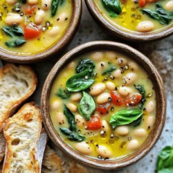 - 2 cups dried white beans (cannellini or great northern), soaked overnight - 1 medium onion, diced - 3 cloves garlic, minced - 2 medium carrots, diced - 2 stalks celery, diced - 1 can (14 oz) diced tomatoes, undrained - 4 cups vegetable broth - 1 teaspoon dried oregano - 1 teaspoon dried thyme - 2 cups fresh spinach, chopped - 1 cup coconut milk (or heavy cream for a non-vegan version) - Salt and pepper to taste - 2 tablespoons olive oil - Fresh basil leaves, for garnish When I make Creamy Tuscan White Bean Soup, I always start with the dried white beans. They give the soup a rich texture. Soak them overnight to help them cook better. I love using cannellini or great northern beans. Next, I gather fresh vegetables. Dicing an onion, mincing garlic, and chopping carrots and celery adds great flavor. The mix of these veggies makes the soup so hearty and tasty. Diced tomatoes bring a nice acidity to balance the creaminess. I like to use canned tomatoes because they are easy and full of flavor. Vegetable broth is key for a deep, savory base. Seasonings like oregano and thyme add warmth and depth. I add salt and pepper to taste, making sure the soup is well-seasoned. Finally, I stir in chopped spinach and coconut milk. The spinach gives color and nutrition, while the coconut milk adds creaminess. It’s a perfect finish to this dish. - Fresh basil for garnish - Olive oil for cooking and drizzling - Heavy cream as a non-vegan alternative To make the soup even better, I often add fresh basil as a garnish. It adds a bright, fresh flavor. A drizzle of olive oil on top gives a nice finish and richness. If you prefer a non-vegan option, switch the coconut milk for heavy cream. It makes the soup extra creamy! 1. Start by soaking 2 cups of dried white beans overnight. This softens them and cuts cooking time. 2. The next day, rinse the beans well in fresh water. Drain them thoroughly. 3. Dice one medium onion into small pieces. This adds a sweet base to the soup. 4. Mince three cloves of garlic finely. Garlic gives the soup its aromatic kick. 5. Dice two medium carrots and two stalks of celery. These add color and texture. 1. In a large slow cooker, heat 2 tablespoons of olive oil on medium. 2. Add the diced onion, minced garlic, carrots, and celery. Sauté these for about 5 minutes until the onion turns translucent. 3. Now stir in one can of diced tomatoes (with juice) and the soaked beans. Pour in 4 cups of vegetable broth. 4. Add 1 teaspoon of dried oregano and 1 teaspoon of dried thyme. Season with salt and pepper to taste. 5. Cover the slow cooker. Cook on low for 6-8 hours or high for 3-4 hours until the beans are tender. 6. Once done, stir in 2 cups of chopped fresh spinach and 1 cup of coconut milk. This makes the soup creamy and rich. 7. Let it cook for an additional 20-30 minutes on low to blend the flavors. 1. Serve the soup in rustic bowls. Top it with fresh basil leaves for a pop of color. 2. Drizzle with a bit of olive oil for extra flavor. 3. Pair the soup with freshly baked rustic bread. This makes it a perfect meal for any day. To make your soup shine, start with the right seasonings. Adjust salt and pepper to fit your taste. If it needs more depth, add more dried oregano or thyme. These herbs pair well with the beans. You can also add a splash of lemon juice for brightness. Want more veggies? Add chopped zucchini or bell peppers. They add color and nutrients. For protein, try adding cooked sausage or shredded chicken. This will make your soup heartier and more filling. For best results, use the low setting. Cooking on low for 6-8 hours lets flavors blend beautifully. If you're short on time, high heat for 3-4 hours works too. Just keep an eye on it. To avoid overcooked beans, soak them overnight. Drain and rinse well before adding to the cooker. This helps them cook evenly. If you use canned beans, add them in the last 30 minutes. This keeps them from getting mushy. If your soup turns out too thick, add more vegetable broth or water. Stir well to mix it in. For a thinner soup, just add a little at a time until you reach your desired consistency. If the seasoning seems off, taste it first. Add more salt or herbs if needed. A little splash of vinegar can balance flavors too. Don't be afraid to experiment until it tastes just right. {{image_2}} You can easily make this soup vegan. Instead of heavy cream, use coconut milk. This gives the soup a rich, creamy texture while keeping it plant-based. Coconut milk adds a subtle sweetness that works well with the savory flavors of the soup. If you prefer a non-vegan option, switch to heavy cream. This will make the soup extra luscious. Heavy cream adds a silky feel to each spoonful, enhancing the overall taste and richness of the dish. Want to boost the protein in your soup? You can add meats like sausage or chicken. Simply cook the sausage or chicken before adding it to the slow cooker. This will give the soup a hearty touch. For a plant-based alternative, try tofu or quinoa. Tofu absorbs flavors well and adds a nice texture. Cooked quinoa is also a great option. It adds protein and makes the soup more filling without changing the flavor. To kick up the flavor, try using an Italian herb blend. This will deepen the taste and make it more aromatic. You can also add spices like cayenne or smoked paprika for some heat. These spices will bring a nice warmth to the soup. If you like a bit of zest, consider adding lemon juice. It brightens the dish and enhances all the flavors. Feel free to experiment with different herbs and spices to create your perfect version! Store your creamy Tuscan white bean soup in the right containers. Use airtight glass or plastic containers for best results. They keep the soup fresh and tasty. - Refrigeration: Store in the fridge for up to 4 days. - Freezing: For longer storage, freeze the soup for up to 3 months. Reheat your soup to enjoy its full flavor and texture. You can use a microwave or stovetop. - Microwave: Place in a microwave-safe bowl. Heat for 1-2 minutes, stirring halfway through. - Stovetop: Heat in a pot on low. Stir often until hot. Making the soup ahead can save you time. Prepare components in advance for easy cooking. - Beans: Soak your beans a day ahead and store in the fridge. - Vegetables: Chop onion, garlic, carrots, and celery. Store them in an airtight bag. - Assembly: Keep ingredients separate until you're ready to cook. This keeps everything fresh and flavorful. Yes, you can use canned beans. They save time. Canned beans are already cooked. This means you skip the soaking step. However, they may be less firm and creamy. Dried beans need soaking and longer cooking. They offer a fresher taste and better texture. Here are some pros and cons: Pros of canned beans: - Quick and easy to use - No soaking required - Already tender and ready Cons of canned beans: - May have added salt or preservatives - Texture can be softer than dried beans - Less control over cooking time If your soup is too thin, there are easy ways to thicken it. One method is using a blender. Blend a cup of soup, then return it to the pot. This adds creaminess without changing the taste. Another option is to add more beans. Mash some beans with a fork before stirring them in. This also helps improve the texture. This soup pairs well with many sides. A rustic bread is perfect for dipping. Try a crusty baguette or sourdough. You can also serve a fresh salad. A simple green salad with a light dressing works well. For something heartier, consider adding a side of roasted vegetables. These options complement the soup's creamy and savory flavors perfectly. In this article, we explored a hearty bean soup made from simple ingredients. We covered the main items you need, like beans, fresh veggies, and spices. Then, I walked you through step-by-step cooking instructions and shared helpful tips. You can add your twist with optional ingredients or variations. Remember, making soup can be fun and easy. Don't hesitate to personalize it. Enjoy your cooking and let the flavors shine!