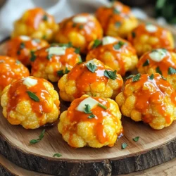 To make Air Fryer Buffalo Cauliflower Bites, you will need: - 1 medium head of cauliflower, cut into bite-sized florets - 1 cup all-purpose flour (or gluten-free flour) - 1 teaspoon garlic powder - 1 teaspoon onion powder - 1 teaspoon smoked paprika - 1/2 teaspoon salt - 1/4 teaspoon black pepper - 1 cup water (or plant-based milk for creaminess) - 1 cup buffalo sauce (adjust for spice preference) - 2 tablespoons melted vegan butter (optional, for richness) - Fresh parsley, chopped (for garnish) These ingredients come together to create a tasty and crispy snack. The cauliflower gives a nice texture, while the buffalo sauce adds that famous kick. You can easily swap out some ingredients to fit your needs: - Use gluten-free flour if you need a gluten-free option. - For a vegan version, ensure the buffalo sauce contains no animal products. - You can replace water with plant-based milk for a creamier batter. These alternatives keep the recipe flexible and accessible for many diets. To make your dish even more appealing, consider these garnishes: - Fresh parsley, chopped, adds color and freshness. - You can serve with a side of ranch or blue cheese dressing for dipping. - Add celery or carrot sticks on the side for crunch. These garnishes enhance the flavor and presentation of your Air Fryer Buffalo Cauliflower Bites. Start by rinsing the cauliflower head under cool water. Cut it into bite-sized florets. Make sure they are even in size for even cooking. Pat the florets dry with a kitchen towel. Removing moisture helps them get crispier in the air fryer. In a large mixing bowl, gather your ingredients. Add 1 cup of all-purpose flour, 1 teaspoon of garlic powder, and 1 teaspoon of onion powder. Next, include 1 teaspoon of smoked paprika, 1/2 teaspoon of salt, and 1/4 teaspoon of black pepper. Slowly pour in 1 cup of water or plant-based milk. Whisk everything together until you get a smooth batter. This will coat the florets nicely. Preheat your air fryer to 400°F (200°C) for about 5 minutes. Dip each floret into the batter. Make sure each piece is fully coated. Let any extra batter drip off before placing them in the air fryer basket. Arrange the florets in a single layer. You may need to do this in batches. Cook them for 12 to 15 minutes. Shake the basket halfway through for even crispiness. If you want an extra crispy finish, return them to the air fryer for another 2-3 minutes. To make your buffalo cauliflower bites extra crispy, start with dry florets. After washing, pat them dry with a towel. The drier they are, the crispier they'll get. When mixing your batter, keep it thick but smooth. If it’s too thin, your bites won’t crisp up well. After tossing them in sauce, you can air fry them again for a few minutes. This will make them even crunchier. Do you like it hot? You can adjust the spice in your buffalo sauce. If you prefer mild flavors, mix in some plant-based milk with the sauce. This cuts the heat but keeps the flavor. For extra heat, add cayenne pepper or more buffalo sauce. Test the sauce before tossing the bites in it. This way, you can find your perfect level of spice. One common mistake is overcrowding the air fryer. If you pile too many florets in, they won’t cook evenly. Always place them in a single layer for the best results. Another mistake is not shaking the basket halfway through cooking. This helps them cook evenly and become crispy all over. Lastly, don’t skip the final air fry step. It’s key for that extra crunch you want. {{image_2}} If you need a gluten-free option, you can use gluten-free flour. It works just as well. Look for a blend made for baking. The taste will stay great, and the texture will be crispy. Want more heat? Add cayenne pepper to the batter for a kick. You can also mix in some chopped jalapeños for extra spice. These add-ins make each bite even more exciting. Feel free to adjust the buffalo sauce too. Use a hotter brand if you like it fiery! When making this dish, you can choose vegan butter for a dairy-free option. It adds a rich taste without animal products. If you prefer regular butter, that works too. Both will give you a tasty finish. Just remember, the vegan option makes it suitable for everyone. After enjoying your buffalo cauliflower bites, let them cool down. Place the bites in an airtight container. You can store them in the fridge for up to four days. Make sure the container is sealed tight to keep them fresh. When you're ready to eat the leftovers, use your air fryer for reheating. This keeps the bites crispy. Preheat the air fryer to 350°F (175°C). Heat the bites for about 5-7 minutes. You can also use an oven. Place them on a baking sheet and heat at 350°F (175°C) for 10-15 minutes. You can freeze these bites if you have extras. First, let them cool completely. Then, spread them in a single layer on a baking sheet. Freeze them for about an hour. Once frozen, transfer them to a freezer bag. They can last up to three months. To thaw, place them in the fridge overnight. Reheat them in the air fryer as mentioned above. Enjoy your crispy bites even after freezing! Yes, you can use frozen cauliflower. Just thaw it first. Drain any extra water. This helps keep the bites crispy. When using frozen cauliflower, cook them a little longer. Check for crispiness before serving. To make it spicier, add more buffalo sauce. You can also mix in hot sauce or cayenne pepper. Adjust the amount to match your taste. Another option is to sprinkle chili powder in the batter. This will give it a kick without changing the texture. These bites pair well with many sides. You can serve them with celery sticks and carrot sticks. A creamy dip, like ranch or blue cheese, works great too. For a fun twist, add a side of quinoa salad or a fresh garden salad. We explored how to make tasty Air Fryer Buffalo Cauliflower Bites. Understanding the ingredients, step-by-step instructions, and tips helps you create the best bites. Remember, you can adjust the spice and try different diets, like gluten-free or vegan. Storing and reheating your bites is easy, ensuring you enjoy them later. I hope you feel ready to make these delicious snacks at home. Enjoy your cooking and share them with friends!