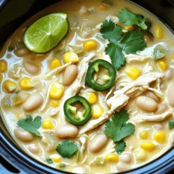 To make Slow Cooker Creamy White Chicken Chili, you need simple yet flavorful ingredients. Here’s what you'll need: - 1 lb boneless, skinless chicken breasts - 1 can (15 oz) white beans, drained and rinsed - 1 cup corn kernels (fresh or frozen) - 1 medium onion, diced - 2 cloves garlic, minced - 1-2 jalapeños, diced (seeds removed for less heat) - 4 cups chicken broth - 1 teaspoon cumin - 1 teaspoon oregano - Salt and pepper to taste - 1 cup cream cheese, softened - 1 cup shredded Monterey Jack cheese - Fresh cilantro, for garnish - Lime wedges, for serving Gathering these ingredients sets the stage for a cozy meal. The chicken provides protein, while beans add fiber. Corn brings a touch of sweetness, and spices like cumin and oregano give depth. Cream cheese and Monterey Jack cheese add richness and creaminess to the chili. Don't forget the lime and cilantro for a fresh finish! - Layering and Combining Ingredients Start by placing the chicken breasts at the bottom of your slow cooker. This helps keep them moist. Next, add the white beans, corn, diced onion, minced garlic, and diced jalapeños. Make sure to remove the seeds if you want less heat. Pour in the chicken broth. Finally, sprinkle cumin, oregano, salt, and pepper to season well. - Cooking Times and Settings Cover the slow cooker and set it to cook on low for 6-7 hours. If you're short on time, you can cook it on high for 3-4 hours. The chicken should be fully cooked and tender when done. Always check that the chicken reaches an internal temperature of 165°F. - Shredding the Chicken Once the cooking time is up, carefully remove the chicken breasts. Use two forks to shred them into bite-sized pieces. Return the shredded chicken back to the slow cooker. This will help the chicken soak up all the great flavors. - Incorporating Cream Cheese and Cheese Now it’s time to add richness. Stir in the softened cream cheese and shredded Monterey Jack cheese. Mix well until everything is melted and creamy. This step brings a smooth texture to your chili. - Adjusting Seasonings Always taste your chili before serving. You can adjust the seasonings if needed. Add more salt, pepper, or spices to suit your taste. Let it cook on low for another 15-20 minutes to heat through. This will give the flavors time to blend and deepen. - Best Practices for Slow Cooking Start by placing the chicken at the bottom of the slow cooker. This helps it cook evenly. Layer the beans, corn, onions, garlic, and jalapeños on top. Pour in the broth last. This order keeps the chicken moist and flavorful. - Ensuring Creaminess To get that creamy texture, add the softened cream cheese and Monterey Jack cheese toward the end. Stir them in well. Let it cook for an extra 15-20 minutes to blend the flavors. Adjust the heat to low for this step. - Ideal Side Dishes Pair this chili with fresh cornbread. It adds a sweet touch and soaks up the chili well. You can also serve it with tortilla chips for a crunchy contrast. - Garnishes for Added Flavor Top your chili with fresh cilantro and lime wedges. Cilantro adds brightness, while lime gives a zesty kick. You can also sprinkle some extra cheese on top if you like it extra cheesy. {{image_2}} You can switch proteins in this chili. Try turkey instead of chicken for a lighter dish. If you prefer plant-based options, tofu works well too. Just make sure to press the tofu to remove excess water. For beans, white beans are great, but you can use black beans or chickpeas. Each will bring a different taste and texture. You can easily adjust the spice level to fit your taste. If you like it mild, remove the jalapeño seeds. For a bit more heat, add the seeds back in. Want it spicy? Add more jalapeños or some cayenne pepper. You can also mix in a dash of hot sauce before serving. This way, everyone can enjoy their perfect bowl of chili! After your meal, store any leftover chili in the fridge. Use airtight containers to keep it fresh. It stays good for about 3-4 days. If you want to keep it longer, freezing is a great option. To freeze, let the chili cool down first. Then, place it in freezer-safe bags or containers. Make sure to leave some space for expansion. This chili can last in the freezer for up to 3 months. When you’re ready to enjoy your leftovers, reheating is easy. You can use the stove or microwave for this. If you use the stove, heat it in a pot over low heat. Stir it often to keep it from sticking. If you use the microwave, put it in a bowl and cover it. Heat it in short bursts, stirring in between. These methods help keep the chili creamy and tasty. If it seems thick, add a little broth or water as you heat it. Enjoy your warm chili just like fresh! Can I use frozen chicken breasts? Yes, you can use frozen chicken breasts. Just add them to the slow cooker without thawing. You may need to cook them longer, about 8 hours on low or 5 hours on high. This will ensure they cook through safely. How do I thicken the chili? To thicken the chili, you can mash some of the white beans after cooking. This adds creaminess. Another option is to let it cook uncovered for a bit longer, which will reduce the liquid. Can I make this recipe ahead of time? Absolutely! You can prepare the ingredients the night before. Simply store them in the fridge. In the morning, add them to the slow cooker and start cooking. It helps save time on busy days. Is this recipe gluten-free? Yes, this recipe is gluten-free. All the ingredients, like chicken, beans, and spices, do not have gluten. Just check the labels on your broth and cheese to ensure they are gluten-free. What can I substitute for cream cheese? If you want to replace cream cheese, try sour cream or Greek yogurt. They add a nice creaminess. You can also use cashew cream for a dairy-free option. Just blend soaked cashews with water until smooth. This blog post shared a tasty chicken chili recipe with simple steps and key tips. You learned about the main ingredients, preparation methods, and variations you can try. I hope you feel ready to make this dish your own. Remember, it’s all about flavors and personal touches. Enjoy cooking and sharing this dish with others. You’ll impress friends and family with your skills in the kitchen.