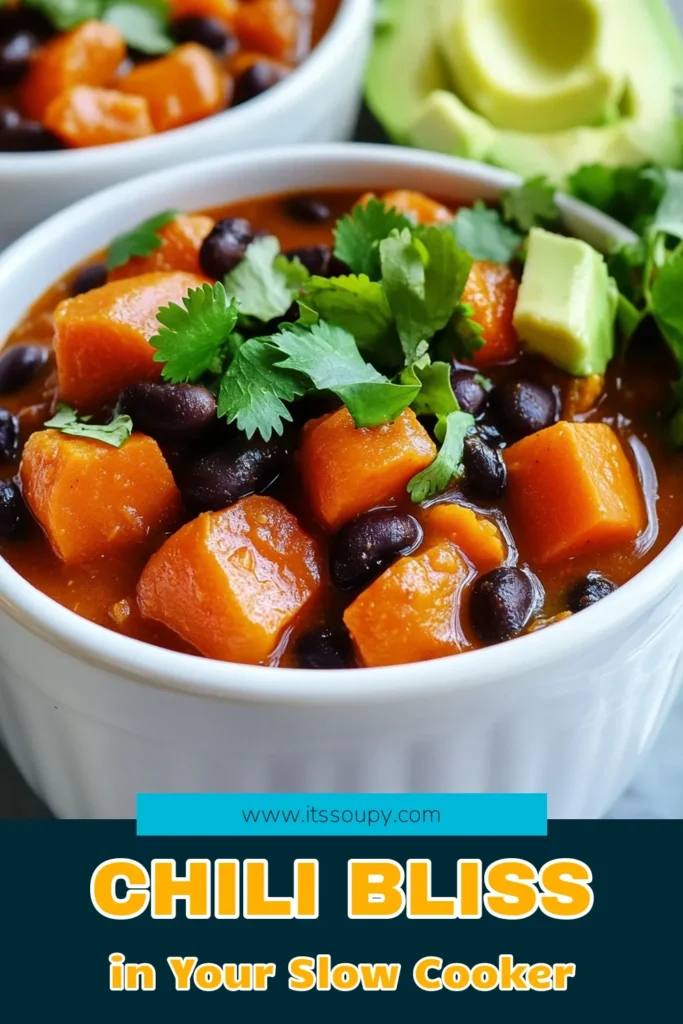 Warm up with this delicious slow cooker sweet potato black bean chili that's both hearty and healthy! Perfect for busy days, this recipe blends sweet potatoes, black beans, and vibrant spices for a mouthwatering meal. With just 15 minutes of prep, your slow cooker does the rest, creating a flavor-packed dish. Click through for the full recipe and make your next meal memorable! #SweetPotatoChili #SlowCookerRecipes #HealthyEating #ChiliRecipes