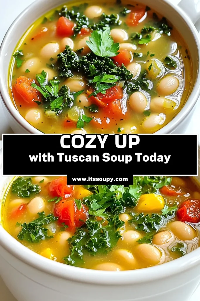 Warm up your evenings with this heartwarming Tuscan white bean soup! Packed with wholesome ingredients like cannellini beans, kale, and aromatic herbs, this recipe is not only delicious but also nutritious. Discover how easy it is to whip up a comforting bowl in just 35 minutes. Click to explore the full recipe and enjoy a taste of Tuscany at home. #TuscanSoup #CozyMeals #HealthyEating #RecipeInspiration