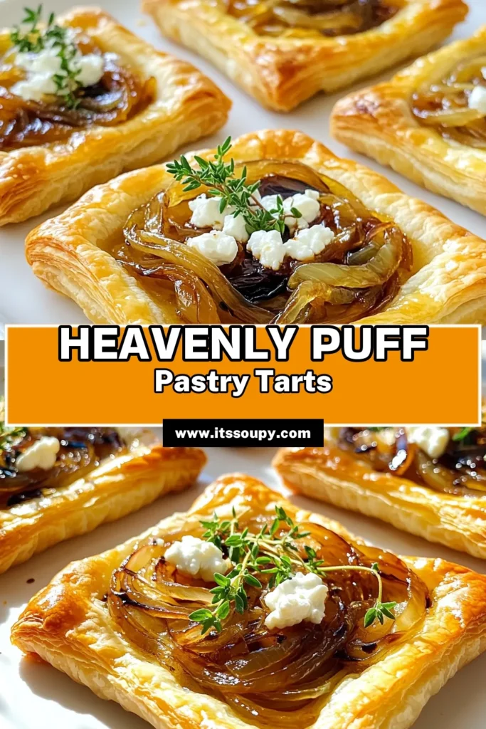 Indulge in the deliciousness of Caramelized Onion and Goat Cheese Puff Pastry Tarts! Perfect for parties or a cozy night in, these tarts combine sweet caramelized onions with creamy goat cheese in a flaky pastry. Ready in just 35 minutes, these bites are sure to impress your guests. Click through for the full recipe and elevate your appetizer game! #PuffPastry #Appetizers #GoatCheese #RecipeInspiration