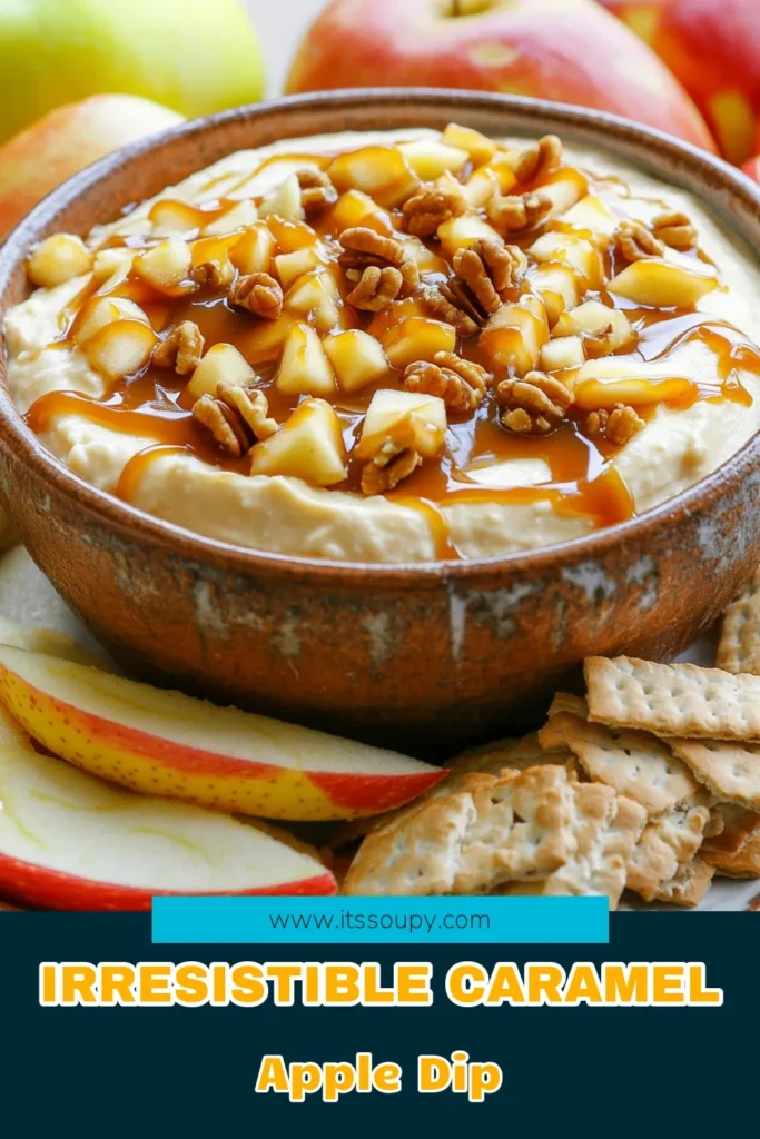 Indulge in the sweet and creamy goodness of Caramel Apple Cheesecake Dip! This quick and easy recipe combines rich cream cheese, tangy sour cream, and juicy apples, all drizzled with luscious caramel. Perfect for parties or a cozy night in, it only takes 10 minutes to prepare. Don't miss out on this delightful treat—click through to explore the full recipe and impress your friends and family! #CaramelAppleDip #CheesecakeDip #EasyRecipes #NoBakeDesserts