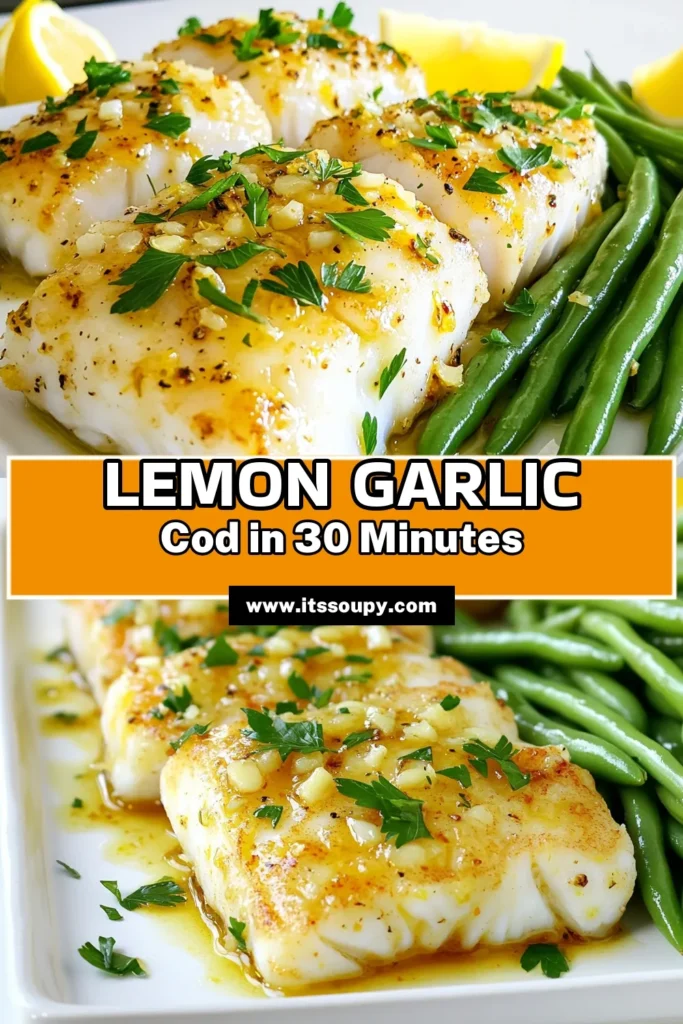 Elevate your dinner game with this delightful Zesty Lemon Garlic Cod & Vibrant Green Beans recipe! Ready in just 30 minutes, this dish combines flaky cod fillets with fresh green beans, all infused with a bright lemon garlic flavor. Perfect for a quick weeknight meal or a special occasion, be sure to serve it up with a sprinkle of fresh parsley. Click through for the full recipe and enjoy a burst of freshness tonight! #LemonGarlicCod #HealthyRecipes #QuickDinner #SeafoodLovers