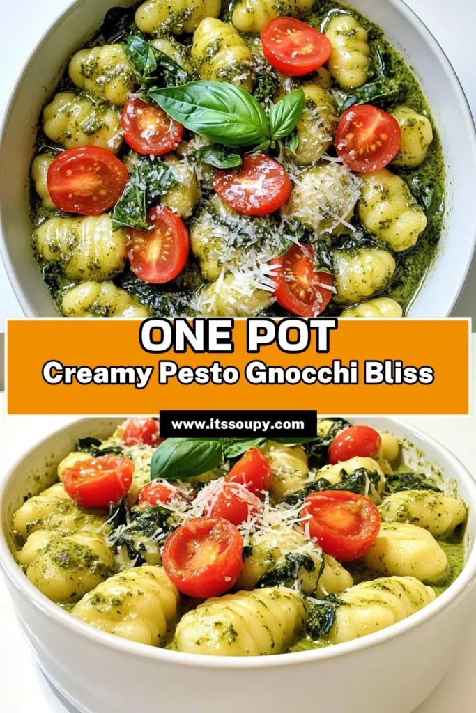 Elevate your dinner game with this One Pot Creamy Pesto Gnocchi recipe! In just 20 minutes, enjoy a rich and flavorful meal packed with the goodness of potato gnocchi, fresh spinach, and tangy basil pesto. Perfect for busy weeknights or a cozy gathering, this dish is sure to impress. Click to discover the full recipe and make mealtime magical! #GnocchiRecipe #PastaLovers #CreamyPesto #OnePotMeals