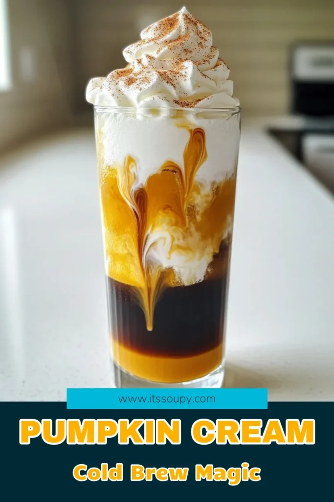 Indulge in the fall flavor of Pumpkin Cream Cold Brew with this easy recipe! Enjoy the delightful blend of cold brew coffee, pumpkin puree, and creamy goodness, topped with whipped cream and a sprinkle of cinnamon. Perfect for pumpkin lovers looking to spice up their coffee routine! Click through for the full recipe and enjoy a seasonal treat that’s quick to make. #PumpkinCreamColdBrew #FallRecipes #CoffeeLovers #PumpkinSpice