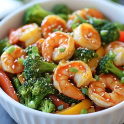 - 1 pound large shrimp, peeled and deveined - 2 cups broccoli florets - 1 bell pepper, sliced - 3 cloves garlic, minced - 1 tablespoon fresh ginger, minced - 3 tablespoons chili crisp sauce - 2 tablespoons soy sauce - 1 tablespoon olive oil - 1 tablespoon sesame oil - 1 tablespoon honey - Salt and pepper, to taste - 1 tablespoon sesame seeds - Chopped scallions The main ingredients create a vibrant and flavorful dish. The shrimp brings protein and a sweet sea flavor. Broccoli adds a nice crunch and bright green color. Bell pepper gives a pop of sweetness and color. Garlic and ginger provide warmth and depth. Next, the sauces and seasonings tie it all together. Chili crisp sauce adds heat and texture. Soy sauce brings umami and saltiness. Olive oil and sesame oil work to enhance the dish's richness. Honey balances the spice with a hint of sweetness. Adjust salt and pepper to your taste. Finally, garnishes like sesame seeds and chopped scallions add a finishing touch. They bring a nice crunch and fresh flavor. This dish is not just tasty but also pleasing to the eye. You can serve it hot over rice or quinoa for a complete meal. - Prep the shrimp by patting dry and seasoning: Start by taking your shrimp and patting them dry with paper towels. This step helps them sear better. Then, sprinkle salt and pepper on them. This simple seasoning brings out their natural flavor. - Blanch the broccoli florets: Fill a pot with water and bring it to a boil. Add the broccoli florets and blanch them for about 2-3 minutes. You want them bright green and slightly tender. Once done, drain the broccoli and set it aside. This step keeps your veggies crisp. - Cook the shrimp until pink and opaque: Heat olive oil in a large skillet over medium-high heat. Once hot, add the shrimp. Cook them for 2-3 minutes on each side. They are done when they turn pink and opaque. Remove the shrimp from the skillet and set them aside. - Sauté garlic, ginger, and bell pepper: In the same skillet, add sesame oil. Then, toss in minced garlic and ginger. Sauté these for about 30 seconds. The smell will be amazing! Next, add the sliced bell pepper and the blanched broccoli. Cook this mixture for 4-5 minutes. You want the veggies to be tender yet crisp. - Combine all ingredients in the skillet: Return the cooked shrimp to the skillet. Add chili crisp sauce, soy sauce, and honey. Stir everything well to combine. Heat it through for another 1-2 minutes. This allows all the flavors to meld together. - Taste, adjust seasoning, and garnish: Now, it’s time to taste your stir-fry! Adjust the seasoning as needed. When you’re happy with the flavor, remove it from heat. Garnish with sesame seeds and chopped scallions. Enjoy your dish hot! - Shrimp cook fast. Aim for 2-3 minutes per side. They should turn pink and opaque. - For bright broccoli, blanch it in boiling water for just 2-3 minutes. This keeps it tender and vibrant. - If you want more spice, add more chili crisp sauce. Start with a teaspoon at a time. - Balance flavors by adding a bit of honey. It pairs well with the heat from the chili crisp. - This stir-fry tastes great over rice or quinoa. Both add a nice texture. - For a pretty plate, garnish with sesame seeds and chopped scallions. A lime wedge adds freshness, too. {{image_2}} You can change the shrimp to suit your taste. Chicken works well in this dish. Cut it into small pieces and cook it in the same way as shrimp. Tofu is another great choice. Use firm tofu and cut it into cubes. Cook until golden and crispy. If you want beef, go for thin strips or slices. Cook it until brown and tender. Feel free to mix in other veggies. Carrots add crunch and color. Snap peas bring a sweet touch. You can even use spinach for a nice green twist. Try seasonal vegetables too. In summer, zucchini or bell peppers are perfect. In winter, add carrots or bok choy for a hearty meal. Want to switch up the flavors? Make your own chili crisp sauce. Mix oil, garlic, chili flakes, and a bit of soy sauce. This gives you control over the heat. You can also try different sauces. Hoisin sauce adds sweetness, while oyster sauce gives depth. Teriyaki sauce can make it sweeter and stickier. To keep leftover chili crisp shrimp stir-fry fresh, store it in an airtight container. This helps lock in flavor and moisture. Make sure it cools down before sealing. You can keep it in the fridge for up to three days. This dish tastes great reheated, but try to eat it within this time for the best quality. You can freeze chili crisp shrimp stir-fry if you want to save some for later. Use a freezer-safe container or bag. Remove as much air as possible to prevent freezer burn. It will stay fresh for up to three months. When you’re ready to eat, thaw it in the fridge overnight for best results. To reheat, use a skillet over medium heat. Add a splash of water or broth to keep it moist. Stir frequently to avoid burning. If you prefer the microwave, use a microwave-safe dish and cover it to trap steam. This keeps the stir-fry from getting soggy. Heat in short bursts, stirring in between, until warm throughout. Enjoy your meal! What can I substitute for chili crisp sauce? You can use sriracha or hot sauce. For a milder flavor, try garlic oil or sesame oil with crushed red pepper. How can I make this dish less spicy? To tone down the heat, reduce the chili crisp sauce. You can also add more honey or a splash of coconut milk. Can I prepare this stir-fry in advance? Yes, you can prep the shrimp and vegetables ahead of time. Store them in the fridge for up to two days. Is chili crisp shrimp stir-fry healthy? Yes, this dish is healthy. It has lean protein from shrimp and plenty of nutrients from broccoli and peppers. How many calories are in one serving? One serving of this stir-fry has about 350 calories. This can vary based on portion size and added ingredients. How do I know when shrimp are cooked? Cooked shrimp turn pink and opaque. They should curl slightly. Avoid overcooking to keep them tender. What are the benefits of using fresh ingredients? Fresh ingredients enhance flavor and nutrition. They provide better texture and color for your stir-fry, making it more appetizing. This chili crisp shrimp stir-fry offers fresh shrimp, vibrant veggies, and bold flavors. You learned how to prepare and cook each ingredient step by step. Remember to adjust seasonings to your taste, and feel free to customize with your favorite proteins or veggies. Proper storage will keep your leftovers safe and tasty. Enjoy making this dish, and share it with others! You’ll impress everyone with your delicious creation.