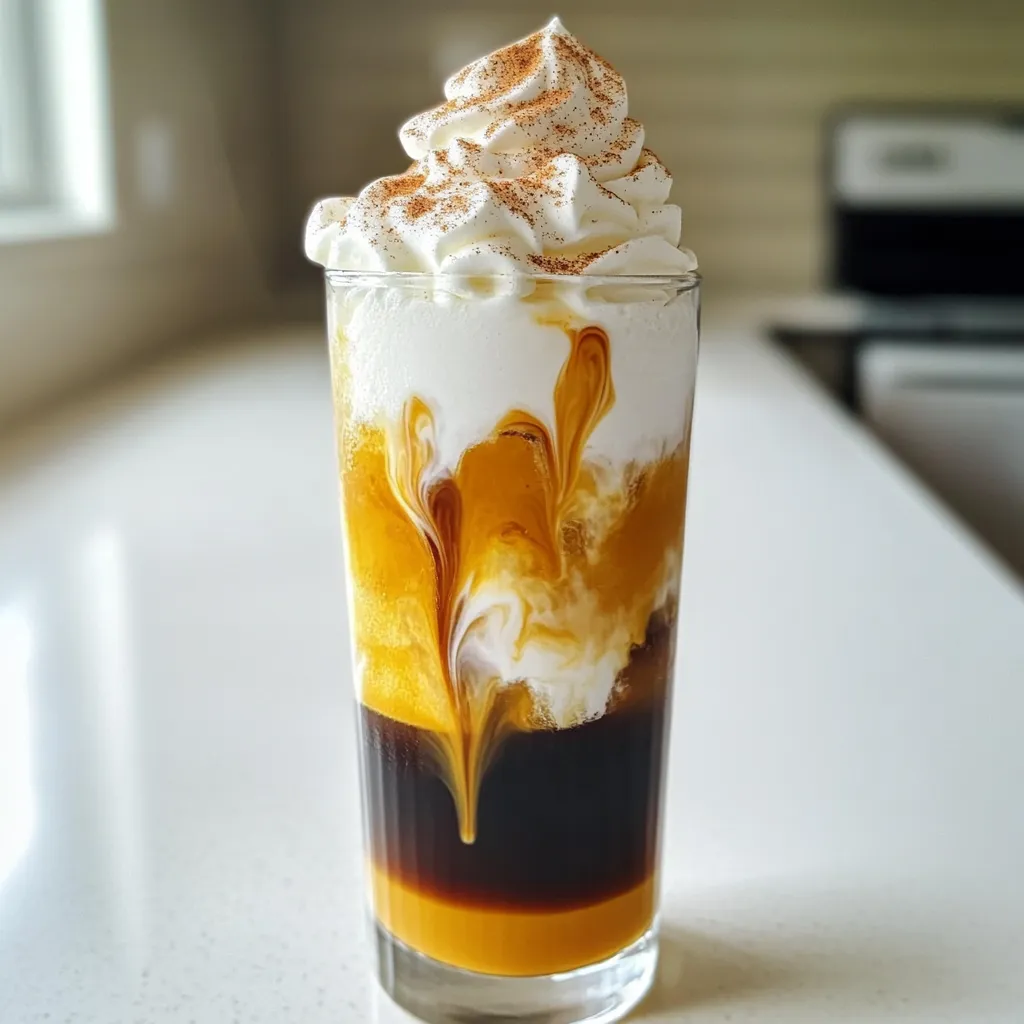 To make a delicious Pumpkin Cream Cold Brew, gather the following ingredients: - 1 cup cold brew coffee - 1/2 cup milk (dairy or non-dairy) - 1/4 cup pumpkin puree - 2 tablespoons pumpkin spice syrup (store-bought or homemade) - 1/2 teaspoon vanilla extract - Whipped cream for topping - Ground cinnamon for garnish - Ice cubes These ingredients come together to create a rich and creamy drink. The cold brew coffee gives you a smooth base. You can choose your milk based on your taste. Pumpkin puree adds a nice fall flavor. The pumpkin spice syrup brings warmth and sweetness. Vanilla extract enhances the taste, while whipped cream and cinnamon make it special. When you use fresh ingredients, the drink tastes even better. Make sure to get good quality coffee and spices for the best results. Enjoy making this tasty treat! To make the pumpkin cream, grab a medium bowl. Combine 1/4 cup of pumpkin puree, 1/2 cup of milk, 2 tablespoons of pumpkin spice syrup, and 1/2 teaspoon of vanilla extract. Whisk or use a hand mixer to blend everything together. You want it smooth and a bit frothy. This mixture adds a rich flavor to your drink. Next, take a tall glass and fill it with ice cubes. Pour in 1 cup of cold brew coffee, filling the glass about three-quarters full. Cold brew coffee gives your drink a smooth taste. It pairs well with the sweet pumpkin cream. Now it’s time to mix the two layers. Gently pour the pumpkin cream mixture over the cold brew. Watch as it swirls together. It looks beautiful and tastes even better! Top off your drink with a generous dollop of whipped cream. For a final touch, sprinkle some ground cinnamon on top. This adds flavor and makes your drink look fancy. Stir gently before sipping. This helps mix the layers for a perfect taste. Enjoy your delicious Pumpkin Cream Cold Brew! To make your pumpkin cream smooth, use a whisk or hand mixer. Mix the pumpkin puree, milk, pumpkin spice syrup, and vanilla extract well. Blend until you see small bubbles forming. This means air is mixing in, which adds a light texture. If you want it thicker, try using less milk or adding more puree. The key is to find a balance that suits your taste. You can easily change ingredients to fit your needs. For a dairy-free option, use almond, oat, or coconut milk instead of regular milk. For a low-sugar drink, choose sugar-free pumpkin spice syrup. If you need a nut-free option, pick soy or oat milk. Each swap can still keep the drink delicious and enjoyable for you. The flavor of your pumpkin cream cold brew starts with good ingredients. Choose high-quality cold brew coffee for a rich taste. Look for organic pumpkin puree with no added sugar or preservatives. If you can, make your own pumpkin spice syrup. This way, you control the sweetness and spices. Fresh ground cinnamon on top adds warmth and aroma. Always check labels to ensure the best flavors in your drink. {{image_2}} To make an Iced Pumpkin Cream Cold Brew, follow the same steps as the original recipe. The cold brew coffee and pumpkin cream blend perfectly over ice. You get a cool drink that wakes you up and tastes great. If you want more chill, add extra ice cubes. This drink is great for warm fall days. For a Hot Pumpkin Cream Coffee Version, switch the cold brew with hot brewed coffee. This change gives you a warm, cozy drink. Make the pumpkin cream as before and pour it over hot coffee. The heat enhances the pumpkin spice flavors. This is perfect for chilly mornings or evenings. You can add your favorite seasonal flavors to this drink. Try adding a splash of caramel or a hint of nutmeg. A sprinkle of cocoa powder also works well. For a sweeter taste, increase the pumpkin spice syrup. These twists keep your drink fresh and fun every time you make it. Get creative and make this drink yours! If you have pumpkin cream left, store it in an airtight container. Keep it in the fridge for up to three days. This way, you can enjoy it later without losing flavor. Just give it a quick stir before using it again. You can make the pumpkin cream a day ahead. This saves time when you want your drink. Just follow the recipe and refrigerate the mixture. When you are ready, pour it over cold brew coffee and enjoy. - Cold brew coffee: Best consumed within one week after brewing. - Milk: Check the expiration date. Most milk lasts about a week after opening. - Pumpkin puree: If opened, use within three to five days. Unopened, it can last for months. - Pumpkin spice syrup: Store it in the fridge for about a month. Knowing how to store and make ahead helps you enjoy this fall drink any time you like! Pumpkin Cream Cold Brew is a delicious iced coffee drink. It combines cold brew coffee with a creamy pumpkin mixture. The drink has pumpkin puree, milk, and pumpkin spice syrup. It’s topped with whipped cream and cinnamon. This drink is perfect for fall, bringing warmth and flavor. Yes, you can use many types of milk. Dairy milk, almond milk, and oat milk all work well. Each milk adds a unique taste and texture. Choose what you like best or what you have at home. Pumpkin Cream Cold Brew can be vegan-friendly. Simply use non-dairy milk and vegan whipped cream. Many brands offer great dairy-free options. Always check labels to be sure. To make homemade pumpkin spice syrup, mix water, sugar, and pumpkin puree in a pot. Add pumpkin pie spice and heat until it thickens. Stir well and let it cool. This syrup adds a lovely flavor to your drink. Pumpkin Cream Cold Brew has several nutritional benefits. Pumpkin is high in vitamins A and C. It also contains fiber, which is good for digestion. Using non-dairy milk can add calcium and vitamin D too. Enjoy this drink as a tasty treat! You now have all you need to create a delicious Pumpkin Cream Cold Brew. We covered the key ingredients, step-by-step instructions, and useful tips. You learned how to achieve the right consistency and explore fun variations. Don’t forget to find quality ingredients for the best flavor. This drink is perfect for the fall season yet can be enjoyed year-round. Dive into making your Pumpkin Cream Cold Brew at home and impress your friends with unique twists! Enjoy your brewing adventure!