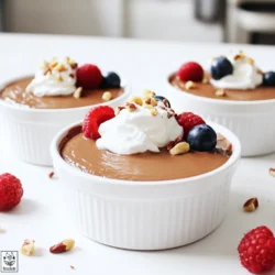 - 1 cup cottage cheese (preferably low-fat) - 1/4 cup unsweetened cocoa powder - 1/4 cup honey or maple syrup (adjust based on sweetness preference) The main star of this mousse is cottage cheese. It gives a creamy texture and packs a protein punch. The unsweetened cocoa powder adds rich chocolate flavor without extra sugar. For sweetness, you can choose honey or maple syrup. Adjust the amount to suit your taste. - 1/4 cup dark chocolate chips (dairy-free if desired) - Optional toppings: whipped cream, berries, or nuts for garnish Dark chocolate chips elevate the dessert. They melt into the mousse, adding depth. You can also add toppings for extra fun. Whipped cream makes it light and fluffy. Fresh berries add brightness, while nuts provide crunch. Feel free to mix and match! To start, gather your ingredients. In a blender, mix 1 cup of cottage cheese with 1/4 cup of unsweetened cocoa powder. Add 1/4 cup of honey or maple syrup, 1 teaspoon of vanilla extract, and a pinch of salt. Blend this mixture until it is smooth and creamy. This should take about 1-2 minutes. Be sure to scrape the sides of the blender to get all the ingredients mixed well. Next, we will melt the chocolate. Take 1/4 cup of dark chocolate chips and place them in a microwave-safe bowl. Heat them in 30-second intervals. Stir well between each interval until the chocolate is smooth and melted. Let it cool for a bit. Once ready, add the melted chocolate to your cottage cheese mixture. Blend it again until everything is fully combined. You want a rich, dark color. Now it's time to adjust the sweetness. Taste the mousse and add more honey or maple syrup if you want it sweeter. Blend briefly again to mix in any adjustments. After this, transfer the mousse into serving dishes or ramekins. Place them in the fridge for at least 30 minutes. This will help the mousse set nicely. Before serving, feel free to garnish with whipped cream, fresh berries, or chopped nuts for added flavor and texture. Enjoy your delicious treat! To get the smoothest mousse, blend well. Use a blender or food processor. Start by mixing the cottage cheese and cocoa powder. Add honey or maple syrup, vanilla extract, and salt. Blend for 1-2 minutes. If it feels chunky, keep blending. You should scrape down the sides of the blender. This step helps mix all the ingredients evenly. If you skip this, some bits may stay unmixed. You can change the flavor by using different sweeteners. Honey adds a floral note, while maple syrup gives a woodsy taste. Adjust the amount to fit your liking. Adding spices can also boost flavor. A pinch of cinnamon or a dash of espresso powder can elevate the mousse. These additions bring a new depth and excitement to each bite. Garnishing makes the mousse even better. Whipped cream adds creaminess, while fresh berries offer a burst of flavor. Chopped nuts add crunch, too. Choose your favorite toppings for a personal touch. Think about pairing the mousse with other dishes. It goes well with a fruit salad or a light cookie. This will create a balanced dessert experience. Enjoy exploring different combinations! {{image_2}} Dairy-free substitutes If you want a dairy-free mousse, use silken tofu instead of cottage cheese. Silken tofu blends well and offers a creamy texture. You can also use almond or coconut yogurt. These options keep the mousse rich while being vegan-friendly. Low-sugar alternatives To cut down on sugar, swap honey or maple syrup for a sugar substitute. Stevia or erythritol works well. You can also use ripe bananas for natural sweetness. This keeps your mousse tasty without adding too much sugar. Adding mint or coffee For a fresh twist, add a few drops of mint extract. It gives a refreshing taste to the mousse. If you love coffee, mix in a teaspoon of instant coffee or espresso powder. This makes the chocolate flavor pop. Experimenting with flavored extracts You can try different flavored extracts to change up the mousse. Almond, orange, or coconut extract can create fun new tastes. Just add a few drops to the base before blending. This little change can make a big difference! The mousse lasts up to three days in the fridge. Store it in an airtight container to keep it fresh. If you add toppings, keep them separate until serving. This way, your mousse stays creamy and delicious. You can freeze the mousse if you want to keep it longer. Place it in a freezer-safe container. Make sure to cover it well to avoid freezer burn. When you're ready to eat it, thaw it in the fridge overnight. Stir it well before serving to regain its smooth texture. Yes, you can use regular yogurt instead of cottage cheese. Yogurt will change the texture slightly. It may make the mousse a bit more tangy. Greek yogurt is a good choice. It has a thick texture and adds protein too. To make this mousse vegan, swap cottage cheese for silken tofu. Blend it until smooth. Use maple syrup for sweetness. Choose dairy-free chocolate chips for a rich flavor. This keeps the mousse creamy without any dairy. Cottage cheese is a great source of protein. One cup has about 25 grams of protein. This helps build muscles and keeps you full. It also has calcium, which is good for bones. Eating protein-rich foods can aid weight loss too. This blog post outlined how to make a delicious chocolate mousse with cottage cheese. We discussed the main ingredients, step-by-step instructions, and helpful tips. You can add dark chocolate or toppings like berries. Remember, you can adjust sweetness and try different flavors too. In the end, this mousse is versatile and easy to make. Whether you want a rich dessert or a lighter treat, this recipe fits well. Enjoy your sweet creation and share it with friends or family for extra fun!