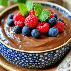 - 1 cup low-fat cottage cheese - 1/3 cup unsweetened cocoa powder - 1/4 cup honey or maple syrup (adjust for sweetness) - 1 teaspoon vanilla extract - 1/2 teaspoon instant coffee granules (optional, enhances chocolate flavor) - A pinch of salt - 1/4 cup dark chocolate chips, melted (for a richer flavor) When making this mousse, the main ingredients are key to its creamy texture and rich flavor. Low-fat cottage cheese gives us that protein punch while keeping it light. The unsweetened cocoa powder adds deep chocolate taste without extra sugar. Honey or maple syrup sweetens the mix, so feel free to adjust the amount based on your taste. Vanilla extract brings warmth to the mousse. If you love coffee, adding instant coffee granules makes the chocolate flavor pop. Finally, melting dark chocolate chips and mixing them in adds a luxurious touch. - Fresh berries - Mint leaves Garnishing makes this dessert even more fun! Fresh berries add color and a burst of freshness. You can choose strawberries, raspberries, or blueberries. Mint leaves give a bright finish and a nice aroma. When you serve this mousse, the garnishes make it look even more special. 1. Start by draining excess liquid from the cottage cheese. Use a fine-mesh strainer or cheesecloth. This step gives your mousse a smoother texture. 2. Next, combine the cottage cheese, unsweetened cocoa powder, honey or maple syrup, vanilla extract, and salt in a blender. If you want a richer chocolate taste, add instant coffee granules. 1. Blend all the ingredients on high until you achieve a smooth and creamy texture. Scrape down the sides as needed to mix well. 2. Melt the dark chocolate chips in a microwave-safe bowl. Heat them in 20-second intervals, stirring after each time. Stop when they’re fully melted and smooth. Let it cool for a short time before adding it to the mixture. 1. Add the melted chocolate to the creamy mixture in the blender. Pulse again until everything is well blended. 2. Taste your mousse and adjust the sweetness. Add more honey or syrup if you like it sweeter. 3. Once your mousse is creamy, transfer it into bowls or individual serving dishes. 4. Chill the mousse in the fridge for at least 1 hour. This helps it firm up and gives you a great texture. 5. Before serving, add fresh berries and mint leaves on top for a colorful and fresh finish. To get the best texture, draining your cottage cheese is key. It keeps your mousse smooth and creamy. Use a fine-mesh strainer or cheesecloth for this. Let it sit for about 15 minutes. This step removes extra liquid. It helps create a light and airy mousse. When blending, use a powerful blender or food processor. Start on low to mix then switch to high. Blend until the mixture is completely smooth. Stop to scrape down the sides as needed. This ensures every bit is creamy. Sweetness can change the flavor of your mousse. Start with 1/4 cup of honey or maple syrup. Taste the mix and adjust as needed. If you want it sweeter, add more syrup little by little. Using honey gives a deep, rich flavor. Maple syrup adds a slight woodsy taste. Both options are yummy, but choose what you like best. Garnishing makes your mousse look great and adds flavor. Top it with fresh berries like raspberries or strawberries. Mint leaves also add a nice touch. For added fun, pair this mousse with other healthy desserts. Try serving it alongside Greek yogurt or a fruit salad. These pair well and create a balanced treat. {{image_2}} Cottage cheese is a great source of protein. Just one cup has about 28 grams of protein. This helps build and repair muscles. It also keeps you feeling full longer. This cheese is low in fat too. A cup has only about 2 grams of fat. Compared to other cheeses, it is a smart choice for your diet. It has fewer calories as well, with about 206 calories per cup. This makes it perfect for a healthy dessert. When we think of chocolate mousse, we often picture a rich, creamy treat. However, traditional mousse can be high in calories and fat. A typical serving can have around 300 calories or more. In contrast, our high protein cottage cheese chocolate mousse has fewer calories. Each serving has about 150 calories. This mousse gives you the same sweet joy with less guilt. You can enjoy dessert and stay on track with your health goals. Plus, it is easy to make and tastes delicious! You can make this mousse even more fun by adding different extracts. Try almond or mint for a twist. These flavors mix well with chocolate. You can also use flavored protein powder. This adds a new taste and boosts protein. Chocolate, vanilla, or even banana protein powder can change your mousse game. If you want a dairy-free option, use silken tofu instead of cottage cheese. Blend it until smooth. You can also use coconut cream for a rich texture. If you have dietary restrictions, consider using agave syrup instead of honey. Both options keep the sweetness while being friendly to different diets. Make your mousse look fancy by serving it as parfaits. Layer the mousse with fresh berries. Another fun idea is to use it as a frosting. Spread it between cake layers or on cupcakes. This mousse works great as a filling for desserts, adding creaminess to every bite. Yes, you can use full-fat cottage cheese. It will give a creamier texture. The taste will be richer, but be aware it adds more calories. If you prefer a lighter option, stick to low-fat cottage cheese. This mousse can last up to five days in the fridge. Make sure to keep it in a sealed container. This helps it stay fresh and tasty. Just remember to add your berries right before serving to keep them fresh. Yes, this recipe is perfect for meal prep. You can make it ahead of time and store it. Just divide it into portions and chill. Having a healthy dessert ready can make your week easier. Absolutely! You can swap honey or maple syrup for any sweetener you like. Stevia or agave syrup works well too. Just adjust the amount to fit your taste. Always taste as you go to get it just right. This blog post explored a delicious, healthy chocolate mousse recipe. You learned about key ingredients, including low-fat cottage cheese and dark chocolate chips. I provided simple steps for preparation and blending, plus tips for achieving the best texture. You also discovered various ways to customize and enjoy this dessert while maximizing its nutritional benefits. In summary, this mousse offers a smart choice for dessert lovers. It’s easy to make, healthy, and adaptable to your taste! Enjoy experimenting with this recipe and satisfying your sweet cravings in a nutritious way.