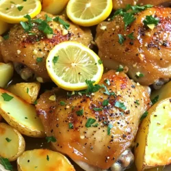 - Chicken and Potatoes - 4 bone-in, skin-on chicken thighs - 3 large Yukon Gold potatoes, cut into wedges - Marinade Components - 4 cloves garlic, minced - 1/4 cup olive oil - Juice of 2 lemons - Zest of 1 lemon - 1 tablespoon dried oregano - 1 teaspoon dried thyme - Salt and pepper to taste - Garnish Options - Fresh parsley, chopped - Lemon slices 1. Preheat your oven to 425°F (220°C). This step makes sure the oven is hot enough to cook your dish well. 2. In a large bowl, mix the olive oil, lemon juice, lemon zest, garlic, oregano, thyme, salt, and pepper. This mixture is your tasty marinade. 3. Add the chicken thighs into the marinade. Coat them well. Let them sit for at least 15 minutes. For more flavor, let them marinate for up to 2 hours. 1. While the chicken marinates, prepare the potatoes. Cut the Yukon Gold potatoes into wedges. Toss them in a bit of olive oil, salt, and pepper. 2. On a large baking sheet, place the marinated chicken thighs skin-side up. Scatter the seasoned potato wedges around the chicken. 3. Roast the dish in the preheated oven for about 35-40 minutes. The chicken should be golden brown and reach 165°F (75°C). The potatoes should be crispy and tender. 4. For a crispy skin, broil the dish for an extra 3-5 minutes. Keep an eye on it to avoid burning. This method makes a delightful meal that is easy to prepare and packed with flavor. - Selecting the best chicken thighs: Look for chicken thighs that have skin and bones. They stay juicy and tender. The skin helps keep moisture inside. If possible, buy organic or free-range for better flavor. - Potato selection tips: I recommend Yukon Gold potatoes. They are creamy and hold their shape well. Cut them into wedges for even cooking. Avoid waxy potatoes as they can turn mushy. - Importance of fresh herbs: Fresh herbs add bright flavors. Use fresh parsley as a garnish for color and taste. Oregano is key in the marinade. Fresh herbs can boost the dish's aroma and taste. - How to achieve crispy chicken skin: Start with dry chicken skin. Pat it dry with paper towels. This helps get it crispy. Roast at a high temperature, about 425°F (220°C). Broiling for a few minutes at the end adds extra crunch. - Marinating techniques for maximum flavor: Marinate the chicken for at least 15 minutes. For deeper flavor, let it sit for 2 hours. Use a mix of lemon juice, garlic, and herbs. This enhances the taste of the chicken. - Timing for perfect potato texture: Add potatoes at the same time as the chicken. They need about 35-40 minutes to cook through. Check for tenderness by poking with a fork. They should be soft but not mushy. {{image_2}} You can swap chicken with other meats. Try bone-in pork chops for a juicy option. Bone-in turkey thighs add a festive touch. If you want a quick fix, use chicken breasts, but watch the cooking time. For a vegetarian twist, use hearty vegetables like mushrooms or eggplant. You can also try firm tofu. Just marinate and roast them like chicken. This gives you a great flavor. Adding spices can change the taste of the dish. Consider smoked paprika for a warm, earthy flavor. Cumin can also add a nice depth. Fresh herbs like dill or basil work great, too. Don’t limit yourself to lemon! Use oranges or limes for a zesty kick. Grapefruit juice can also add a unique twist. Experiment with what you have on hand. The goal is to enhance your meal. To keep your One-Pan Greek Lemon Chicken and Potatoes fresh, store it properly. First, let the dish cool to room temperature. Then, place it in an airtight container. You can refrigerate it for up to three days. If you want to save it longer, freeze the leftovers. Just make sure to use a freezer-safe container. This way, it stays safe and tasty for up to three months. When it’s time to eat again, reheating is key. The best method is to use an oven. Preheat it to 350°F (175°C). Place the chicken and potatoes on a baking sheet. Heat for about 20 minutes, or until warm. If you want to boost flavors, add a splash of lemon juice before reheating. This tip will bring back that bright taste. You can also use a microwave, but the oven helps keep the texture just right. Can I use skinless chicken thighs? Yes, you can use skinless chicken thighs. They will cook faster. However, you may lose some of the crispy skin flavor. Try to add a little more olive oil for moisture. How can I make this dish gluten-free? This dish is naturally gluten-free! All the ingredients, like chicken, potatoes, and herbs, are safe. Just check your olive oil and spices for any hidden gluten. What should I serve with Greek lemon chicken and potatoes? You can serve this dish with a fresh salad. A Greek salad with cucumbers, tomatoes, and feta works well. You could also add some crusty bread to soak up the juices. Why is my chicken not browning? Chicken may not brown for a few reasons. First, ensure your oven is at the right temperature. If the chicken is crowded, it may steam instead of roast. Give it space on the pan! How do I know when the chicken is cooked through? The best way is to check the internal temperature. It should be at least 165°F (75°C). You can also cut into the chicken. The juices should run clear, not pink. This blog post covered all you need to make a tasty Greek lemon chicken with potatoes. We discussed key ingredients, step-by-step cooking instructions, and useful tips for a perfect dish. You can also try variations and learn storage techniques to keep leftovers fresh. Remember, cooking is about exploring and having fun. Enjoy your meal and don’t be afraid to make it your own!