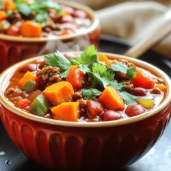 For this Minute Beef Sweet Potato Chili, you need simple, tasty ingredients. Here's the list: - 1 lb ground beef - 1 medium sweet potato, peeled and diced - 1 can (15 oz) diced tomatoes (with juice) - 1 can (15 oz) kidney beans, drained and rinsed - 1 green bell pepper, diced - 1 small onion, diced - 2 cloves garlic, minced - 2 tablespoons chili powder - 1 teaspoon cumin - 1 teaspoon smoked paprika - 1 cup low-sodium beef broth - Salt and pepper to taste - Olive oil for cooking Each ingredient adds flavor and texture. The sweet potato gives a nice sweetness. The ground beef adds heartiness. Tomatoes and beans create a rich base. Adding garnishes can make your chili even better. Here are some options: - Fresh cilantro - A dollop of sour cream - Greek yogurt - Shredded cheese - Sliced jalapeños These toppings bring fresh flavors and coolness. They also make your dish look fancy. Using fresh and good-quality ingredients makes a big difference. Here are my tips: - Choose lean ground beef for less fat. - Pick sweet potatoes that are firm and smooth. - Use low-sodium broth to control salt levels. - Fresh herbs will taste better than dried ones. - For the best flavor, use ripe tomatoes. Quality ingredients lead to great taste. Always check for freshness when shopping. To start, gather all your ingredients. You will need: - 1 lb ground beef - 1 medium sweet potato, peeled and diced - 1 can (15 oz) diced tomatoes (with juice) - 1 can (15 oz) kidney beans, drained and rinsed - 1 green bell pepper, diced - 1 small onion, diced - 2 cloves garlic, minced - 2 tablespoons chili powder - 1 teaspoon cumin - 1 teaspoon smoked paprika - 1 cup low-sodium beef broth - Olive oil for cooking - Salt and pepper to taste - Fresh cilantro for garnish (optional) Make sure to wash and peel the sweet potato. Dice it into small cubes. This helps it cook faster. Chop the onion, garlic, and bell pepper into small pieces. Next, heat a drizzle of olive oil in a large pot over medium heat. Add the diced onion and garlic. Sauté them for about 3-4 minutes or until they soften. This step builds a strong base for the chili. Now, add the ground beef. Break it apart with a wooden spoon. Cook until the beef turns brown, which should take about 5-7 minutes. If there's extra fat, drain it off. Mix in the diced sweet potato and green bell pepper. Stir it all together. Then, add the chili powder, cumin, smoked paprika, and season with salt and pepper. Stir well to coat everything in the spices. Pour in the diced tomatoes with their juice and beef broth. Add the kidney beans and mix all the ingredients well. Bring the mixture to a boil. After boiling, reduce the heat to low. Cover the pot and let it simmer for 20-25 minutes. Stir it occasionally. You want the sweet potatoes to be tender and the chili to thicken. Once the chili is done, taste it. Adjust the seasoning if needed, then remove it from the heat. To serve, ladle the chili into bowls. If you like, garnish with fresh cilantro and a dollop of sour cream or Greek yogurt. Enjoy the warm and hearty flavors! To adjust the spice in your Minute Beef Sweet Potato Chili, start slow. You can add more chili powder if you like it hot. Add just a bit at a time. If you want less heat, use mild chili powder instead. You can also add a dollop of sour cream to cool it down. It’s all about finding your perfect balance. To boost the flavor, use fresh herbs like cilantro. Adding a squeeze of lime juice can brighten the dish. Consider sautéing the onions and garlic a bit longer for extra sweetness. You can also add a splash of soy sauce or Worcestershire sauce for more umami. Each tweak can make your chili taste even better. To save time, chop your veggies while the meat browns. Use pre-diced onions and peppers if you find them. You can also cook the chili in a pressure cooker to cut down on cooking time. If you have leftovers, they can taste even better the next day! {{image_2}} You can easily make this chili vegetarian. Replace the ground beef with 1 pound of lentils or a mix of mushrooms and beans. Use vegetable broth instead of beef broth. This keeps the flavor while adding healthy protein. You can use the same spices and sweet potatoes. The result is still hearty and satisfying. If you want a different protein, try ground turkey or chicken. Both will give you a lighter flavor. You can also use cubed steak for a chunkier texture. For a spicy twist, use chorizo. Each protein will bring its unique taste to the chili, so feel free to experiment. To change the flavor, add different spices. For a sweeter taste, include a tablespoon of brown sugar. For a kick, add jalapeños or hot sauce. You can also use smoked paprika for a deeper flavor. Try adding fresh herbs like oregano or thyme. These simple tweaks make your chili unique and exciting. After making Minute Beef Sweet Potato Chili, let it cool. Store it in a sealed container. It will last for 3 to 4 days in the fridge. Always check for any strange smells or colors before eating. When you're ready to enjoy it again, just give it a good stir. If you want to save some chili for later, freezing is a great option. Use a freezer-safe container or bag. Leave some space at the top since the chili will expand when frozen. It can stay fresh for up to 3 months. When you want to eat it, move it to the fridge overnight to thaw. To reheat, place the chili in a pot over medium heat. Stir it often until it’s warm. You can also use the microwave. Heat in short bursts and stir in between. Make sure it’s hot all the way through before serving. Add fresh cilantro or a dollop of sour cream for an extra touch! Yes, you can use other vegetables in this chili. Try adding corn, zucchini, or carrots. These veggies add flavor and texture. Just chop them into small pieces. Remember to adjust cooking time as needed. To make it spicier, add more chili powder or diced jalapeños. You can also use hot sauce. Start with a small amount, then taste and adjust. This way, you control the heat level. Yes, you can use a slow cooker for this chili. Brown the beef and sauté the onions and garlic first. Then transfer everything to your slow cooker. Cook on low for 6-8 hours or high for 3-4 hours. This method deepens the flavors and makes it super tender. This article covered key ingredients and how to prepare your dish. You learned about main ingredients, optional garnishes, and tips for quality. We walked through each step, from prep to final touches. I shared tips to adjust spice levels and save time. You also discovered fun variations and storage tips for leftovers. Embrace these methods to craft a great meal. Experiment and enjoy every bite!