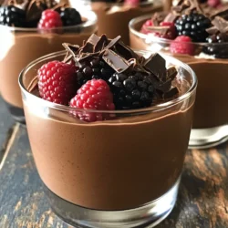 - 1 cup cottage cheese - 1/2 cup unsweetened cocoa powder - 1/4 cup honey or maple syrup - 1 teaspoon vanilla extract - 1/4 teaspoon sea salt - 1/2 cup heavy cream or coconut cream - Optional garnishes: shaved dark chocolate, fresh berries To make the Min Cottage Cheese Chocolate Mousse, you need simple yet rich ingredients. First, the cottage cheese gives a smooth base. It is best to choose low-fat for a lighter mousse. The unsweetened cocoa powder adds that deep chocolate flavor. You can sweeten the mousse with either honey or maple syrup. The choice depends on your taste. A touch of vanilla extract lifts the whole dish. The sea salt enhances the sweetness and rounds out the flavors. For a creamy texture, use heavy cream or coconut cream. If you want a dairy-free option, coconut cream works great. The optional garnishes of shaved dark chocolate and fresh berries make your mousse look even more tempting. These add color and extra flavor. With these ingredients, you are ready to create a delightful treat that is both healthy and delicious! 1. Start with 1 cup of cottage cheese. Place it in a blender. Blend until it is smooth. This step is key for a creamy mousse. 2. Next, add 1/2 cup of unsweetened cocoa powder. Pour in 1/4 cup of honey or maple syrup. Add 1 teaspoon of vanilla extract and a pinch of sea salt. Blend again until everything is well mixed. 3. In a clean bowl, whip 1/2 cup of heavy cream until it forms soft peaks. If you want a dairy-free option, use chilled coconut cream instead. 1. Now, gently fold the whipped cream into the chocolate mixture. Use a spatula and be careful not to deflate the cream. This keeps the mousse light and fluffy. 2. Once the mixture is combined, divide it into serving bowls or glasses. Cover them with plastic wrap. 3. Chill the mousse in the refrigerator for at least 2 hours. This helps it set and become deliciously rich. Feel free to get creative with toppings before serving! To make your mousse smooth, blending is key. Start by blending the cottage cheese well. This step helps break down any lumps. A smooth base makes for a silky mousse. When folding in whipped cream, be gentle. Use a spatula and lift the cream from the bottom. This keeps air in the mixture. Air makes the mousse light and fluffy. Take your time to fold carefully. For a lovely presentation, use elegant glasses. Clear glasses show off the rich, creamy texture. Layer the mousse with fresh berries to add color and flavor. Top each serving with shaved dark chocolate. This adds a nice touch and makes it look fancy. Fresh berries like raspberries or strawberries pair well. They bring a burst of freshness to the rich mousse. {{image_2}} To make this mousse dairy-free, use coconut cream instead of heavy cream. Coconut cream is rich and creamy, just like heavy cream. You need to chill the coconut cream before whipping it. This helps it whip up fluffy. When you fold it into the chocolate mix, it keeps that light texture. This swap gives you a delicious mousse without dairy. You can add fun flavors to your mousse. Try different extracts like almond or mint. Just use a teaspoon to start. You can always add more if you want a stronger taste. Spices can make the mousse even better. Adding a bit of cinnamon gives warmth. For a kick, try a pinch of chili powder. This adds a surprising twist. These little changes make your mousse unique and exciting! To keep your Min Cottage Cheese Chocolate Mousse fresh, store any leftovers in the fridge. First, make sure the mousse is cool. Place it in airtight containers. This helps prevent any odors from getting in. If you have multiple servings, use smaller containers. This way, you can grab one when you want a treat. The mousse stays fresh in the fridge for about 3 to 4 days. Always check for signs of spoilage. If you see any change in color or smell, toss it out. A sour scent or watery texture means it's time to say goodbye. Enjoy your mousse while it's still at its best! Yes, you can make this mousse ahead of time. It tastes even better after chilling. Just prepare the mousse and store it in the fridge. Make sure to cover it well. You can keep it for up to three days. Cottage cheese is very healthy. It has high protein and low fat. It is also a good source of calcium. This makes it great for muscle and bone health. Using cottage cheese in this mousse makes it a smart choice. You can use agave syrup or stevia as a substitute. Both options work well in this recipe. They add sweetness without extra calories. Adjust the amount to match your taste. To make the mousse less sweet, simply reduce the honey or maple syrup. You can also add more cocoa powder to balance the flavor. This will give you a richer chocolate taste without the sweetness. This mousse recipe blends cottage cheese and cocoa for a tasty treat. You learned how to prepare it with simple steps, focus on smooth texture, and try unique flavors. Remember to store it right for the best taste and freshness. Feel free to make it early or tweak it based on your needs. Enjoy this easy dessert that impresses and satisfies your sweet tooth. Take these ideas and make your next dessert a hit!
