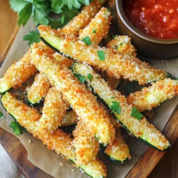 - 2 medium zucchinis - 1 cup breadcrumbs (panko for extra crunch) - ½ cup grated Parmesan cheese - 1 teaspoon garlic powder - 1 teaspoon onion powder - 1 teaspoon Italian seasoning - 2 large eggs - Salt and pepper to taste - Cooking spray or olive oil for drizzling For the best flavor, choose fresh zucchinis. Look for firm ones without soft spots. If you can't find Parmesan, try Pecorino Romano. It adds a sharp taste. You can also use nutritional yeast for a dairy-free option. Panko breadcrumbs give a crispier texture, but regular ones work too. Feel free to add more spices to customize the flavor. You’ll need an air fryer for cooking these fries. A good quality air fryer ensures even cooking and crispiness. Use mixing bowls for combining the ingredients. A sharp knife and cutting board will help you slice the zucchinis. Finally, grab a spatula for easy handling once the fries are cooked. First, you need to preheat your air fryer. Set it to 400°F (200°C) and let it heat for about 5 minutes. This step is key for crispiness. A hot air fryer cooks the fries evenly and makes them golden brown. Next, wash your zucchinis well and dry them. Cut off the ends, then slice each zucchini into fry-like strips. Aim for about ½ inch thick. This size helps them cook well in the air fryer. Now it's time to coat the zucchini. In one bowl, mix together the breadcrumbs, grated Parmesan cheese, garlic powder, onion powder, Italian seasoning, salt, and pepper. In another bowl, beat the eggs until smooth. Dip each zucchini strip into the eggs first. Let any extra egg drip off. Then, coat them in the breadcrumb mix. Press lightly to make sure the crumbs stick well. Arrange the coated zucchini fries in a single layer in the air fryer basket. Cooking them in batches is best for a crispier result. Lightly spray or drizzle the fries with cooking spray or olive oil. This helps them turn golden and crispy. Cook the fries for 10-12 minutes. Turn them halfway through cooking. They should look golden brown and crispy when done. Once finished, let them cool slightly before serving. Enjoy your delicious Air Fryer Crispy Parmesan Zucchini Fries! To get your zucchini fries crispy, follow a few key steps. First, slice the zucchinis into even strips, about ½ inch thick. This size helps them cook evenly. Use panko breadcrumbs for extra crunch. They create a light, crispy coating that makes a big difference. When coating, press the breadcrumb mix onto the zucchini. This helps it stick better. Also, avoid overcrowding the air fryer basket. Cook in batches if needed to let hot air circulate. Lastly, spray or drizzle a bit of oil on top before cooking. This helps achieve that lovely golden color. These crispy fries are delicious on their own, but they shine with the right dips. Try serving them with marinara sauce for a classic touch. Garlic aioli adds a creamy, zesty kick. For a fun twist, consider a spicy ranch dressing. Garnish your platter with fresh parsley and extra Parmesan cheese. This adds color and a nice flavor boost. The presentation matters, so arrange them neatly on a serving dish. Avoid a few common pitfalls to ensure your fries turn out great. First, don’t skip the drying step. Moisture on the zucchinis can make them soggy. Always dry them after washing. Next, don't skip the egg wash. This helps the breadcrumbs stick better. If you coat them too lightly, you won't get that crispy texture. Finally, resist the urge to stack the fries in the basket. This can lead to uneven cooking and less crispiness. Stick to these tips, and you'll enjoy perfect crispy zucchini fries every time! {{image_2}} You can change the taste of your zucchini fries with spices. Try adding smoked paprika for a smoky flavor. If you like heat, sprinkle in some cayenne pepper. Mix in some cumin for a warm, earthy taste. You can also use different herbs. Fresh basil or dill can add a fresh burst. Feel free to get creative and mix spices to find your favorite flavor! If you need gluten-free options, swap the regular breadcrumbs for gluten-free panko. For a dairy-free option, use nutritional yeast instead of Parmesan cheese. It will still give you a cheesy flavor without the dairy. You can also use flax eggs instead of regular eggs. Just mix one tablespoon of ground flaxseed with three tablespoons of water. Let it sit until it thickens, then use it as a binder for the fries. If you don't have an air fryer, you can bake your fries in the oven. Preheat your oven to 425°F (220°C). Line a baking sheet with parchment paper. Arrange the coated zucchini fries in a single layer on the sheet. Bake for about 20-25 minutes, flipping halfway through. Keep an eye on them until they turn golden and crispy. This method works great, too, and gives you tasty fries! Once you finish your crispy zucchini fries, let them cool. Place any leftovers in an airtight container. They stay fresh in the fridge for up to three days. If you want to keep them longer, think about freezing. To reheat, use your air fryer. Set it to 350°F (175°C) and heat for about 5-7 minutes. This method keeps the fries crispy. You can also use an oven. Preheat it to 350°F (175°C) and bake for 10 minutes. Avoid the microwave; it makes fries soggy. You can freeze uncooked zucchini fries. Lay them flat on a baking sheet and freeze until solid. Once firm, transfer them to a freezer bag. They last up to three months. When ready to cook, air fry from frozen. Just add a few extra minutes to the cooking time. To make zucchini fries without an air fryer, you can bake them. First, preheat your oven to 425°F (220°C). Prepare the zucchini as usual by slicing them into fry shapes. Next, coat them with the egg and breadcrumb mixture. Place the fries on a baking sheet lined with parchment paper. Bake for 20-25 minutes, flipping halfway, until they turn golden brown. Yes, you can use different cheeses! Try mozzarella for a gooey texture, or cheddar for a sharper flavor. You can also mix cheeses for extra taste. Just remember to adjust the amount to keep the fries crispy. Zucchini fries taste great with many sauces. Marinara sauce offers a classic Italian touch. Garlic aioli adds a creamy kick. You can also try ranch dressing or spicy sriracha mayo for a fun twist. Choose your favorite for a tasty dip! When choosing zucchinis, look for ones that are firm and smooth. Avoid zucchinis with blemishes or soft spots. Small to medium-sized zucchinis usually taste better. They tend to have fewer seeds and a sweeter flavor. Yes, zucchini fries are a healthy snack! Zucchini is low in calories and high in vitamins. Baking or air frying reduces the oil needed, making them a lighter option. Plus, they offer fiber, which is good for digestion. Enjoy guilt-free! This blog post provided a detailed guide on making delicious zucchini fries. We covered the essential ingredients, tips for crispiness, and different variations. You learned the best tools, storage practices, and how to avoid common mistakes. Always remember, fresh ingredients and a good air fryer make all the difference. Zucchini fries offer a healthy snack option, and with the right tips, you can master them. Enjoy experimenting with flavors and find your perfect dip. Happy cooking!